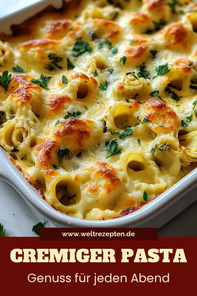 Entdecke unser cremiges Spinat-Artischocken-Pasta Rezept, das perfekt für deine nächste Mahlzeit ist! Dieser köstliche Pasta Auflauf begeistert mit einer verwöhnenden Kombination aus frischem Spinat und saftigen Artischocken. Ideal für einfache Pasta Gerichte und vegetarische Aufläufe. Lass dich von diesem Cremigen Spinat-Artischocken-Pasta Auflauf inspirieren und koche ihn heute! Speichere das Rezept für später! #PastaAuflaufRezept #EinfachePastaGerichte #VegetarischeAufläufe #SpinatArtischockenAuflauf
