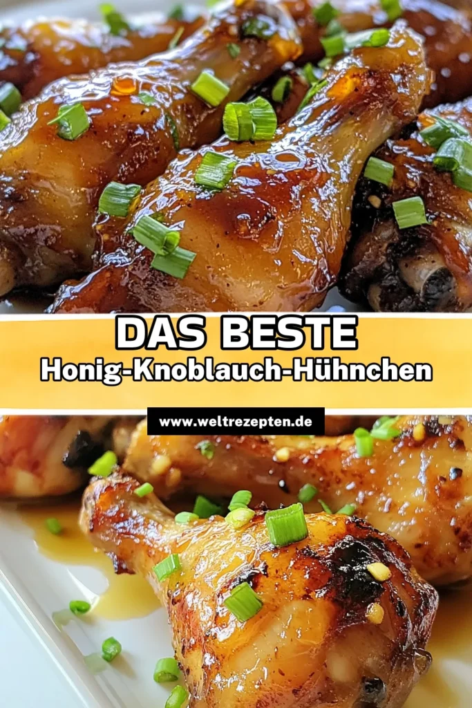 Entdecke unser würziges Hähnchenschenkel Rezept mit einer köstlichen Knoblauch Honig Marinade! Diese scharfen Hühnchenbeine sind perfekt für dein nächstes Abendessen. Mit nur wenigen Zutaten, darunter Honig und frisch gehackter Knoblauch, zauberst du ein einfaches Ofen Hühnchen Rezept, das alle begeistert. Probiere es jetzt aus und teile es mit deinen Freunden! #HonigKnoblauchHühnchen #WürzigeHähnchenschenkel #ScharfeHühnchenbeine #EinfachesOfenHühnchenRezept