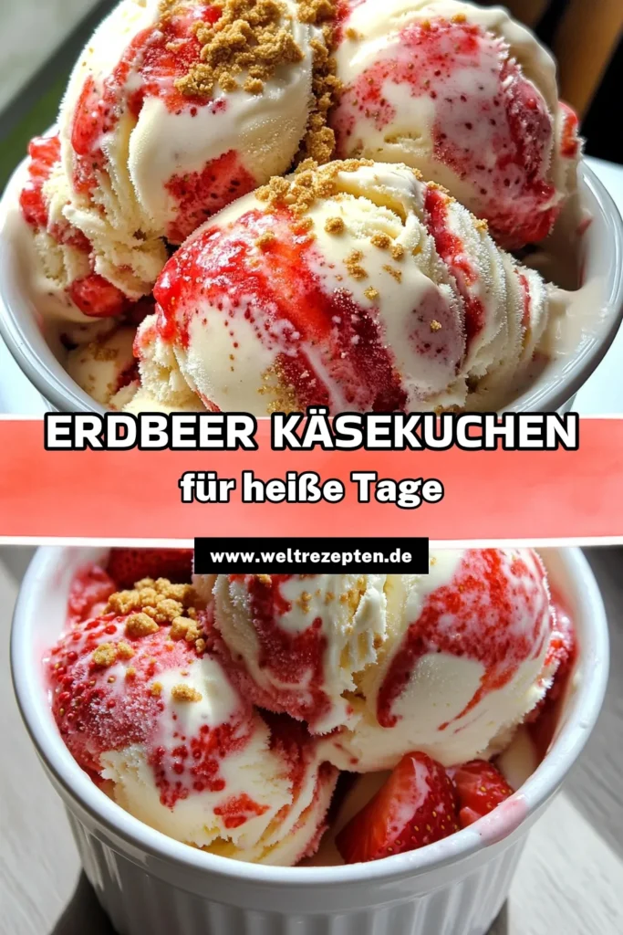 Genießen Sie den Sommer mit diesem köstlichen Erdbeer-Käsekuchen-Eiscreme-Rezept! Frische Erdbeeren und cremiger Frischkäse vereinen sich zu einem unwiderstehlichen Eisgenuss. Mit einfachen Zutaten und einer unkomplizierten Zubereitung können Sie die perfekte Erfrischung für heiße Tage zaubern. Klicken Sie jetzt, um das volle Rezept zu entdecken und Ihre Freunde mit diesem süßen Genuss zu beeindrucken! #ErdbeerKäsekuchenEiscreme #DessertRezepte #EiscremeSelbermachen #Sommersnacks