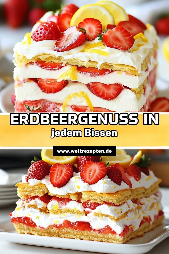 Genießen Sie unser Rezept für einen Erdbeer-Shortcake Eisbox-Kuchen, ein himmlisches Mascarpone-Dessert, das perfekt für den Sommer ist! Mit frischen Erdbeeren und einer köstlichen Cremeschicht wird dieser Eisbox-Kuchen zum Highlight Ihrer Desserttische. Ideal für sonnige Tage, einfach zuzubereiten und sorgt für Begeisterung bei Ihren Gästen. Speichern Sie sich dieses Rezept mit Erdbeeren für Ihre nächste Feier! #ErdbeerShortcake #EisboxKuchen #MascarponeDessert #SommerlichesDessert