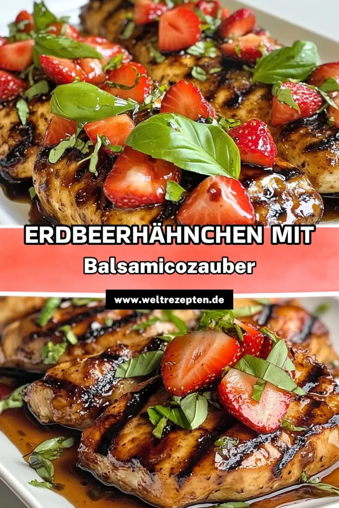 Entdecken Sie dieses köstliche Erdbeer-Balsamico-Hähnchen Rezept, das gesunde Ernährung mit frischen Aromen vereint. Zarte Hähnchenbrust mit Erdbeeren und einer verführerischen Balsamico-Glasur ist perfekt für schnelle Sommergerichte. Bereiten Sie dieses gesunde Hähnchenrezept in nur 30 Minuten zu und beeindrucken Sie Ihre Familie! Speichern Sie das Rezept und geniessen Sie kulinarische Freuden! #ErdbeerBalsamico #HähnchenbrustMitErdbeeren #BalsamicoEssig #GesundeRezepte