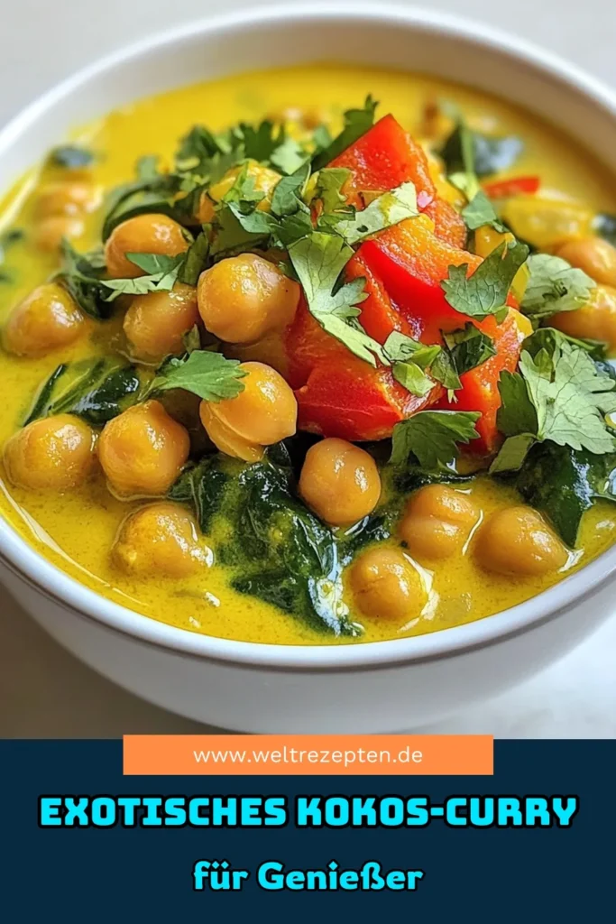 Entdecke dieses köstliche Rezept für Kokos-Curry-Kichererbsen! Dieses vegane Kichererbsencurry ist einfach zubereitet und perfekt für ein gesundes Kokosgericht. Mit Kichererbsen und Kokosmilch wird jede Portion zu einem Geschmackserlebnis. Ideal für unkomplizierte Essensvorbereitung. Probiere es jetzt aus und verwandele dein Abendessen! #KokosCurryKichererbsen #veganesKichererbsencurry #einfacherCurryRezept #gesundesKokosgericht