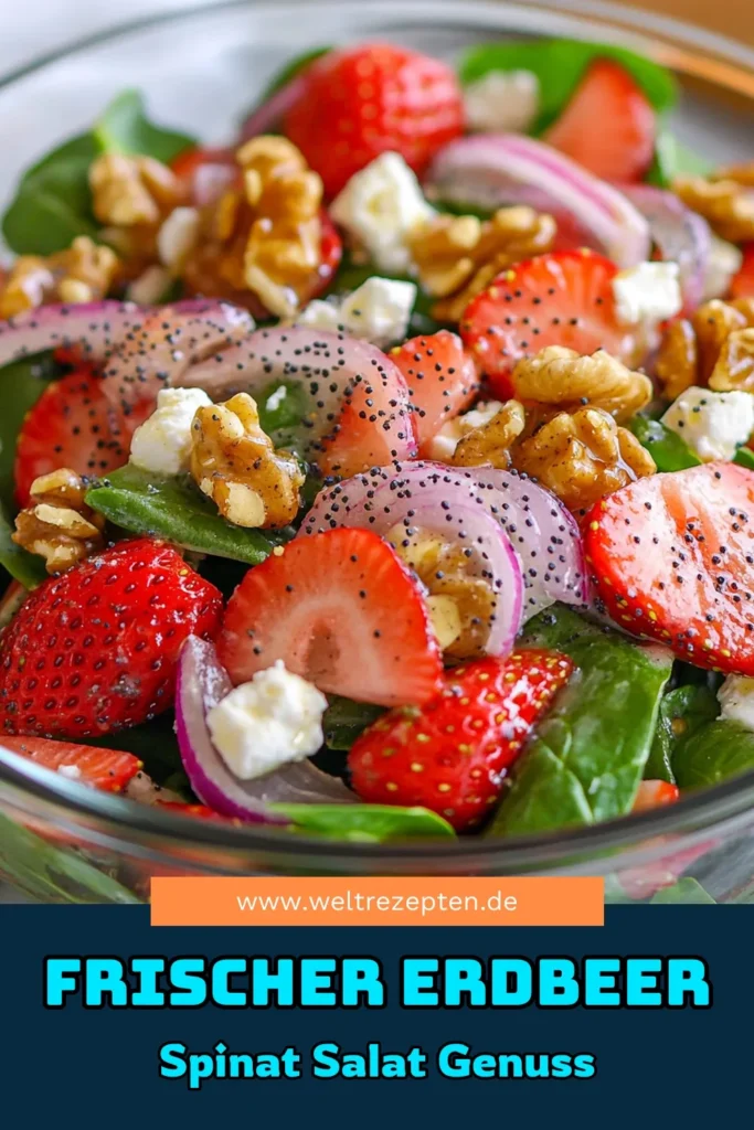 Entdecken Sie diesen köstlichen Erdbeer-Spinat-Salat, perfekt für heiße Sommertage. Dieser einfache Sommersalat kombiniert frischen Babyspinat mit saftigen Erdbeeren, herzhaftem Feta und knackigen Nüssen für einen gesunden Salat mit Nüssen, der Ihre Geschmacksnerven verwöhnt. Zaubern Sie einen erfrischenden Spinatsalat mit Feta für Ihre nächste Grillparty. Jetzt gleich ausprobieren und speichern! #ErdbeerSpinatSalat #SommerSalat #SpinatsalatMitFeta #GesunderSalat