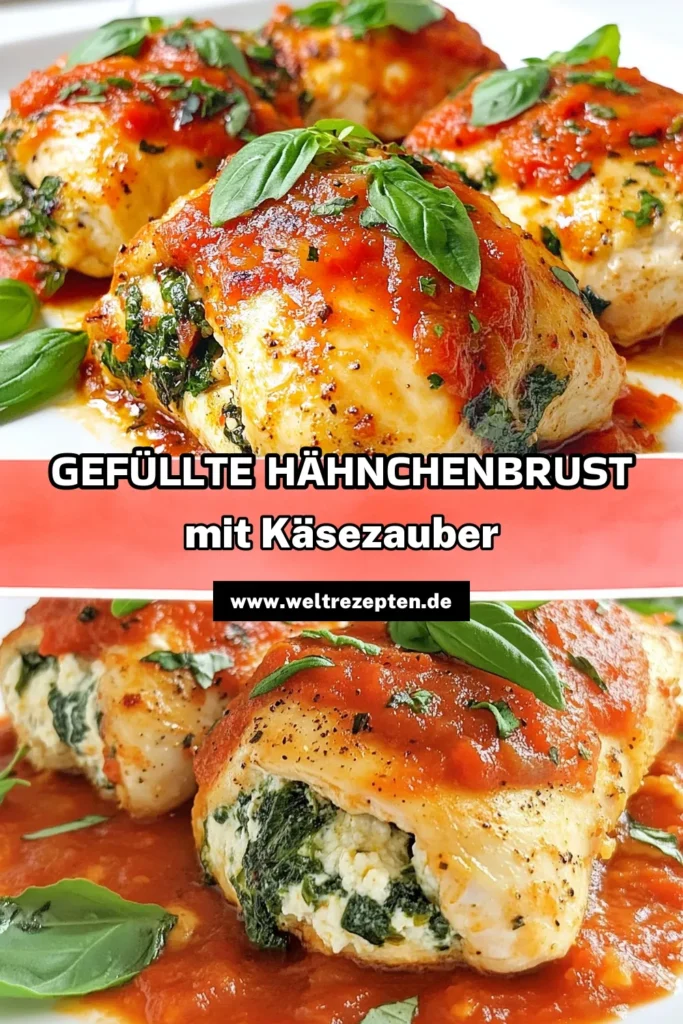Entdecke dieses köstliche Rezept für gefüllte Hähnchenbrust mit einer leckeren Spinat Ricotta Füllung! Dieses italienische Hähnchengericht ist nicht nur einfach zuzubereiten, sondern auch ein gesundes Abendessen für die ganze Familie. Verwöhne deine Lieben und bring Abwechslung auf den Tisch. Probiere unser Hähnchenbrust Rezept aus und teile es! #Hähnchenbrust #gesundesEssen #italienischesEssen #Rezeptideen