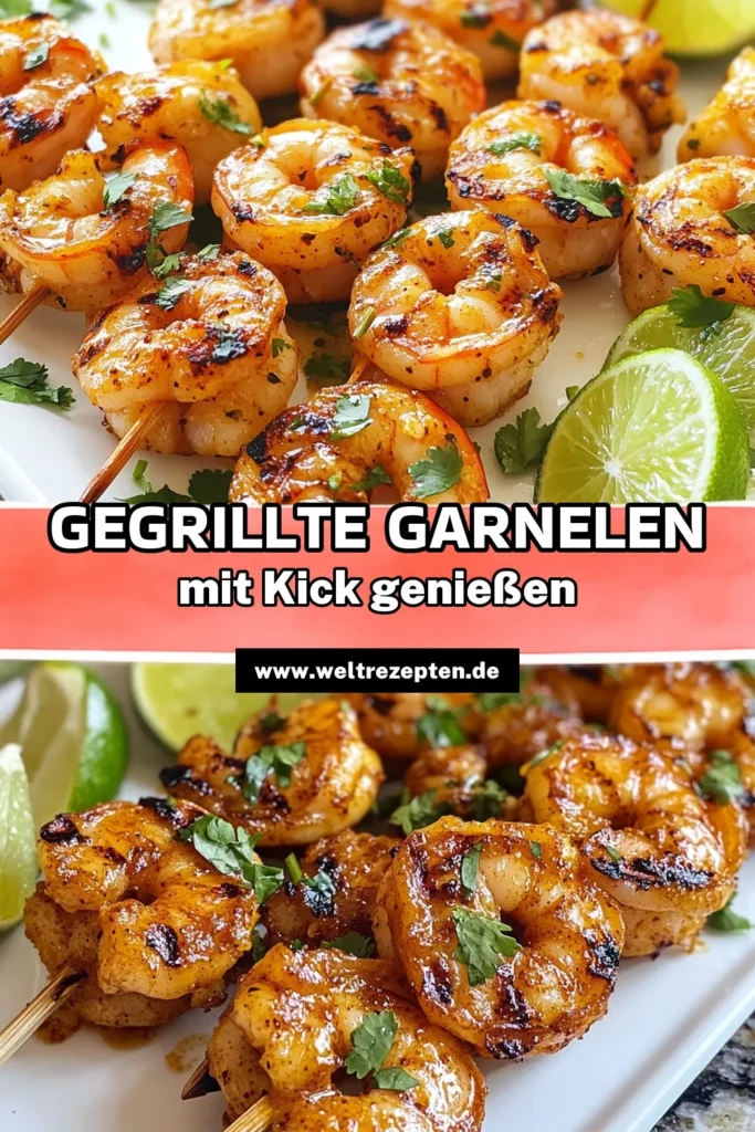 Entdecken Sie das perfekte Rezept für Chili-Limetten-Garnelen, ideal für Ihr nächstes BBQ! Diese Grillspieße mit Garnelen sind einfach zubereitet und bieten die perfekte Balance aus Geschmack und Würze. Mit einer köstlichen Marinade aus Limettensaft und scharfen Gewürzen sind diese Garnelenspieße das Highlight jeder Grillparty. Lassen Sie sich inspirieren und probieren Sie diese einfachen Garnelenrezepte aus! Speichern Sie das Rezept jetzt! #Garnelenspieße #Grillrezepte #EinfacheRezepte #ChiliLimettenGarnelen
