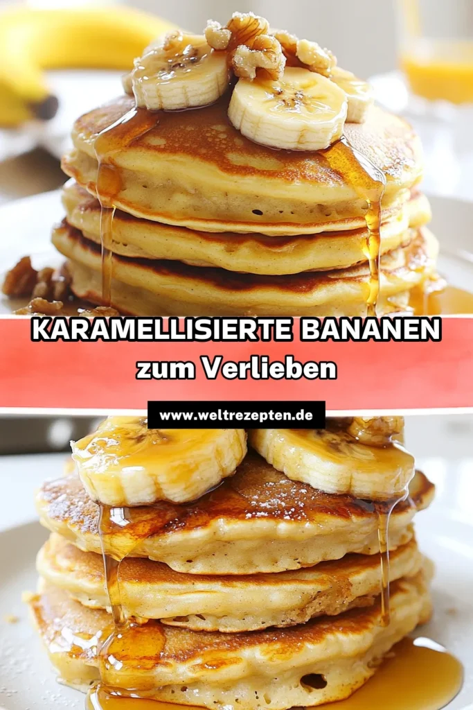 Genießen Sie die köstlichen Karamellisierte Bananen-Pfannkuchen! Dieses Bananenpfannkuchen Rezept zaubert fluffige Pfannkuchen, die mit süßen, karamellisierten Bananen und einem Schuss Ahornsirup serviert werden. Perfekt für ein einfaches Frühstücksrezept, das die ganze Familie lieben wird. Entdecken Sie jetzt, wie einfach es ist, diese Leckerei zuzubereiten und speichern Sie das Rezept für später! #Frühstücksideen #Pfannkuchen #Dessert #Karamell