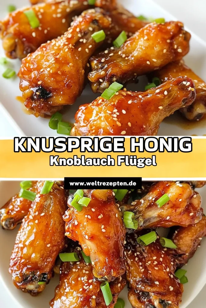 Entdecke unser köstliches Rezept für knusprige Honig-Knoblauch-Hühnchenflügel! Diese asiatischen Hühnerflügel sind perfekt für jede Gelegenheit. Übe dich im Ofen gebacken Hühnerflügel zubereiten und genieße die unvergleichliche Honig-Knoblauch-Sauce. Ideal für jede Party oder einen Spieleabend! Probiere es aus und lass dich vom Geschmack überraschen! #HühnerflügelRezept #HonigKnoblauchSauce #OfenGebackeneChickenWings #knusprigeHonigKnoblauchHühnchenflügel