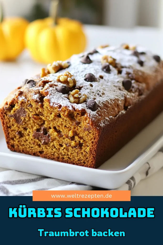 Entdecke unser unwiderstehliches Rezept für Kürbis-Schokoladen Brot, das die perfekte Kombination aus süß und herzhaft bietet. Verwende einfach Kürbispüree für ein geschmackvolles Genussbrot, das vegan zubereitet werden kann. Schokoladenstückchen Rezept für zusätzlichen Genuss! Ideal für herbstliche Nachmittage! Probiere es aus und teile deine eigene Kreation! #KürbisSchokoladenBrot #Genussbrot #veganeRezepte #BackenMitLiebe