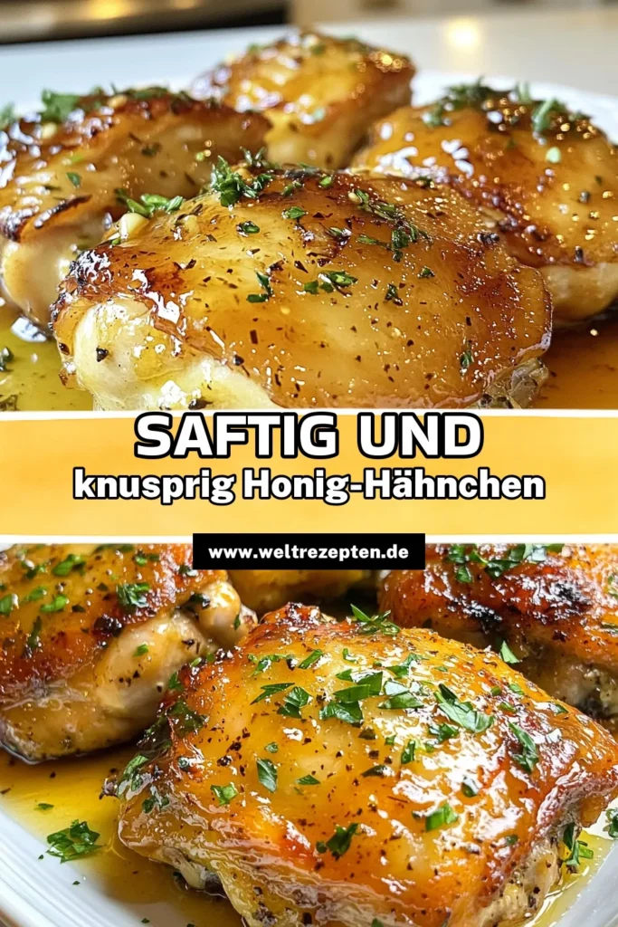 Entdecke dieses köstliche Honig-Senf-Hähnchen Rezept, das einfach zuzubereiten ist! Marinierte Hähnchenschenkel werden im Ofen perfekt gegart und sind eine gesunde Wahl für dein Abendessen. Mit nur wenigen Zutaten zauberst du ein geschmackvolles Gericht, das deine Familie lieben wird. Probiere es aus und überrasche alle mit diesem einfachen Hähnchenrezept! Speichere es dir für später! #HonigSenfHähnchen #einfacheHähnchenrezepte #OfenHähnchenRezept #gesundeHähnchengerichte