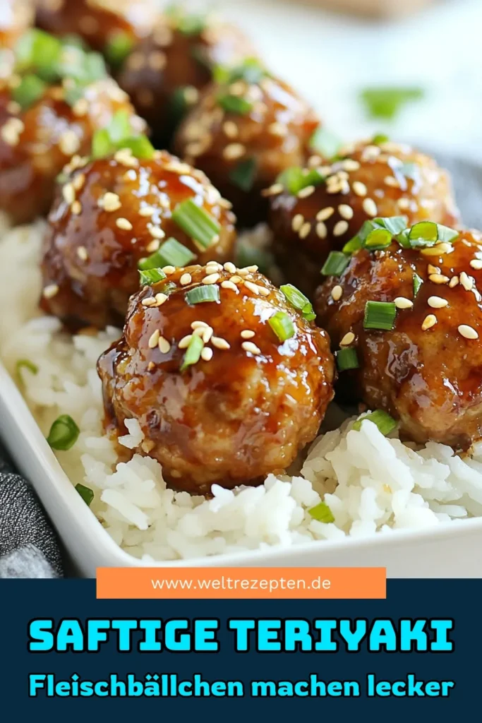 Entdecke unser köstliches Rezept für Überbackene Fleischbällchen mit einer selbstgemachten Teriyaki-Sauce! Diese asiatischen Fleischbällchen aus Hähnchen sind nicht nur einfach zuzubereiten, sondern auch perfekt für einen Familienabend. Serviere sie mit Reis und gebratenem Gemüse. Lass dir dieses Teriyaki Rezept nicht entgehen und teile es mit Freunden! #Fleischbällchen #Teriyaki #AsiatischeKüche #Rezeptideen