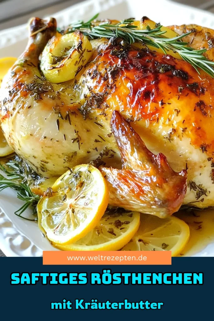 Entdecken Sie das perfekte Rezept für Kräuterbutter Hähnchen! Dieses einfache Hähnchen Rezept zaubert aromatisiertes Hähnchen, das im Ofen garen kann und ideal für jede Gelegenheit ist. Mit einer köstlichen Kräuterbutter und frischen Zutaten wird Ihr Rösthenchen zum Star auf dem Tisch. Probieren Sie es aus und beeindrucken Sie Ihre Gäste! Jetzt speichern! #KräuterbutterHähnchen #RösthenchenRezept #einfachesHähnchenRezept #aromatisiertesHähnchen