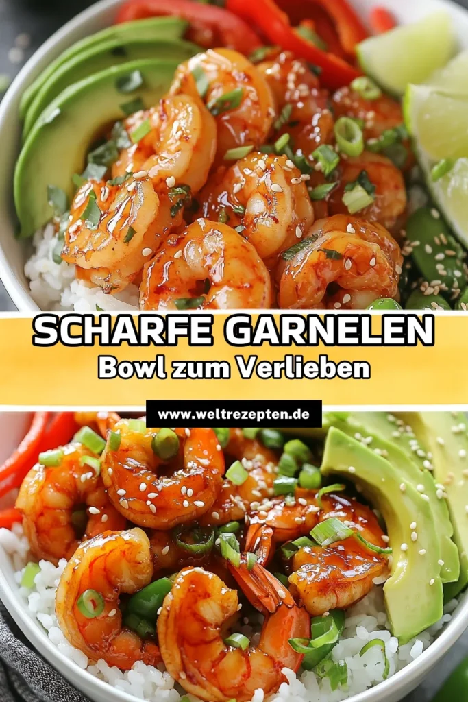 Entdecken Sie unser köstliches Sriracha Garnelen Rezept – eine scharfe Garnelen mit Avocado Bowl, die perfekt für eine schnelle Garnelen Mahlzeit geeignet ist! Mit einer Kombination aus Honig, Sriracha und frischem Gemüse bringt diese asiatische Garnelen Bowl Geschmack auf Ihren Tisch. Ideal für ein schnelles Mittagessen oder Abendessen! Probiere es aus und teile deine Kreation! #SrirachaGarnelen #HonigGarnelen #schnelleMahlzeit #asiatischeKüche