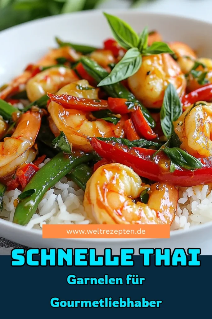 Entdecke dieses köstliche würzige Garnelen Rezept mit Thai-Basilikum! 🦐🌶️ Perfekt für ein schnelles Thai Gericht, bereit in nur 20 Minuten! Die Kombination aus frischen Garnelen mit Sojasauce und knackigem Gemüse wird dich begeistern. Serviere die Thai-Basilikum Garnelen auf köstlichem Jasminreis für ein rundum gelungenes Essen. Probiere es aus und lass dich überzeugen! #WürzigeGarnelenRezept #ThaiBasilikumGarnelen #SchnellesThaiGericht #JasminreisRezept