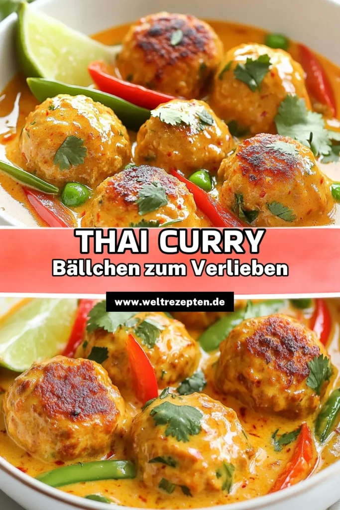 Entdecken Sie das köstliche Rezept für Thai Rote Curry Hühnchenfleischbällchen! Dieses einfache Hühnchenfleischbällchen Rezept bringt den Geschmack Thailands direkt zu Ihnen nach Hause. Mit einer aromatischen roten Currypaste Rezept und einer cremigen Kokosnuss-Sauce ist Thai Curry selber machen einfacher denn je. Ideal für asiatische Hausmannskost, die die ganze Familie begeistert. Speichern Sie dieses Rezept und probieren Sie es aus! #ThaiCurry #Hühnchenfleischbällchen #asiatischeKüche #CurryRezept