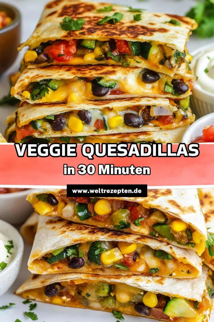 Entdecken Sie die köstlichen und gesunden Gemüse-Quesadillas! Dieses einfache Tortilla-Rezept voller frischem Gemüse und schwarzen Bohnen ist perfekt für jede Mahlzeit. Probieren Sie dieses vegetarische Quesadilla-Rezept für eine köstliche Tex-Mex-Spezialität, die Sie lieben werden! Ideal für ein schnelles Abendessen oder als Snack. Speichern Sie das Rezept und bringen Sie etwas Würze in Ihre Küche! #GemüseQuesadillas #vegetarischeQuesadillaRezepte #gesundeTexMexGerichte #QuesadillaMitSchwarzenBohnen