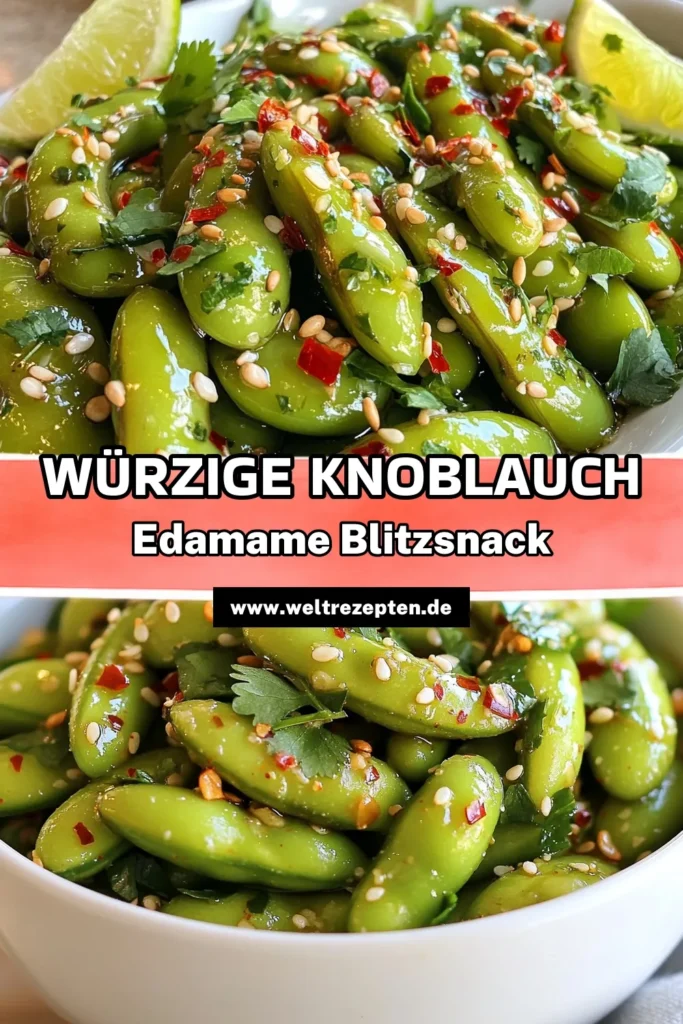 Entdecke unser einfaches Knoblauch Edamame Rezept für eine schnelle Vorspeise! Diese würzige Edamame Zubereitung kombiniert frische Edamame mit aromatischem Knoblauch und Sojasauce, perfekt für gesunde Snackideen Edamame. In nur 15 Minuten bereit, sind sie ideal für Partys oder als gesunder Snack. Koche jetzt und verwöhne deine Gäste! #Edamame #Snacks #Vorspeise #GesundeRezepte