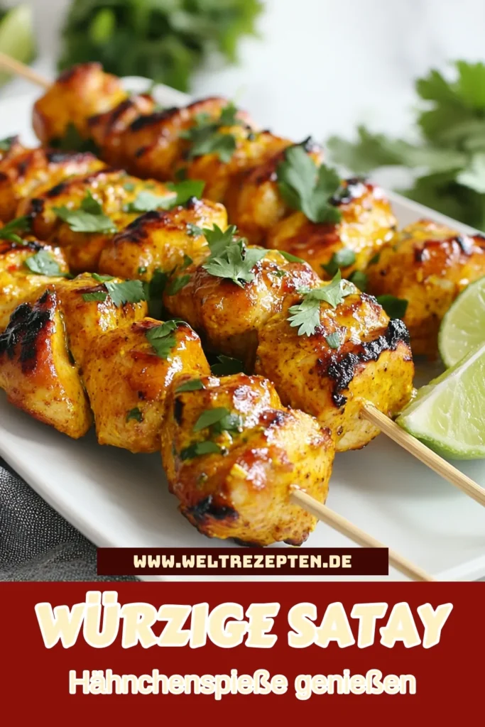 Entdecke das Rezept für würzige Thai Satay Hähnchenspieße, die perfekt für dein nächstes Grillfest sind! Diese einfachen Grillrezepte Hähnchen sind mit einer köstlichen Marinade für Hähnchen aus Sojasauce, Honig und Sriracha verfeinert. Ideal für alle, die ein einfaches Thai Rezept suchen. Kreiere die besten Hähnchenspieße und beeindrucke deine Gäste! Probiere es jetzt aus! #SatayHähnchen #ThaiKochen #Grillrezepte #Hähnchenspieße