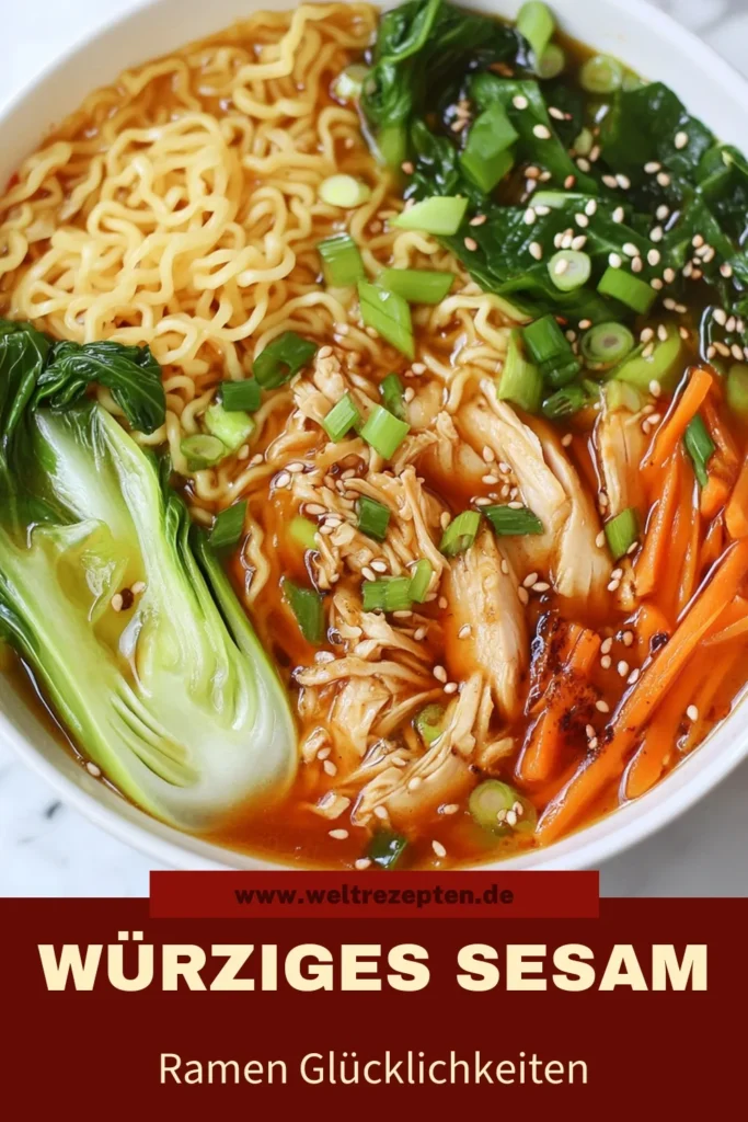 Entdecke unser leckeres Rezept für würzige Hühnchen Ramen! Diese koreanische Nudelsuppe kombiniert zarte Hähnchenoberschenkel mit aromatischen Zutaten und ist einfach zuzubereiten. Perfekt für eine schmackhafte Mahlzeit! Folge unserem Sesam Ramen Rezept und genieße eine herzhafte Schüssel voller Geschmack. Ideal für jeden Abend! Speichere es dir für später! #HähnchenoberschenkelRezept #würzigeHühnchenRamen #einfachRamenzubereiten #koreanischeNudelsuppe