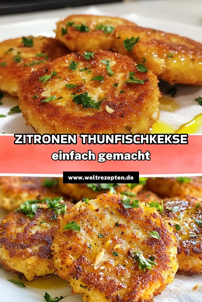 Entdecken Sie dieses köstliche Rezept für Zitronen-Knoblauch-Thunfischkekse, perfekt für gesunde Snacks oder herzhafte Kekse. Mit einfachem Thunfischkekse Rezept zaubern Sie im Handumdrehen diese delikaten, proteinreichen Leckerbissen. Ideal für jeden Tag und einfach zuzubereiten! Verleihen Sie Ihrem Essensplan einen frischen Akzent. Probieren Sie es aus und speichern Sie Ihr neues Lieblingsrezept! #Thunfischkekse #einfacheFischrezepte #gesundeSnacks #leckereSnacks