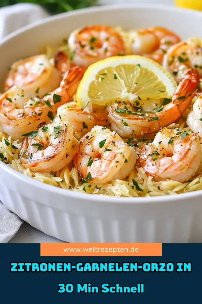 Entdecken Sie dieses köstliche Zitronen-Knoblauch-Garnelen Orzo-Nudeln Rezept, das Ihre Geschmacksnerven verzaubern wird! Dieses schnelle Garnelen Rezept ist perfekt für ein mediterranes Garnelengericht, das in nur 30 Minuten zubereitet ist. Mit frischen Zutaten und einem aromatischen Twist ist es ideal für ein unkompliziertes Abendessen. Probieren Sie es aus und lassen Sie sich von der Aromenvielfalt begeistern! Speichern Sie dieses Rezept für Ihre nächste Kochsession! #GarnelenPasta #SchnelleRezepte #MediterraneKüche #OrzoNudeln
