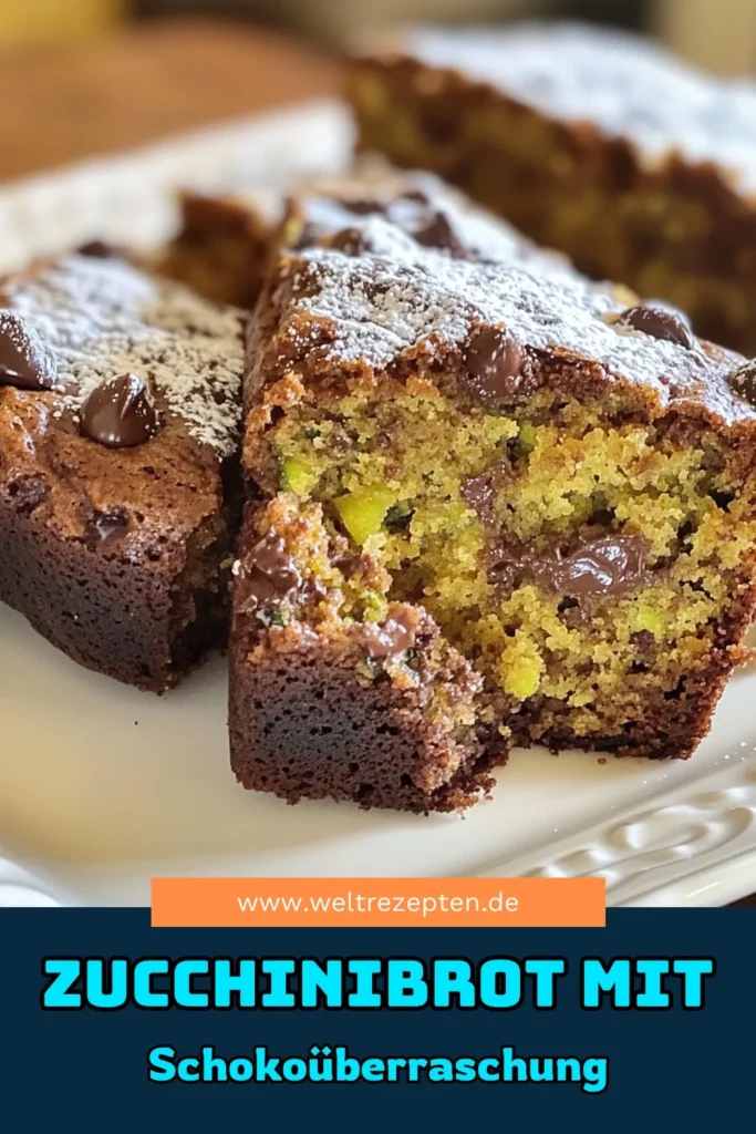 Entdecken Sie unser saftiges Zucchinibrot Rezept mit Schokoladenstückchen! Dieses einfache Zucchinibrot kombiniert die Süße von Schokolade mit gesunder Zucchini, perfekt für Ihre Dessertleidenschaft. Ein köstliches und einfaches Zucchinibrot, das sicher zum Hit wird! Bereiten Sie es in nur 15 Minuten vor. Speichern Sie dieses gesunde Dessertrezept für Ihre nächste Backaktion! #ZucchinibrotRezept #SchokoladenstückchenZucchinibrot #saftigesZucchinibrot #gesundeDessertrezepte
