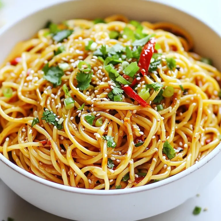 Für die Chili Garlic Noodles brauche ich frische, einfache Zutaten. Hier sind die Hauptbestandteile: - 200 g Eiernudeln - 2 Esslöffel Pflanzenöl - 4 Knoblauchzehen, fein gehackt - 1 rote Chili, fein geschnitten - 2 Esslöffel Sojasauce - 1 Esslöffel Chilipaste (optional) - 1 Esslöffel Sesamöl - 1 Esslöffel Reisessig - 1 Teelöffel Zucker - 2 Frühlingszwiebeln, gehackt Die Eiernudeln geben das Hauptgerüst für dieses Gericht. Sie sind lecker und schnell zu kochen. Knoblauch bringt den vollen Geschmack, während die rote Chili die richtige Schärfe liefert. Die Gewürze und Saucen machen die Chili Garlic Noodles besonders. Ich verwende: - Sojasauce für die Salzigkeit - Reisessig für eine frische Note - Sesamöl, um das Aroma zu verstärken - Chilipaste, wenn ich es schärfer mag - Zucker, um die Aromen auszubalancieren Diese Mischung sorgt für einen harmonischen Geschmack. Die Sojasauce und der Reisessig geben Tiefe. Die Garnierungen sind das i-Tüpfelchen für mein Gericht. Ich empfehle: - Frischer Koriander für Frische - Sesamsamen für Crunch - Gehackte Frühlingszwiebeln für Farbe und Geschmack Diese Zutaten machen die Chili Garlic Noodles nicht nur hübsch, sondern auch noch schmackhafter. Ein paar zusätzliche Chilischeiben oben drauf bringen Farbe und zeigen, dass es scharf ist! {{ingredient_image_2}} Um die Eiernudeln perfekt zuzubereiten, koche zuerst 200 g in einem großen Topf mit kochendem Wasser. Ich empfehle, die Nudeln nach den Anweisungen auf der Verpackung zu kochen, bis sie al dente sind. Das dauert normalerweise etwa 5 bis 7 Minuten. Achte darauf, die Nudeln danach gut abzugießen und beiseite zu stellen. So kannst du sicherstellen, dass sie nicht kleben. Jetzt kommt der spannende Teil! Erhitze 2 Esslöffel Pflanzenöl in einer großen Pfanne oder einem Wok bei mittlerer Hitze. Füge 4 fein gehackte Knoblauchzehen und 1 fein geschnittene rote Chili hinzu. Brate diese Mischung 1 bis 2 Minuten lang an, bis sie aromatisch ist. Achte darauf, dass der Knoblauch nicht verbrennt, denn das kann bitter schmecken. Jetzt kommen die gekochten Eiernudeln in die Pfanne. Vermenge sie gut mit dem Knoblauch und der Chili. Mische in einer kleinen Schüssel 2 Esslöffel Sojasauce, 1 Esslöffel Chilipaste, 1 Esslöffel Sesamöl, 1 Esslöffel Reisessig und 1 Teelöffel Zucker. Gieße diese Sauce über die Nudeln und mische alles gründlich. Gar die Mischung 2 bis 3 Minuten weiter, damit die Nudeln die Aromen aufnehmen. Kurz vor dem Servieren, hebe 2 gehackte Frühlingszwiebeln unter. Koche alles bei mittlerer Hitze. Das Gericht ist in insgesamt 20 Minuten fertig. Präsentiere die Nudeln in einer Schüssel. Dekoriere sie mit frischem Koriander und Sesamsamen. Ein paar zusätzliche Chilischeiben machen das Gericht noch schöner und schmackhafter. Um die besten Chili Garlic Noodles zu machen, achte auf die Nudeln. Koche sie al dente. So bleiben sie bissfest. Erhitze das Öl gut, bevor du den Knoblauch und die Chili hinzufügst. Das bringt mehr Geschmack. Mische die Sauce gut, damit sie sich gleichmäßig verteilt. Rühre alles regelmäßig um, damit die Nudeln nicht anbrennen. Ein häufiger Fehler ist, die Nudeln zu lange zu kochen. Das macht sie matschig. Achte darauf, dass der Knoblauch nicht verbrennt. Verbrannter Knoblauch gibt einen bitteren Geschmack. Verwende frische Chilis. Alte Chilis verlieren ihren Geschmack und ihre Schärfe. Wenn du die Sauce nicht gut vermischst, schmecken die Nudeln nicht gleichmäßig. Wenn du es schärfer magst, füge mehr frische Chilis hinzu. Du kannst auch mehr Chilipaste verwenden. Probiere, einen Spritzer Sriracha oder scharfe Sojasauce hinzuzufügen. Eine Prise Cayennepfeffer kann auch helfen. Experimentiere mit verschiedenen Chili-Sorten für neuen Geschmack. Pro Tipps Die richtige Chili wählen: Verwende frische Chilis für einen intensiveren Geschmack. Du kannst die Schärfe anpassen, indem du die Kerne entfernst oder mehr oder weniger Chili hinzufügst. Vorbereitung der Zutaten: Bereite alle Zutaten im Voraus vor. Das macht den Kochprozess schneller und einfacher, besonders wenn du mit hohen Temperaturen arbeitest. Variationen ausprobieren: Füge zusätzliches Gemüse wie Brokkoli oder Paprika hinzu, um das Gericht nahrhafter zu machen und mehr Farben auf den Teller zu bringen. Umami verstärken: Ein Schuss Fischsauce oder ein Teelöffel Miso kann den Umami-Geschmack vertiefen und das Gericht noch geschmackvoller machen. {{image_4}} Um Chili Garlic Noodles vegan zu machen, ersetze die Eiernudeln. Nutze einfach Reisnudeln oder Glasnudeln. Diese Optionen sind leicht und geschmackvoll. Achte darauf, dass die Sojasauce ohne tierische Produkte ist. Du kannst Gemüse nach Wahl hinzufügen. Zucchini, Paprika oder Brokkoli passen gut. Einfach in die Pfanne geben, während du den Knoblauch anbrätst. Wenn du Eier magst, füge ein Rührei hinzu. Mische es einfach mit den Nudeln. Das gibt zusätzliches Protein und Geschmack. Wenn du keine Eiernudeln nutzen willst, gibt es viele leckere Alternativen. Wie gesagt, Reisnudeln sind eine tolle Wahl. Auch Udon-Nudeln sind eine gute Option. Sie sind dick und nehmen die Sauce gut auf. Glutenfreie Nudeln gibt es auch, falls du glutenfrei kochen möchtest. Wenn du Reste von Chili Garlic Noodles hast, lagere sie in einem luftdichten Behälter. So bleiben sie frisch. Lass die Nudeln auf Raumtemperatur abkühlen, bevor du sie im Kühlschrank aufbewahrst. Diese Maßnahme hilft, die Textur der Nudeln zu bewahren. Reste halten sich gut für bis zu drei Tage. Um die Nudeln wieder warm zu machen, nutze eine Pfanne oder Mikrowelle. In der Pfanne kannst du etwas Öl hinzufügen und die Nudeln bei mittlerer Hitze erhitzen. Das sorgt für ein gleichmäßiges Erwärmen. Wenn du die Mikrowelle verwendest, decke die Nudeln ab, um Austrocknung zu vermeiden. Erwärme sie in kurzen Intervallen und rühre sie zwischendurch um. Chili Garlic Noodles sind im Kühlschrank etwa drei Tage haltbar. Achte darauf, sie gut zu verpacken, um Geruchsübertragung zu vermeiden. Wenn du die Nudeln länger aufbewahren möchtest, friere sie ein. So halten sie sich bis zu drei Monate. Vor dem Verzehr einfach über Nacht im Kühlschrank auftauen. Die Schärfe der Chili Garlic Noodles hängt von der Menge der Chili ab, die du verwendest. Eine rote Chili gibt einen milden Kick. Wenn du mehr Schärfe magst, füge mehr Chili oder Chilipaste hinzu. Du kannst die Menge einfach nach deinem Geschmack anpassen. So kannst du deine perfekte Schärfe finden. Chili Garlic Noodles findet man oft in asiatischen Restaurants. Viele Orte bieten diese Nudeln als Teil ihrer Speisekarte an. Du kannst sie auch in Food-Trucks oder auf Märkten finden, wo sie frisch zubereitet werden. Wenn du Lust hast, sie zu Hause zu machen, ist das eine tolle Option. So hast du die Kontrolle über die Zutaten und die Schärfe. Ja, du kannst Chili Garlic Noodles im Voraus zubereiten. Koche die Nudeln und bereite die Sauce vor. Bewahre alles getrennt im Kühlschrank auf. Wenn du bereit bist, sie zu essen, erwärme die Nudeln und mische sie mit der Sauce. So bleiben die Nudeln frisch und lecker. Chili Garlic Noodles sind einfach und lecker. Wir haben die Hauptzutaten, Gewürze und Saucen sowie empfohlene Garnierungen besprochen. Du hast gelernt, wie man die Eiernudeln vorbereitet und das Gericht kombiniert. Wichtig sind auch Tipps, um Fehler zu vermeiden und eine schärfere Variante zu schaffen. Denke an die Variationen, etwa die vegane Version oder zusätzliche Zutaten. Die richtige Lagerung ist ebenfalls entscheidend. Nutze das Wissen aus diesen Tipps, um deine Chili Garlic Noodles perfekt zuzubereiten und zu genießen. Jeder Biss lohnt sich!