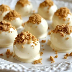 Für die Biscoff Cheesecake Truffles brauchst du folgende Zutaten: - 1 Tasse Biscoff-Kekse, zerbröselt - 225 g Frischkäse, weich geknetet - 60 g Puderzucker - 1 Teelöffel Vanilleextrakt - 60 g Biscoff-Aufstrich (für die Füllung) - 90 g weiße Schokoladenstückchen (für die Ummantelung) - Zusätzlich zerbröselte Biscoff-Kekse (zum Garnieren) Die Mengen sind wichtig. Zu viel oder zu wenig verändert den Geschmack. Wähle frischen Frischkäse, der gut cremig ist. So wird die Füllung schön glatt. Die Biscoff-Kekse sollen knusprig sein. Sie geben dem Trüffel den besonderen Biscoff-Geschmack. Suche nach hochwertigen weißen Schokoladenstückchen. Sie schmelzen besser und sorgen für einen tollen Überzug. Wenn du keine Biscoff-Kekse findest, kannst du andere Keksarten verwenden. Gingerbread-Kekse oder Speculoos funktionieren gut. Für den Aufstrich gibt es Erdnussbutter oder Nutella. Diese Alternativen geben einen anderen Geschmack, aber sie sind auch lecker. Sei kreativ und probiere verschiedene Kombinationen aus. {{ingredient_image_2}} Um die Biscoff Cheesecake Truffles zu machen, folge diesen Schritten: 1. Nimm eine Schüssel und gebe die zerbröselten Biscoff-Kekse hinein. 2. Füge den weichen Frischkäse dazu und vermenge beides gut. Du willst eine glatte Masse erreichen. 3. Gib den Puderzucker und den Vanilleextrakt dazu. Rühre alles zusammen, bis es gut vermischt ist. 4. Nimm den Biscoff-Aufstrich und hebe ihn vorsichtig unter. So verteilst du den Geschmack gleichmäßig. 5. Forme kleine Bällchen aus der Mischung. Diese sollten etwa 2,5 cm groß sein. 6. Lege die Bällchen auf ein Backblech mit Backpapier. 7. Stelle das Blech für 30 Minuten in den Gefrierschrank. So werden die Trüffel fest. Während die Trüffel fest werden, schmelze die weißen Schokoladenstückchen in der Mikrowelle. Mache das in 30-Sekunden-Schritten und rühre gut um. 8. Tauche jedes Bällchen in die geschmolzene Schokolade. Achte darauf, dass sie gut überzogen sind. 9. Lege die überzogenen Trüffel zurück auf das Backpapier. 10. Bevor die Schokolade fest wird, streue zerbröselte Biscoff-Kekse obenauf. 11. Stelle die Trüffel für weitere 30 Minuten in den Kühlschrank. - Stelle sicher, dass der Frischkäse weich ist. Das erleichtert das Mischen. - Verwende einen Keksportionierer, um gleichmäßige Bällchen zu formen. - Lass die Trüffel ausreichend im Gefrierschrank. So halten sie ihre Form besser. - Schmelze die Schokolade langsam. Zu hohe Hitze kann sie verbrennen. Die Mischung sollte cremig und gut vermischbar sein. Wenn sie zu trocken ist, füge mehr Frischkäse hinzu. Ist sie zu feucht, kannst du mehr Keksbrösel einarbeiten. Achte darauf, dass die Trüffel beim Formen nicht auseinanderfallen. Sie sollten fest, aber nicht hart sein. Um die Biscoff Cheesecake Truffles perfekt zu machen, ist die Textur wichtig. Achte darauf, dass der Frischkäse weich ist. So lässt er sich gut mit den Keksen vermengen. Die Mischung sollte glatt und formbar sein. Wenn sie zu trocken ist, füge einen Löffel Biscoff-Aufstrich hinzu. Das hilft, die Trüffel cremiger zu machen. Die Präsentation macht einen großen Unterschied. Lege die Trüffel auf einen schönen Teller. Du kannst sie mit zerbröselten Biscoff-Keksen garnieren. Das gibt einen tollen Kontrast. Außerdem kannst du einen Spritzer geschmolzenen Biscoff-Aufstrich über die Trüffel geben. So sehen sie noch ansprechender aus. Vergiss nicht, sie gut in den Kühlschrank zu stellen. So bleibt die Schokolade fest. Ein Keksportionierer ist hilfreich. Damit bekommst du gleichmäßige Bällchen. Wenn du keinen hast, kannst du auch mit den Händen arbeiten. Achte darauf, die Hände leicht zu befeuchten, damit die Masse nicht kleben bleibt. Außerdem ist eine mikrowellengeeignete Schüssel wichtig zum Schmelzen der Schokolade. Bei 30-Sekunden-Intervallen schmilzt die Schokolade gleichmäßig. So vermeidest du Klumpen. Pro Tipps Die Bällchen gleichmäßig formen: Stellen Sie sicher, dass die Bällchen eine einheitliche Größe haben, damit sie gleichmäßig kalt werden und die Schokolade gut haftet. Schokolade nicht überhitzen: Beim Schmelzen der Schokolade darauf achten, sie nicht zu überhitzen, da sie sonst klumpig wird. Regelmäßiges Rühren hilft, die Temperatur zu kontrollieren. Zusätzliche Garnierung: Für einen besonderen Touch können Sie die Trüffel zusätzlich mit Karamellsoße oder einem Hauch von Meersalz garnieren. Trüffel kühl lagern: Bewahren Sie die Trüffel im Kühlschrank auf, um ihre Frische zu bewahren und die Schokolade knackig zu halten. {{image_4}} Du kannst die Biscoff Cheesecake Truffles leicht abwandeln. Tausche die Biscoff-Kekse gegen Schokoladenkekse aus. Der Geschmack wird schokoladig und süß. Verwende die gleiche Menge und folge dem Rezept wie gewohnt. Ein bisschen Schokoladengeschmack macht die Trüffel noch besser! Für eine glutenfreie Version nutze glutenfreie Biscoff-Kekse. Diese Kekse sind oft in Supermärkten erhältlich. Für eine vegane Wahl kannst du veganen Frischkäse und pflanzliche Schokolade benutzen. Achte darauf, dass auch der Puderzucker vegan ist. So passt die Trüffel zu verschiedenen Ernährungsweisen! Du kannst die Trüffel mit verschiedenen Schokoladenüberzügen probieren. Dunkle Schokolade gibt einen kräftigen Geschmack. Milchschokolade ist süßer und weicher. Schmelze die Schokolade wie im Rezept beschrieben. Tauche die Trüffel dann hinein und verziere sie nach Belieben. Das macht jede Trüffel besonders und einzigartig! Biscoff Cheesecake Truffles sind perfekt für den Kühlschrank. Sie bleiben frisch und lecker für bis zu einer Woche. Bewahre sie in einem luftdichten Behälter auf. So verhinderst du, dass sie austrocknen oder Gerüche aufnehmen. Für eine langfristige Lagerung, lege die Trüffel in den Gefrierschrank. Sie können bis zu drei Monate halten! Packe sie in einen gefrierfesten Behälter oder einen Gefrierbeutel. Vergiss nicht, das Datum zu notieren. So weißt du, wann du sie gemacht hast. Um die Frische zu erhalten, lasse die Trüffel nicht lange bei Raumtemperatur liegen. Wenn du sie lange aufbewahrst, teste immer eine Trüffel, bevor du sie servierst. Achte darauf, dass die Schokolade nicht spröde wird. Wenn du sie wieder auftauen möchtest, lasse sie einfach im Kühlschrank für einige Stunden. So bleiben sie schön cremig! Biscoff Cheesecake Truffles halten sich gut. Sie können die Trüffel bis zu einer Woche im Kühlschrank aufbewahren. Stellen Sie sicher, dass Sie sie in einem luftdichten Behälter lagern. So bleiben sie frisch und lecker. Wenn Sie sie länger aufbewahren möchten, können Sie sie einfrieren. Im Gefrierfach bleiben sie bis zu drei Monate haltbar. Ja, Sie können das Rezept ganz einfach anpassen. Wenn Sie mehr Trüffel möchten, verdoppeln Sie einfach alle Zutaten. Für weniger Trüffel halbieren Sie die Mengen. Achten Sie darauf, die Zubereitungszeit gleich zu halten. So erhalten Sie schmackhafte Trüffel, egal wie viele Sie machen. Es gibt viele kreative Möglichkeiten, die Trüffel zu dekorieren. Hier sind einige Ideen: - Verwenden Sie bunte Streusel, um Farbe hinzuzufügen. - Spritzen Sie geschmolzene Schokolade in verschiedenen Farben obenauf. - Fügen Sie gehackte Nüsse oder Kokosraspeln als Garnitur hinzu. - Platzieren Sie die Trüffel auf einem schönen Teller mit frischen Früchten. Mit diesen einfachen Tipps können Sie die Trüffel für jeden Anlass aufpeppen. Die Biscoff Cheesecake Truffles sind einfach und lecker. Wir haben über die besten Zutaten gesprochen, Tipps für die Zubereitung gegeben und verschiedene Varianten aufgezeigt. Die Tricks für die perfekte Textur und die richtige Lagerung helfen dir, immer frische und schmackhafte Trüffel zu genießen. Denk daran, dass du kreativ sein kannst. Variiere die Rezepte, entdecke neue Geschmäcker und überrasche deine Freunde! Mit diesen einfachen Schritten machst du immer tolle Trüffel. Es macht Spaß und schmeckt fantastisch!