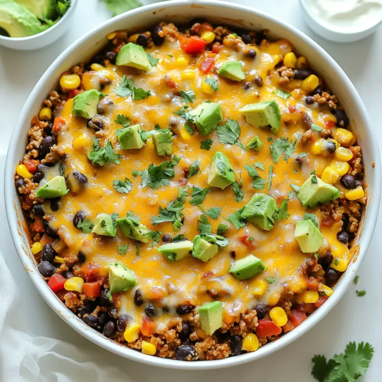 Für die Käse Fiesta Taco Pfanne brauchst du einfache, frische Zutaten. Hier sind die wichtigsten: - 450 g gemahlenes Truthahn- oder Rindfleisch - 1 Dose (425 g) schwarze Bohnen, abgetropft und abgespült - 1 Dose (425 g) Mais, abgetropft - 1 Päckchen Taco-Gewürz - 240 g gewürfelte Tomaten (frisch oder aus der Dose) - 1 Paprika, gewürfelt (nach Wahl) - 1 kleine Zwiebel, gewürfelt - 200 g geriebener Käse (Cheddar und Monterey Jack-Mischung) - 1 Esslöffel Olivenöl Diese Hauptzutaten geben deinem Gericht Geschmack und Nährstoffe. Du kannst das Fleisch nach Belieben wählen. Die Gewürze machen dein Gericht besonders lecker. Du brauchst: - 1/2 Teelöffel Knoblauchpulver - Salz und Pfeffer nach Geschmack Das Taco-Gewürz sorgt für den typischen Geschmack. Du kannst mehr Knoblauchpulver hinzufügen, wenn du es magst. Die Garnierungen geben dem Gericht den letzten Schliff. Hier sind einige Ideen: - Frischer Koriander, gehackt, zum Garnieren - Sauerrahm (optional) - Avocado (optional) Diese Beilagen bringen Cremigkeit und Frische. Sie ergänzen die Aromen perfekt. Du kannst auch nach Belieben weitere Zutaten hinzufügen, wie Salsa oder Jalapeños. {{ingredient_image_2}} Zuerst erhitze das Olivenöl in einer großen Pfanne auf mittlerer Hitze. Dann würfelst du die Zwiebel und die Paprika. Diese Zutaten kommen jetzt in die Pfanne. Brate sie für etwa 3-4 Minuten an. Sie sollen weich werden, aber nicht braun. Das Aroma wird schon jetzt toll sein. Jetzt ist es Zeit für das Fleisch. Gib das gemahlene Truthahn- oder Rindfleisch in die Pfanne. Brate es 5-7 Minuten lang, bis es braun wird. Rühre alles gut um, damit es gleichmäßig gart. Wenn du Fett siehst, kannst du es abgießen. Füge dann das Taco-Gewürz, das Knoblauchpulver, Salz und Pfeffer hinzu. Mische alles gut, damit die Gewürze das Fleisch umhüllen. Füge nun die schwarzen Bohnen, den Mais und die gewürfelten Tomaten in die Pfanne. Rühre alles gründlich um und lasse es für 3-4 Minuten kochen. Es sollte gut erhitzt sein. Jetzt kommt der Käse! Streue ihn gleichmäßig über die Mischung. Decke die Pfanne mit einem Deckel ab. Lass den Käse 2-3 Minuten schmelzen, bis er blubbert. Das sieht toll aus! Um die perfekte Käse Fiesta Taco Pfanne zu machen, achte auf die Hitze. Erhitze das Olivenöl gut, bevor du das Gemüse hinzufügst. Das sorgt dafür, dass die Zwiebeln und die Paprika schön weich werden. Brate sie für 3-4 Minuten. Wenn das Fleisch in die Pfanne kommt, rühre es oft um. So wird es gleichmäßig braun. Achte darauf, alle Gewürze gut einzuarbeiten. Das Taco-Gewürz gibt deinem Gericht viel Geschmack. Wenn du die Bohnen und den Mais hinzufügst, stelle sicher, dass sie gut vermischt sind. Lass alles für einige Minuten kochen. So kommen die Aromen richtig zur Geltung. Du kannst die Käse Fiesta Taco Pfanne leicht nach deinem Geschmack anpassen. Füge mehr oder weniger Gemüse hinzu. Wenn du es scharf magst, kommen Jalapeños oder rote Pepperoni gut. Wenn du kein Fleisch magst, kannst du Tofu oder Quinoa verwenden. Für eine milde Variante, verwende weniger Taco-Gewürz. Du kannst auch frische Kräuter wie Petersilie oder Schnittlauch statt Koriander verwenden. Die Präsentation macht viel aus. Du kannst die Pfanne direkt auf den Tisch stellen. Garniere das Gericht mit frischem Koriander. Das sieht toll aus und gibt frischen Geschmack. Serviere das Gericht mit einer Schale Sauerrahm und Avocado. Das macht die Mahlzeit noch cremiger und leckerer. Ein paar Tortilla-Chips auf die Seite legen, bringt Crunch. So wird deine Käse Fiesta Taco Pfanne zu einem echten Hingucker! Pro Tipps Fleischwahl: Verwende für eine gesündere Variante mageres Truthahnfleisch oder eine vegetarische Option wie Tofu oder pflanzliches Hackfleisch. Gewürze anpassen: Experimentiere mit zusätzlichen Gewürzen wie Kreuzkümmel oder Paprika, um den Geschmack noch intensiver zu gestalten. Gemüsevariationen: Du kannst auch andere Gemüsesorten wie Zucchini oder Spinat hinzufügen, um die Nährstoffe zu erhöhen und das Gericht bunter zu gestalten. Käsealternativen: Probiere verschiedene Käsesorten wie Gouda oder eine vegane Käsealternative, um das Gericht nach deinem Geschmack anzupassen. {{image_4}} Wenn Sie eine vegetarische oder vegane Version möchten, können Sie das Fleisch durch pflanzliche Alternativen ersetzen. Verwenden Sie zum Beispiel 450 g schwarze Bohnen oder Linsen. Diese geben dem Gericht eine gute Textur und Nährstoffe. Sie können auch Tofuwürfel anbraten, um eine fleischige Konsistenz zu erzielen. Vergessen Sie nicht, das Taco-Gewürz und das Knoblauchpulver hinzuzufügen, um den Geschmack zu verstärken. Für einen schärferen Kick können Sie Jalapeños hinzufügen. Frische Jalapeños funktionieren gut, aber auch eingelegte sind eine tolle Wahl. Fügen Sie sie während des Anbratens der Zwiebel und Paprika hinzu. Sie können die Menge nach Ihrem Schärfewunsch anpassen. So wird die Käse Fiesta Taco Pfanne aufregender und würziger. Experimentieren Sie mit verschiedenen Käsesorten für neue Geschmäcker. Anstelle von Cheddar und Monterey Jack können Sie Gouda oder Pepper Jack verwenden. Diese Käsesorten schmelzen gut und bringen spannende Aromen. Für eine noch cremigere Textur können Sie auch Frischkäse hinzufügen. So wird die Käse Fiesta Taco Pfanne noch leckerer und interessanter. Um die Reste der Käse Fiesta Taco Pfanne gut zu lagern, lege sie in einen luftdichten Behälter. Achte darauf, dass die Mischung gut abgekühlt ist, bevor du sie in den Kühlschrank stellst. Du kannst auch die Portionen aufteilen, um sie einfacher zu handhaben. So bleibt die Frische länger erhalten. Wenn du die Reste aufwärmen möchtest, benutze eine Pfanne oder die Mikrowelle. In der Pfanne kannst du die Mischung bei mittlerer Hitze erwärmen. Rühre dabei gut um, damit alles gleichmäßig warm wird. Wenn du die Mikrowelle nutzt, decke den Behälter mit einem Mikrowellen-sicheren Deckel ab, um Spritzer zu vermeiden. Erwärme die Reste in kurzen Intervallen und rühre dazwischen um. Im Kühlschrank hält sich die Käse Fiesta Taco Pfanne etwa 3 bis 4 Tage. Wenn du sie länger aufbewahren möchtest, kannst du sie im Gefrierschrank lagern. Dort bleibt sie für bis zu 3 Monate frisch. Achte darauf, dass die Reste gut verpackt sind, um Gefrierbrand zu vermeiden. Beim Auftauen kannst du sie einfach über Nacht im Kühlschrank lassen oder sie direkt in der Mikrowelle auftauen. Ja, du kannst das Rezept anpassen. Du kannst das Fleisch ersetzen. Verwende zum Beispiel Huhn oder Tofu. Füge mehr Gemüse hinzu, wenn du magst. Zucchini und Pilze passen gut dazu. Du kannst auch das Taco-Gewürz ändern. Probiere verschiedene Gewürzmischungen aus. So wird das Gericht persönlicher und einzigartig. Die Vorbereitung dauert nur 10 Minuten. Das Kochen benötigt etwa 15 Minuten. Insgesamt sind es also nur 25 Minuten. So hast du schnell eine leckere Mahlzeit. Ideal für einen hektischen Abend oder ein schnelles Mittagessen. Jeder kann dieses Rezept in kurzer Zeit zubereiten. Zu dieser Pfanne passen viele Beilagen. Guacamole und Sauerrahm sind sehr beliebt. Du kannst auch Tortilla-Chips oder frisches Brot servieren. Salate sind ebenfalls eine gute Wahl. Ein einfacher grüner Salat ergänzt das Gericht gut. So hast du eine bunte und schmackhafte Mahlzeit. Die Käse Fiesta Taco Pfanne bietet viele leckere Möglichkeiten. Wir haben die Hauptzutaten, Gewürze und Beilagen besprochen. Ich habe eine Schritt-für-Schritt-Anleitung mit Tipps gegeben, um das Gericht perfekt hinzubekommen. Verschiedene Variationen wie vegetarische Optionen oder scharfe Zutaten sorgen für Abwechslung. Reste sind einfach zu lagern und aufzuwärmen. Denke daran, dass du das Rezept nach deinem Geschmack anpassen kannst. Probiere es aus und genieße dein selbstgemachtes Gericht!