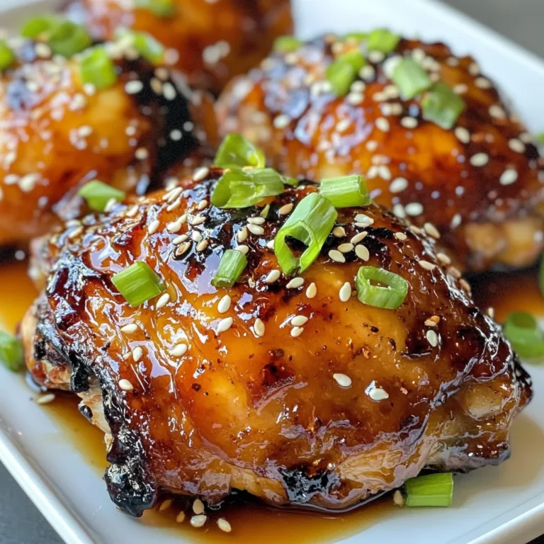 - 4 Hähnchenschenkel ohne Knochen und Haut - 60 ml Sojasoße - 60 ml Honig - 30 ml Reisessig - 2 Knoblauchzehen, fein gehackt - 1 Teelöffel frischer Ingwer, gerieben - 15 ml Sesamöl - 1/4 Teelöffel rote Pfefferflocken (optional) - 2 Frühlingszwiebeln, gehackt (zum Garnieren) - Sesamkörner (zum Garnieren) Das Herzstück dieses Rezepts sind die Hähnchenschenkel. Sie sind saftig und lecker. Die Marinade macht das Gericht besonders. Sojasoße bringt Tiefe, während Honig Süße hinzufügt. Reisessig sorgt für einen frischen Kick. Knoblauch und Ingwer geben einen tollen Geschmack. Die roten Pfefferflocken sind ein optionales Extra. Sie bringen etwas Schärfe. Garnierungen wie Frühlingszwiebeln und Sesamkörner machen das Gericht schön und einladend. Alle Zutaten sind einfach zu finden. Die Zubereitung ist schnell und macht Spaß. So kannst du das Gericht ganz leicht selbst machen. {{ingredient_image_2}} Zuerst brauchst du eine große Schüssel. Gib dann die Sojasoße, den Honig, den Reisessig, den gehackten Knoblauch, den geriebenen Ingwer und das Sesamöl hinein. Rühre alles gut um. Das ergibt eine leckere Marinade mit süßem und salzigem Geschmack. Wenn du es scharf magst, füge die roten Pfefferflocken hinzu. Diese Marinade gibt dem Hähnchen viel Geschmack. Nimm nun die Hähnchenschenkel. Lege sie in einen wiederverschließbaren Beutel oder eine flache Schale. Gieße die Marinade über das Hähnchen. Achte darauf, dass jedes Stück gut bedeckt ist. Verschließe den Beutel oder decke die Schale ab. Lass das Hähnchen mindestens 30 Minuten im Kühlschrank marinieren. Wenn du mehr Zeit hast, lasse es bis zu 2 Stunden marinieren. So wird der Geschmack noch besser. Heize während die Hähnchen marinieren deinen Grill oder eine beschichtete Pfanne bei mittelhoher Hitze vor. Nimm dann die Hähnchenschenkel aus der Marinade. Bewahre die Marinade für später auf. Lege die Hähnchenschenkel auf den Grill oder in die Pfanne. Grill die Hähnchen für etwa 6-7 Minuten auf jeder Seite. Sie sind fertig, wenn sie eine Kerntemperatur von 75 °C erreichen und eine schöne Farbe haben. - Schritt 4: Marinade einkochen Nimm einen kleinen Topf und gib die aufbewahrte Marinade hinein. Stelle den Topf bei mittlerer Hitze auf den Herd. Lass die Marinade zum Kochen bringen. Koche sie 3-4 Minuten lang, bis sie leicht eindickt. So entsteht eine dicke Glasur. - Schritt 5: Hähnchen glasieren Sobald das Hähnchen gar ist, nimm es vom Grill. Pinsel die eingekochte Glasur großzügig über die Hähnchenschenkel. Lass das Hähnchen noch eine weitere Minute garen. So wird die Glasur schön klebrig und lecker. - Schritt 6: Servieren Lass das Hähnchen nach dem Kochen ein paar Minuten ruhen. Das macht das Fleisch zarter. Schneide das Hähnchen in Stücke oder serviere es ganz. Garniere es mit gehackten Frühlingszwiebeln und Sesamkörnern. Das sieht schön aus und schmeckt toll! Um das Beste aus diesem Rezept herauszuholen, ist die Marinierzeit wichtig. Marinieren Sie das Hähnchen mindestens 30 Minuten. Ideal sind zwei Stunden. So kann das Hähnchen die Aromen gut aufnehmen. Wenn Sie Zeit haben, marinieren Sie über Nacht. Das macht das Hähnchen noch zarter und schmackhafter. Die richtige Temperatur ist der Schlüssel zum perfekten Hähnchen. Grillen Sie das Hähnchen bei mittelhoher Hitze. Ein Fleischthermometer hilft, die Kerntemperatur zu prüfen. Sie sollte 75 °C betragen. So bleibt das Hähnchen saftig und lecker. Um Austrocknen zu vermeiden, achten Sie darauf, das Hähnchen nicht zu lange zu garen. Drehen Sie es regelmäßig, damit es gleichmäßig gart. Eine gute Marinade hilft, das Fleisch feucht zu halten. Verwenden Sie auch frische Zutaten, um den Geschmack zu verbessern. - Verwendung von frischen Zutaten für besseren Geschmack Frische Zutaten machen einen großen Unterschied. Verwenden Sie frischen Ingwer und Knoblauch. Frische Frühlingszwiebeln sorgen für einen knackigen Biss. Diese kleinen Details heben das Gericht auf ein neues Level. Frische Zutaten sind nicht nur gesünder, sie schmecken auch viel besser. Pro Tipps Marinieren für mehr Geschmack: Lassen Sie das Hähnchen mindestens 2 Stunden marinieren, um ein intensiveres Aroma zu erreichen. Richtige Grilltemperatur: Stellen Sie sicher, dass der Grill oder die Pfanne gut vorgeheizt ist, um eine schöne Karamellisierung zu erzielen. Kerntemperatur überprüfen: Nutzen Sie ein Fleischthermometer, um sicherzustellen, dass das Hähnchen eine Kerntemperatur von 75 °C erreicht hat. Glasur verfeinern: Geben Sie die eingekochte Marinade zum Schluss über das Hähnchen, um einen zusätzlichen Geschmackskick zu erhalten. {{image_4}} Wenn du kein Hähnchen magst, probiere Pute oder Tofu. Putenbrust schmeckt ähnlich und bleibt saftig. Tofu nimmt die Marinade gut auf. Du kannst es auch grillen oder braten. Beides ist einfach und lecker. Variiere die Marinade für neue Geschmäcker. Füge Zitronensaft für Frische hinzu. Statt Reisessig kannst du Apfelessig verwenden. Für ein wenig Schärfe, probiere noch mehr rote Pfefferflocken. Du kannst auch Honig durch Ahornsirup ersetzen. Das gibt eine süße Note. Serviere das Hähnchen mit Reis oder Nudeln. Dampfgegarte Brokkoli passt gut dazu. Ein frischer Salat bringt Farbe auf den Teller. Für Feste sind gebratene Kartoffeln eine tolle Wahl. Zu jedem Anlass, das Gericht sieht immer gut aus. Die Reste von Honig Soja glasiertem Hähnchen sind einfach zu lagern. Lass das Hähnchen zuerst abkühlen. Danach packe es in einen luftdichten Behälter. So bleibt das Hähnchen frisch. Du kannst es bis zu drei Tage im Kühlschrank aufbewahren. Wenn du mehr Hähnchen hast, kannst du es einfrieren. Stelle sicher, dass das Hähnchen gut verpackt ist. Verwende einen Gefrierbeutel oder einen luftdichten Behälter. So bleibt der Geschmack erhalten. Das Hähnchen kann bis zu drei Monate im Gefrierfach bleiben. Um das Hähnchen wieder aufzuwärmen, nutze den Ofen oder die Mikrowelle. Im Ofen erhitzt es gleichmäßig. Stelle ihn auf 180 Grad Celsius. Lege das Hähnchen auf ein Backblech und erwärme es für 15 bis 20 Minuten. In der Mikrowelle geht es schneller. Erhitze in kurzen Intervallen von 1 bis 2 Minuten. - Haltbarkeit im Kühlschrank: 3 Tage - Haltbarkeit im Gefrierfach: 3 Monate Du solltest das Hähnchen mindestens 30 Minuten marinieren. Wenn du mehr Zeit hast, lass es bis zu 2 Stunden im Kühlschrank. Längeres Marinieren macht das Fleisch zarter und geschmackvoller. Die Marinade zieht tief in das Hähnchen ein und sorgt für ein tolles Aroma. Ja, du kannst die Marinade für viele andere Rezepte nutzen. Sie passt gut zu Fisch, Gemüse oder sogar Tofu. Die Kombination aus Honig und Sojasoße gibt vielen Gerichten einen süßen und salzigen Kick. Du kannst die Marinade auch als Dip verwenden. Achte darauf, sie gut einzukochen, um die Aromen zu intensivieren. Wenn du keine Sojasoße hast, kannst du Tamari verwenden. Das ist eine glutenfreie Option. Auch Kokosaminos sind eine gute Wahl für eine süße und salzige Note. Für einen milderen Geschmack kannst du auch ein wenig Gemüsebrühe mit einem Hauch von Salz verwenden. - Ist das Gericht glutenfrei? Das Hähnchen ist glutenfrei, wenn du glutenfreie Sojasoße oder Tamari verwendest. Achte darauf, dass auch alle anderen Zutaten glutenfrei sind. So kannst du das Gericht ohne Bedenken genießen. Zusammenfassend haben wir die besten Zutaten für köstliches Hähnchen besprochen. Du hast gelernt, wie du die Marinade zubereitest und das Hähnchen perfekt grillst oder brätst. Unsere Tipps helfen dir, dein Gericht zu optimieren und Abwechslung in deine Küche zu bringen. Denk daran, frische Zutaten zu verwenden. Reste lassen sich einfach aufbewahren oder einfrieren. Diese Methoden garantieren dir einen herzhaften Genuss, wann immer du willst. Experimentiere ruhig mit Variationen und finde deinen persönlichen Favoriten. Viel Spaß beim Kochen!