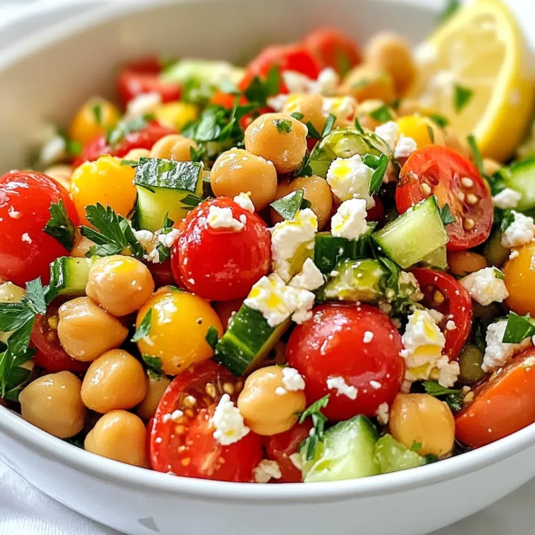 Für diesen Salat benötigst du einige frische und gesunde Zutaten. Hier ist die Liste: - 1 Dose (425 g) Kichererbsen, abgetropft und abgespült - 1 Tasse Kirschtomaten, halbiert - 1 Salatgurke, gewürfelt - 1/2 rote Zwiebel, fein gehackt - 1/2 Tasse Kalamata-Oliven, entsteint und halbiert - 1/4 Tasse Feta-Käse, zerkrümelt - 2 Esslöffel frische Petersilie, gehackt - 1/4 Tasse natives Olivenöl extra - 2 Esslöffel Zitronensaft - 1 Teelöffel getrockneter Oregano - Salz und Pfeffer nach Geschmack Diese Zutaten bringen den mediterranen Geschmack auf deinen Tisch. Sie sind bunt, frisch und voller Nährstoffe. Die Wahl der Kichererbsen ist wichtig. Du kannst frische Kichererbsen verwenden oder Dosenkichererbsen kaufen. Dosen sind schnell und einfach. Achte darauf, dass sie ohne Zusatzstoffe sind. Spüle sie gut ab, um überschüssiges Natrium zu entfernen. Das verbessert den Geschmack und die Gesundheit deines Salates. Frisches Gemüse macht den Unterschied. Bei Kirschtomaten wähle die, die fest und glänzend sind. Sie sollten intensiv rot sein. Für die Salatgurke suche eine, die prall und knusprig ist. Die rote Zwiebel sollte eine glatte Haut haben und fest sein. Frische Zutaten sorgen für den besten Geschmack und eine schöne Textur in deinem Salat. {{ingredient_image_2}} Zuerst öffne die Dose Kichererbsen. Spüle sie gut ab, um die Flüssigkeit zu entfernen. Dann nimm eine große Schüssel. Füge die abgetropften Kichererbsen hinzu. Halbiere die Kirschtomaten und gib sie in die Schüssel. Würfle die Salatgurke und die rote Zwiebel. Gehe vorsichtig vor, damit die Stücke gleichmäßig sind. Halbiere die Kalamata-Oliven und füge sie ebenfalls hinzu. Nimm eine kleine Schüssel für das Dressing. Gieße das natives Olivenöl extra hinein. Füge den Zitronensaft hinzu. Streue den getrockneten Oregano ein. Würze mit Salz und Pfeffer. Nutze einen Schneebesen, um alles gut zu vermischen. So entstehen schöne Aromen, die den Salat beleben. Gieße das Dressing gleichmäßig über die Salatzutaten. Mische vorsichtig mit einem Löffel. Achte darauf, dass jede Zutat gut bedeckt ist. Jetzt zerbröckel den Feta-Käse über den Salat. Hacke die frische Petersilie und streue sie darüber. Hebe alles sanft unter, damit der Feta nicht zerbricht. Kosten und nach Belieben nachwürzen. Lass den Salat 10-15 Minuten ruhen. So können die Aromen sich entfalten. Um den Salat frisch zu halten, lagere ihn in einem luftdichten Behälter. Dies verhindert, dass er austrocknet. Du kannst auch die Kichererbsen und das Gemüse getrennt aufbewahren. Mische sie kurz vor dem Servieren. So bleiben die Zutaten knackig und der Salat schmeckt besser. Ein weiterer Tipp ist, das Dressing separat zu halten. Mische es erst, wenn du bereit bist zu essen. Dieses Rezept ist sehr anpassungsfähig. Du kannst verschiedene Gemüsesorten nutzen, wie Paprika oder Karotten. Auch der Feta-Käse kann ersetzt werden. Verwende veganen Käse oder lasse ihn ganz weg. Ich empfehle, mit Gewürzen zu experimentieren. Füge mehr Oregano oder frische Kräuter hinzu, um den Geschmack zu verändern. Für die Präsentation serviere den Salat in einer großen Schüssel. Garniere ihn mit frischer Petersilie und ganzen Oliven. Das sieht schön aus und macht Lust auf mehr. Du kannst auch Zitronenschnitze an die Seite legen. Sie geben dem Salat eine frische Note. Diese einfachen Tricks machen den Salat ansprechender und leckerer. Pro Tipps Frische Zutaten: Verwenden Sie frische Kräuter und Gemüse für den besten Geschmack und die höchste Nährstoffdichte. Variationen: Fügen Sie andere Zutaten wie Avocado, Paprika oder geröstete Nüsse hinzu, um den Salat nach Ihrem Geschmack anzupassen. Vorkosten: Probieren Sie den Salat vor dem Servieren und passen Sie die Gewürze an, um den perfekten Geschmack zu erzielen. Vorbereitung: Bereiten Sie den Salat einige Stunden im Voraus zu, damit die Aromen gut durchziehen können. {{image_4}} Um den mediterranen Kichererbsensalat noch besser zu machen, füge einige leckere Zutaten hinzu. Gegrillte Paprika bringt eine rauchige Note. Artischockenherzen geben einen tollen Geschmack und eine zarte Textur. Frische Minze sorgt für einen kühlen Kick. Diese Zutaten passen gut zu den Kichererbsen und anderen frischen Zutaten. Du kannst auch eine Prise Paprikapulver oder Kreuzkümmel hinzufügen. Diese Gewürze bringen mehr Tiefe in den Geschmack. Dieser Salat ist von Natur aus vegetarisch. Um ihn vegan zu machen, lass den Feta-Käse einfach weg oder ersetze ihn durch einen veganen Käse. Du kannst auch Avocado für eine cremige Textur hinzufügen. Das gibt dem Salat einen reichhaltigen Geschmack. Nutze auch Tahini oder einen pflanzlichen Joghurt für ein cremigeres Dressing. Diese Optionen machen den Salat nicht nur lecker, sondern auch gesund. Wenn du Allergien hast, gibt es viele Alternativen. Anstelle von Kichererbsen kannst du schwarze Bohnen oder Linsen verwenden. Diese sind ebenfalls nahrhaft und lecker. Wenn du glutenfrei bist, achte darauf, glutenfreies Olivenöl und Gewürze zu verwenden. Für eine nussfreie Variante, verwende keine Oliven oder Käse mit Nüssen. Es gibt immer Möglichkeiten, dein Gericht anzupassen, damit es für jeden geeignet ist. Um den Mediterranen Kichererbsensalat frisch zu halten, packe ihn in einen luftdichten Behälter. Achte darauf, dass der Deckel gut schließt. So bleibt der Salat knackig und die Aromen erhalten. Im Kühlschrank hält der Salat etwa drei Tage. Die Kichererbsen und das Gemüse bleiben frisch. Nach ein paar Tagen kann der Salat weicher werden. Die Qualität könnte sich verringern. Dieser Salat ist am besten kalt. Wenn du ihn aufwärmen möchtest, mache das vorsichtig. Erwäge, die Kichererbsen und das Gemüse leicht in einer Pfanne zu erhitzen. Füge frische Petersilie und etwas Zitronensaft hinzu, um den Geschmack aufzufrischen. Du kannst den Kichererbsensalat bis zu drei Tage im Kühlschrank aufbewahren. Achte darauf, ihn in einem luftdichten Behälter zu lagern. So bleibt er frisch und lecker. Wenn du ihn länger aufbewahren möchtest, empfehle ich, das Dressing separat zu lagern. So vermeidest du, dass der Salat matschig wird. Ja, du kannst viele andere Zutaten hinzufügen. Paprika, Avocado oder Mais passen gut. Auch frische Kräuter wie Minze oder Dill geben dem Salat eine neue Note. Sei kreativ! Denke daran, die Mengen anzupassen, damit der Salat ausgewogen bleibt. Ja, der Kichererbsensalat ist sehr sättigend. Er enthält viel Protein durch die Kichererbsen und gesunde Fette aus dem Olivenöl. Du kannst ihn als Hauptgericht servieren, besonders an warmen Tagen. Füge einfach etwas Brot hinzu, um die Mahlzeit zu vervollständigen. Der Mediterrane Kichererbsensalat ist einfach zuzubereiten und sehr nahrhaft. Wir haben die besten Zutaten besprochen, die Schritt-für-Schritt-Anleitung gegeben und nützliche Tipps geteilt. Denken Sie daran, frisches Gemüse auszuwählen und den Salat gut zu lagern. Diese Variationen bieten Raum für Kreativität, ob vegetarisch oder für Allergiker. Genießen Sie die Vielfalt, und machen Sie diesen Salat zu einem Teil Ihrer Küche. Der Kichererbsensalat ist nicht nur gesund, sondern auch lecker und anpassbar für jeden Anlass.