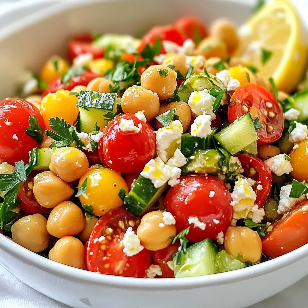 Für diesen Salat benötigst du einige frische und gesunde Zutaten. Hier ist die Liste: - 1 Dose (425 g) Kichererbsen, abgetropft und abgespült - 1 Tasse Kirschtomaten, halbiert - 1 Salatgurke, gewürfelt - 1/2 rote Zwiebel, fein gehackt - 1/2 Tasse Kalamata-Oliven, entsteint und halbiert - 1/4 Tasse Feta-Käse, zerkrümelt - 2 Esslöffel frische Petersilie, gehackt - 1/4 Tasse natives Olivenöl extra - 2 Esslöffel Zitronensaft - 1 Teelöffel getrockneter Oregano - Salz und Pfeffer nach Geschmack Diese Zutaten bringen den mediterranen Geschmack auf deinen Tisch. Sie sind bunt, frisch und voller Nährstoffe. Die Wahl der Kichererbsen ist wichtig. Du kannst frische Kichererbsen verwenden oder Dosenkichererbsen kaufen. Dosen sind schnell und einfach. Achte darauf, dass sie ohne Zusatzstoffe sind. Spüle sie gut ab, um überschüssiges Natrium zu entfernen. Das verbessert den Geschmack und die Gesundheit deines Salates. Frisches Gemüse macht den Unterschied. Bei Kirschtomaten wähle die, die fest und glänzend sind. Sie sollten intensiv rot sein. Für die Salatgurke suche eine, die prall und knusprig ist. Die rote Zwiebel sollte eine glatte Haut haben und fest sein. Frische Zutaten sorgen für den besten Geschmack und eine schöne Textur in deinem Salat. {{ingredient_image_2}} Zuerst öffne die Dose Kichererbsen. Spüle sie gut ab, um die Flüssigkeit zu entfernen. Dann nimm eine große Schüssel. Füge die abgetropften Kichererbsen hinzu. Halbiere die Kirschtomaten und gib sie in die Schüssel. Würfle die Salatgurke und die rote Zwiebel. Gehe vorsichtig vor, damit die Stücke gleichmäßig sind. Halbiere die Kalamata-Oliven und füge sie ebenfalls hinzu. Nimm eine kleine Schüssel für das Dressing. Gieße das natives Olivenöl extra hinein. Füge den Zitronensaft hinzu. Streue den getrockneten Oregano ein. Würze mit Salz und Pfeffer. Nutze einen Schneebesen, um alles gut zu vermischen. So entstehen schöne Aromen, die den Salat beleben. Gieße das Dressing gleichmäßig über die Salatzutaten. Mische vorsichtig mit einem Löffel. Achte darauf, dass jede Zutat gut bedeckt ist. Jetzt zerbröckel den Feta-Käse über den Salat. Hacke die frische Petersilie und streue sie darüber. Hebe alles sanft unter, damit der Feta nicht zerbricht. Kosten und nach Belieben nachwürzen. Lass den Salat 10-15 Minuten ruhen. So können die Aromen sich entfalten. Um den Salat frisch zu halten, lagere ihn in einem luftdichten Behälter. Dies verhindert, dass er austrocknet. Du kannst auch die Kichererbsen und das Gemüse getrennt aufbewahren. Mische sie kurz vor dem Servieren. So bleiben die Zutaten knackig und der Salat schmeckt besser. Ein weiterer Tipp ist, das Dressing separat zu halten. Mische es erst, wenn du bereit bist zu essen. Dieses Rezept ist sehr anpassungsfähig. Du kannst verschiedene Gemüsesorten nutzen, wie Paprika oder Karotten. Auch der Feta-Käse kann ersetzt werden. Verwende veganen Käse oder lasse ihn ganz weg. Ich empfehle, mit Gewürzen zu experimentieren. Füge mehr Oregano oder frische Kräuter hinzu, um den Geschmack zu verändern. Für die Präsentation serviere den Salat in einer großen Schüssel. Garniere ihn mit frischer Petersilie und ganzen Oliven. Das sieht schön aus und macht Lust auf mehr. Du kannst auch Zitronenschnitze an die Seite legen. Sie geben dem Salat eine frische Note. Diese einfachen Tricks machen den Salat ansprechender und leckerer. Pro Tipps Frische Zutaten: Verwenden Sie frische Kräuter und Gemüse für den besten Geschmack und die höchste Nährstoffdichte. Variationen: Fügen Sie andere Zutaten wie Avocado, Paprika oder geröstete Nüsse hinzu, um den Salat nach Ihrem Geschmack anzupassen. Vorkosten: Probieren Sie den Salat vor dem Servieren und passen Sie die Gewürze an, um den perfekten Geschmack zu erzielen. Vorbereitung: Bereiten Sie den Salat einige Stunden im Voraus zu, damit die Aromen gut durchziehen können. {{image_4}} Um den mediterranen Kichererbsensalat noch besser zu machen, füge einige leckere Zutaten hinzu. Gegrillte Paprika bringt eine rauchige Note. Artischockenherzen geben einen tollen Geschmack und eine zarte Textur. Frische Minze sorgt für einen kühlen Kick. Diese Zutaten passen gut zu den Kichererbsen und anderen frischen Zutaten. Du kannst auch eine Prise Paprikapulver oder Kreuzkümmel hinzufügen. Diese Gewürze bringen mehr Tiefe in den Geschmack. Dieser Salat ist von Natur aus vegetarisch. Um ihn vegan zu machen, lass den Feta-Käse einfach weg oder ersetze ihn durch einen veganen Käse. Du kannst auch Avocado für eine cremige Textur hinzufügen. Das gibt dem Salat einen reichhaltigen Geschmack. Nutze auch Tahini oder einen pflanzlichen Joghurt für ein cremigeres Dressing. Diese Optionen machen den Salat nicht nur lecker, sondern auch gesund. Wenn du Allergien hast, gibt es viele Alternativen. Anstelle von Kichererbsen kannst du schwarze Bohnen oder Linsen verwenden. Diese sind ebenfalls nahrhaft und lecker. Wenn du glutenfrei bist, achte darauf, glutenfreies Olivenöl und Gewürze zu verwenden. Für eine nussfreie Variante, verwende keine Oliven oder Käse mit Nüssen. Es gibt immer Möglichkeiten, dein Gericht anzupassen, damit es für jeden geeignet ist. Um den Mediterranen Kichererbsensalat frisch zu halten, packe ihn in einen luftdichten Behälter. Achte darauf, dass der Deckel gut schließt. So bleibt der Salat knackig und die Aromen erhalten. Im Kühlschrank hält der Salat etwa drei Tage. Die Kichererbsen und das Gemüse bleiben frisch. Nach ein paar Tagen kann der Salat weicher werden. Die Qualität könnte sich verringern. Dieser Salat ist am besten kalt. Wenn du ihn aufwärmen möchtest, mache das vorsichtig. Erwäge, die Kichererbsen und das Gemüse leicht in einer Pfanne zu erhitzen. Füge frische Petersilie und etwas Zitronensaft hinzu, um den Geschmack aufzufrischen. Du kannst den Kichererbsensalat bis zu drei Tage im Kühlschrank aufbewahren. Achte darauf, ihn in einem luftdichten Behälter zu lagern. So bleibt er frisch und lecker. Wenn du ihn länger aufbewahren möchtest, empfehle ich, das Dressing separat zu lagern. So vermeidest du, dass der Salat matschig wird. Ja, du kannst viele andere Zutaten hinzufügen. Paprika, Avocado oder Mais passen gut. Auch frische Kräuter wie Minze oder Dill geben dem Salat eine neue Note. Sei kreativ! Denke daran, die Mengen anzupassen, damit der Salat ausgewogen bleibt. Ja, der Kichererbsensalat ist sehr sättigend. Er enthält viel Protein durch die Kichererbsen und gesunde Fette aus dem Olivenöl. Du kannst ihn als Hauptgericht servieren, besonders an warmen Tagen. Füge einfach etwas Brot hinzu, um die Mahlzeit zu vervollständigen. Der Mediterrane Kichererbsensalat ist einfach zuzubereiten und sehr nahrhaft. Wir haben die besten Zutaten besprochen, die Schritt-für-Schritt-Anleitung gegeben und nützliche Tipps geteilt. Denken Sie daran, frisches Gemüse auszuwählen und den Salat gut zu lagern. Diese Variationen bieten Raum für Kreativität, ob vegetarisch oder für Allergiker. Genießen Sie die Vielfalt, und machen Sie diesen Salat zu einem Teil Ihrer Küche. Der Kichererbsensalat ist nicht nur gesund, sondern auch lecker und anpassbar für jeden Anlass.