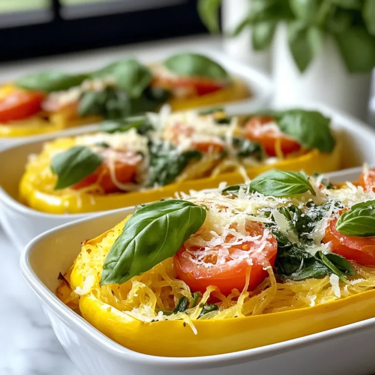 - 1 mittelgroßer Spaghetti Kürbis - 4 Esslöffel Olivenöl - 4 Knoblauchzehen - 1 Tasse frischer Spinat - 1 Tasse Kirschtomaten - 1 Teelöffel italienische Gewürzmischung - 1/2 Tasse geriebener Parmesan - Salz und Pfeffer nach Geschmack Ich liebe, wie einfach dieses Rezept ist. Du brauchst nur wenige Zutaten. Hauptzutaten: Der Spaghetti Kürbis ist die Hauptzutat. Er hat eine tolle Textur. Olivenöl gibt Geschmack und hilft beim Rösten. Knoblauch bringt ein tolles Aroma. Gemüse und Gewürze: Frischer Spinat ist lecker und gesund. Kirschtomaten fügen süße Noten hinzu. Die italienische Gewürzmischung gibt dem Gericht Tiefe. Käseschicht: Parmesan ist der Star der Show. Er schmilzt gut und hat einen tollen Geschmack. Salz und Pfeffer sorgen für den perfekten Ausgleich. Jede Zutat spielt eine wichtige Rolle. Wenn du die richtigen Zutaten hast, wird dein Gericht köstlich. {{ingredient_image_2}} Zuerst heizen Sie den Ofen auf 200 °C vor. Dann schneiden Sie den Spaghetti Kürbis vorsichtig der Länge nach durch. Entfernen Sie die Kerne mit einem Löffel. Achten Sie darauf, dass Sie alle Kerne herausbekommen. Bestreichen Sie die Innenseiten jeder Kürbishälfte mit 2 Esslöffeln Olivenöl. Würzen Sie die Innenseiten mit Salz und Pfeffer. Dies gibt dem Kürbis einen tollen Geschmack. Legen Sie die Kürbishälften mit der Schnittfläche nach unten auf ein Backblech. Rösten Sie den Kürbis im Ofen für 30-40 Minuten. Die Garzeit hängt von der Größe des Kürbisses ab. Prüfen Sie, ob das Fruchtfleisch weich ist. Sie können dies tun, indem Sie mit einer Gabel hineinstochen. Wenn Sie die Gabel leicht hineinstecken können, ist der Kürbis fertig. Während der Kürbis röstet, erhitzen Sie die restlichen 2 Esslöffel Olivenöl in einer großen Pfanne. Fügen Sie den gehackten Knoblauch hinzu. Dünsten Sie ihn für etwa 1 Minute, bis er duftet. Achten Sie darauf, dass der Knoblauch nicht braun wird. Rühren Sie dann den gehackten Spinat und die Kirschtomaten ein. Braten Sie diese Mischung 3-4 Minuten weiter. Der Spinat sollte zusammenfallen, und die Tomaten leicht weich werden. Nehmen Sie die Pfanne vom Herd. Mischen Sie den geriebenen Parmesan und die italienische Gewürzmischung unter. Passen Sie die Würze mit Salz und Pfeffer an. Wenn der Spaghetti Kürbis gar ist, ziehen Sie das Fruchtfleisch mit einer Gabel in spaghettiartige Stränge. Mischen Sie diese vorsichtig mit der Knoblauch-, Spinat- und Tomatenmischung. Füllen Sie die Mischung wieder in die Kürbishälften. Stellen Sie die gefüllten Kürbisboote zurück in den Ofen. Backen Sie sie für weitere 10 Minuten, bis sie durchgewärmt und leicht goldbraun sind. Die optimale Temperatur für das Rösten ist 200 °C. Rösten Sie den Kürbis für 30 bis 40 Minuten. Er sollte weich sein und sich leicht mit einer Gabel zerteilen lassen. So bekommt die Textur die richtige Konsistenz. Wenn Ihr Kürbis zu fest bleibt, lassen Sie ihn einfach länger im Ofen. Um den Geschmack zu verfeinern, probieren Sie verschiedene Gewürze. Fügen Sie zum Beispiel geräuchertes Paprikapulver oder Kreuzkümmel hinzu. Frische Kräuter wie Thymian oder Oregano passen ebenfalls gut. Sie können auch etwas Zitronensaft für eine frische Note verwenden. Für die Präsentation garnieren Sie die Kürbisboote mit frischen Basilikumblättern. Ein zusätzlicher Spritzer Parmesan macht sie noch ansprechender. Servieren Sie dazu einen einfachen grünen Salat oder knuspriges Brot. So wird Ihr Gericht noch leckerer und sieht toll aus. Pro Tipps Wählen Sie den perfekten Kürbis: Achten Sie darauf, einen Spaghetti Kürbis zu wählen, der fest und schwer für seine Größe ist, um optimalen Geschmack und Textur zu gewährleisten. Vorsicht beim Rösten: Überwachen Sie den Kürbis während des Röstens, um sicherzustellen, dass er nicht zu weich wird; die ideale Konsistenz ist al dente. Variieren Sie die Füllung: Fühlen Sie sich frei, die Füllung mit anderen Gemüsesorten oder Proteinen wie Hähnchen oder Tofu zu variieren, um neue Geschmacksrichtungen zu kreieren. Servieren Sie mit einem Twist: Ein Spritzer frischer Zitronensaft über die gefüllten Kürbisboote kann die Aromen aufhellen und eine erfrischende Note hinzufügen. {{image_4}} Für ein vegetarisches Gericht kannst du andere Gemüsesorten hinzufügen. Zucchini, Paprika und Pilze passen gut. Diese geben deinem Gericht mehr Textur und Geschmack. Du kannst auch Erbsen oder Brokkoli hinzufügen, um die Nährstoffe zu erhöhen. Achte darauf, die Gemüse klein zu schneiden, damit sie gleichmäßig garen. Wenn du Fleisch magst, gibt es viele Optionen. Du kannst Hühnchen oder Speck in die Füllung integrieren. Für Hühnchen empfehle ich, es vorher zu braten und in kleine Stücke zu schneiden. Speck kannst du knusprig braten und vor dem Servieren darüber streuen. Diese Optionen verleihen deinem Gericht einen herzhaften Geschmack. Für eine Low-Carb-Version kannst du die Menge an Spaghetti Kürbis reduzieren. Füge mehr Gemüse wie Blumenkohl oder Zucchini hinzu. Diese sind reich an Ballaststoffen und arm an Kohlenhydraten. Du kannst auch die Parmesanmenge anpassen, um die Kalorien zu senken. Achte darauf, die Gewürze gut zu mischen, um den Geschmack zu erhalten. Du kannst die Knoblauch Parmesan Spaghetti Kürbisboote gut aufbewahren. Stelle sicher, dass sie abgekühlt sind. Lege sie in einen luftdichten Behälter. Im Kühlschrank bleiben sie für 3 bis 5 Tage frisch. Du kannst auch die gefüllten Kürbisboote einfrieren. Wickele sie gut in Frischhaltefolie und lege sie in einen Gefrierbeutel. So bleiben sie bis zu 3 Monate haltbar. Wenn du die gefüllten Kürbisboote wieder aufwärmen möchtest, mache das vorsichtig. Die beste Methode ist, den Ofen auf 180 °C (350 °F) vorzuheizen. Lege die Boote auf ein Backblech und decke sie mit Aluminiumfolie ab. So bleiben sie saftig. Erwärme sie für 15 bis 20 Minuten, bis sie gut durchgewärmt sind. Du kannst sie auch in der Mikrowelle aufwärmen, aber die Textur kann anders sein. Um die Frische zu überprüfen, sieh dir die Boote genau an. Wenn sie weich oder matschig sind, sind sie nicht mehr gut. Du solltest auch auf einen unangenehmen Geruch achten. Wenn alles gut aussieht und riecht, kannst du sie weiter essen. Achte darauf, dass die Kürbisboote immer gut verschlossen sind, um die Haltbarkeit zu verlängern. Die Zubereitungszeit beträgt etwa 15 Minuten. Die Gesamtzeit ist etwa 55 Minuten. Dies beinhaltet das Rösten des Kürbisses und das Zubereiten der Füllung. Ja, du kannst den Spaghetti Kürbis im Voraus zubereiten. Röste die Hälften und lagere sie im Kühlschrank. Du kannst die Füllung auch im Voraus machen. Stelle sicher, dass alles gut verpackt ist. Vor dem Servieren einfach aufwärmen. Verschiedene Beilagen passen gut zu den Spaghetti Kürbisboote. Ein einfacher grüner Salat ergänzt das Gericht. Gegrilltes Gemüse ist auch eine tolle Wahl. Probier auch Knoblauchbrot oder einen frischen Tomatensalat dazu. In diesem Artikel haben wir die Hauptzutaten für gefüllte Spaghetti Kürbis Boote besprochen. Wir haben auch die Zubereitung, Tipps und Varianten behandelt. Jetzt wissen Sie, wie man diese leckere und gesunde Mahlzeit zubereitet. Experimentieren Sie mit Aromen und Füllungen, um Ihr perfektes Gericht zu finden. Denken Sie daran, dass die Lagerung und das Wiedererwärmen wichtig sind. Genießen Sie Ihre Kürbis Boote und die Freude am Kochen!