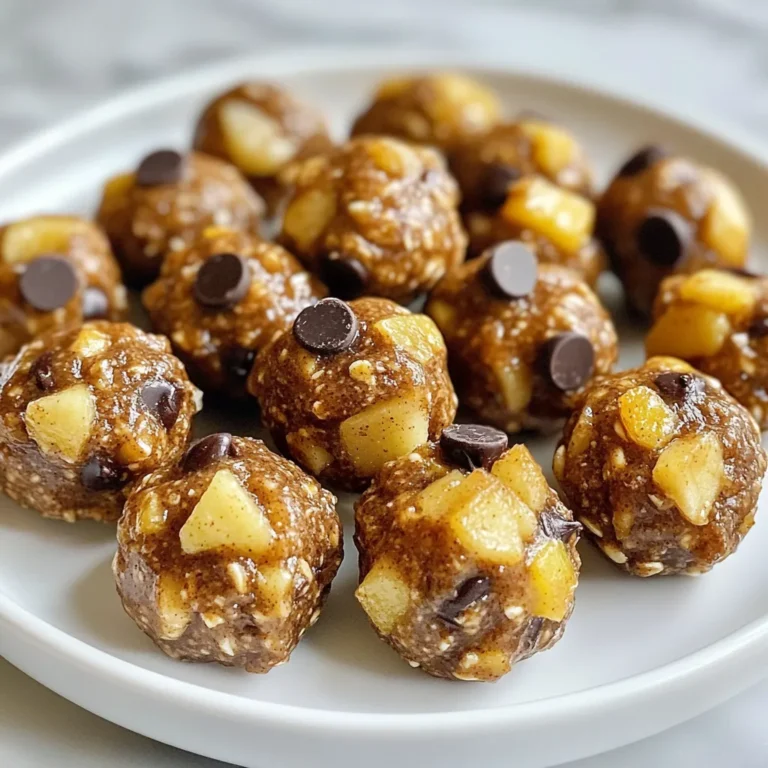 - 1 Tasse Haferflocken - 1/2 Tasse Mandelbutter (oder Erdnussbutter) - 1/2 Tasse fein gehackte getrocknete Äpfel - 1/4 Tasse Honig (oder Ahornsirup) - 1 Teelöffel Zimt - 1/4 Teelöffel Muskatnuss - 1/4 Tasse gemahlene Leinsamen - 1/4 Tasse Mini-Schokoladenstückchen (optional) - Eine Prise Salz Für die Zimt-Apfel-Energie-Bällchen brauchst du einfache, gesunde Zutaten. Diese Mischung bietet dir einen schnellen Energiekick. Die Haferflocken sind eine tolle Grundlage. Sie geben dir Ballaststoffe und helfen dir, lange satt zu bleiben. Mandelbutter oder Erdnussbutter sorgt für gesunde Fette und einen tollen Geschmack. Getrocknete Äpfel bringen Süße und Frische. Honig oder Ahornsirup bietet eine natürliche Süße. Zimt und Muskatnuss geben den Bällchen ihren warmen, würzigen Geschmack. Die gemahlenen Leinsamen sind voll mit Nährstoffen. Mini-Schokoladenstückchen sind optional, aber sie machen die Bällchen besonders lecker. Eine Prise Salz rundet die Aromen ab. Mit diesen Zutaten bist du bereit, die besten Energie-Bällchen zu machen! {{ingredient_image_2}} Beginne mit einer großen Rührschüssel. Füge die Haferflocken, gemahlene Leinsamen, Zimt, Muskatnuss und eine Prise Salz hinzu. Rühre alles gut um. Achte darauf, dass die trockenen Zutaten gut vermischt sind. Dies sorgt für einen gleichmäßigen Geschmack in jedem Biss. Jetzt kommen die feuchten Zutaten. Gib die Mandelbutter und den Honig zu den trockenen Zutaten. Du kannst auch Erdnussbutter verwenden, wenn du magst. Mische alles gut mit einem Löffel oder deinen Händen. Die Mischung sollte leicht klebrig sein. Das ist ein Zeichen, dass es bald zu Bällchen geformt werden kann. Nimm etwa einen Esslöffel von der Mischung. Rolle es mit deinen Händen zu einer kleinen Kugel. Wiederhole diesen Schritt mit der restlichen Mischung. Lege die Bällchen auf ein Backblech oder einen Teller. Achte darauf, dass sie sich nicht berühren. Lass die Bällchen mindestens 30 Minuten im Kühlschrank fest werden. Dies hilft ihnen, ihre Form zu behalten. Du kannst die Bällchen in einem luftdichten Behälter bis zu einer Woche aufbewahren. Präsentiere sie auf einem schönen Teller. Bestreue sie mit etwas Zimt für einen extra Akzent. Wenn du magst, kannst du sie auch in kleinen Gläsern verpacken und verschenken. So sehen sie toll aus und schmecken auch so! Um den besten Geschmack aus den Zimt-Apfel-Energie-Bällchen zu holen, setze auf frische Zutaten. Verwende hochwertige Haferflocken und frische Mandeln für die Mandelbutter. Diese Zutaten geben mehr Aroma. Das Verhältnis von Honig oder Ahornsirup zur Mandelbutter ist wichtig. Zu viel Süße kann die Konsistenz beeinträchtigen. Achte darauf, dass die Mischung leicht klebrig ist. Das sorgt für die perfekte Form der Bällchen. Ein häufiger Fehler ist, die Zutaten nicht gut zu vermengen. Das führt zu ungleichmäßigen Bällchen. Stelle sicher, dass alles gut gemischt ist, bevor du die Bällchen formst. Wenn die Mischung zu trocken ist, füge einen kleinen Spritzer Wasser hinzu. Achte darauf, die Bällchen nicht zu klein zu machen. Kleinere Bällchen können schnell auseinanderfallen. Für besondere Anlässe kannst du die Energie-Bällchen kreativ anrichten. Lege sie auf einen schönen Teller und bestreue sie mit mehr Zimt. Das sorgt für einen tollen Look. Du kannst auch kleine Gläser verwenden, um die Bällchen zu verschenken. Das sieht hübsch aus und ist praktisch. Füge eine kleine Schleife hinzu, um es festlicher zu machen. Pro Tipps Variationen ausprobieren: Experimentieren Sie mit verschiedenen Nussbutter-Sorten wie Cashew- oder Haselnussbutter für einen einzigartigen Geschmack. Gesunde Süße: Reduzieren Sie den Honig oder Ahornsirup und fügen Sie stattdessen mehr getrocknete Früchte hinzu, um die Süße zu steigern. Portionsgröße anpassen: Wenn Sie die Bällchen kleiner machen, können Sie mehr Portionen erhalten und sie leichter snacken. Einlegen für zusätzlichen Geschmack: Lassen Sie die Bällchen über Nacht im Kühlschrank, um den Aromen Zeit zu geben, sich zu entfalten. {{image_4}} Es gibt viele Möglichkeiten, um die Süße der Zimt-Apfel-Energie-Bällchen anzupassen. Statt Honig kannst du auch Ahornsirup verwenden. Agavendicksaft ist auch eine gute Wahl. Diese Optionen sind ideal für vegane Rezepte. Falls du es weniger süß magst, reduziere einfach die Menge. Um deinen Bällchen mehr Geschmack zu geben, füge andere Zutaten hinzu. Getrocknete Cranberries oder Rosinen passen gut zu Äpfeln. Nüsse wie Walnüsse oder Mandeln bringen einen schönen Crunch. Du kannst auch verschiedene Gewürze probieren. Ingwer oder Nelken geben einen neuen Twist. Für eine vegane Version nutze einfach Ahornsirup und Erdnussbutter. Stelle sicher, dass deine Haferflocken glutenfrei sind, falls nötig. Diese Anpassungen machen die Bällchen für viele Menschen geeignet. So kannst du die Energie-Bällchen jedem servieren. Du kannst die Zimt-Apfel-Energie-Bällchen einfach im Kühlschrank aufbewahren. Leg sie in einen luftdichten Behälter. So bleiben sie frisch und lecker. Ich empfehle, sie nicht länger als eine Woche darin zu lagern. Dies hilft, den Geschmack und die Textur zu bewahren. Die Haltbarkeit der Energie-Bällchen beträgt bis zu einer Woche im Kühlschrank. Wenn du sie richtig lagerst, bleiben sie bis zu sieben Tage gut. Du kannst die Bällchen auch länger genießen, wenn du sie einfrierst. Das gibt dir mehr Flexibilität und weniger Verschwendung. Das Einfrieren der Energie-Bällchen ist eine tolle Option. Lege sie auf ein Backblech und friere sie zuerst ein. Wenn sie fest sind, kannst du sie in einen luftdichten Behälter geben. So bleiben sie bis zu drei Monate frisch. Du kannst sie einfach einige Stunden vor dem Essen aus dem Gefrierschrank nehmen. Lass sie bei Raumtemperatur auftauen. So hast du immer einen gesunden Snack zur Hand. Die Zimt-Apfel-Energie-Bällchen haben etwa 100 Kalorien pro Bällchen. Diese Zahl kann variieren, je nach verwendeten Zutaten. Wenn du weniger Honig oder Schokoladenstückchen nutzt, sinkt die Kalorienzahl. Diese Bällchen sind ein gesunder Snack, der dir Energie gibt, ohne zu viele Kalorien zu haben. Ja, du kannst andere Nüsse oder Samen verwenden. Mandeln, Cashews oder Sonnenblumenkerne sind tolle Alternativen. Achte darauf, dass sie gut gehackt sind. Diese Varianten geben den Bällchen neuen Geschmack und Textur. Experimentiere mit deinen Lieblingssorten, um deine perfekte Mischung zu finden. Die Zubereitung dauert nur 15 Minuten. Du musst die Zutaten mischen und die Bällchen formen. Danach brauchst du etwas Zeit im Kühlschrank, damit sie fest werden. Insgesamt dauert die Zubereitung inklusive der Kühlzeit etwa 45 Minuten. Ja, die Bällchen sind für Kinder geeignet. Sie enthalten gesunde Zutaten wie Haferflocken und Äpfel. Sie sind ein toller Snack für nach der Schule oder beim Spielen. Achte jedoch darauf, dass die Kinder keine Allergien gegen Nüsse oder andere Zutaten haben. Die Zimt-Apfel-Energie-Bällchen sind einfach zuzubereiten und lecker. Wir haben die Zutaten aufgelistet, eine Schritt-für-Schritt-Anleitung gegeben und Tipps für besten Geschmack geteilt. Variationen und Lagerinformationen helfen dir, kreativ zu sein. Diese Bällchen eignen sich gut für Snacks oder als Nachtisch. Denk daran, sie zugänglich für alle zu machen, auch für Kinder. Probiere die verschiedenen Optionen und finde deine Lieblingsversion. So hast du einen gesunden und leckeren Snack, der dir Energie gibt!