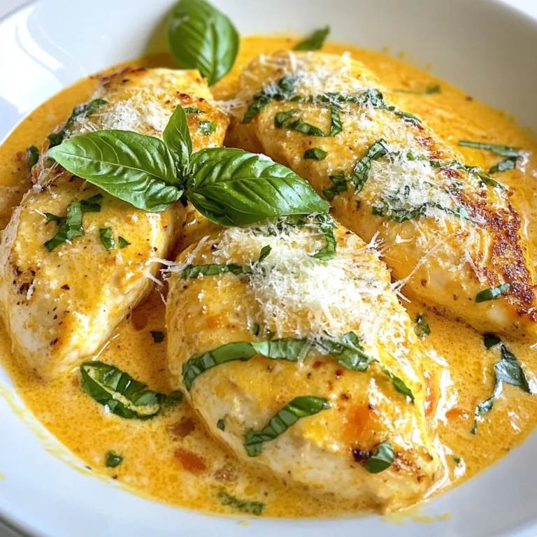 Für mein cremiges Tomaten-Basilikum-Hühnchen brauchst du nur ein paar einfache Zutaten. Hier ist die Liste, die du benötigst: - 4 Hähnchenbrustfilets (ohne Haut und Knochen) - 2 Esslöffel Olivenöl - 4 Knoblauchzehen, fein gehackt - 1 Dose (425 g) passierte Tomaten - 240 ml Schlagsahne - 1 Tasse frische Basilikumblätter, grob gehackt - 1 Teelöffel italienische Kräuter - Salz und Pfeffer nach Geschmack - Frisch geriebener Parmesan zum Garnieren Frische Zutaten machen das Gericht besonders lecker. Achte darauf, die besten Zutaten zu wählen: - Hähnchenbrust: Wähle saftige, frische Filets ohne Haut. - Basilikum: Frisch und grün ist der Schlüssel für den besten Geschmack. - Knoblauch: Frischer Knoblauch hat mehr Aroma als Pulver. Wenn du nicht alle Zutaten hast, gibt es Alternativen: - Hähnchenbrust: Du kannst auch Hähnchenschenkel verwenden. - Schlagsahne: Versuch es mit Kokosmilch für eine milchfreie Option. - Passierte Tomaten: Frische, pürierte Tomaten sind eine gute Wahl. Damit kannst du dein Gericht anpassen, je nach dem, was du zur Hand hast. {{ingredient_image_2}} Zuerst bereite ich die Zutaten vor. Ich nehme vier Hähnchenbrustfilets. Diese sollten ohne Haut und Knochen sein. Dann würze ich die Filets mit Salz und Pfeffer. Es ist wichtig, beides gut zu verteilen. So bekommen wir einen tollen Geschmack. Ich stelle sicher, dass alles bereit ist, bevor ich mit dem Kochen beginne. Jetzt erhitze ich das Olivenöl in einer großen Pfanne. Es sollte bei mittelhoher Temperatur heiß sein. Wenn das Öl heiß ist, lege ich die Hähnchenbrustfilets in die Pfanne. Ich brate sie sechs bis sieben Minuten auf jeder Seite. Das Hähnchen wird goldbraun und durchgegart. Danach nehme ich die Filets aus der Pfanne und lege sie beiseite. So bleibt das Hähnchen saftig. In der gleichen Pfanne gebe ich die fein gehackten Knoblauchzehen. Ich sautiere sie für etwa eine Minute. Der Knoblauch duftet dann wirklich gut. Als nächstes gieße ich die passierten Tomaten in die Pfanne. Ich rühre alles gut um und lasse die Mischung fünf Minuten köcheln. Danach reduziere ich die Hitze und füge die Schlagsahne hinzu. Ich rühre weiter, bis die Sahne gut vermischt ist. Jetzt kommen die grob gehackten Basilikumblätter und die italienischen Kräuter dazu. Ich lasse die Sauce zwei bis drei Minuten köcheln. So entfalten sich die Aromen. Schließlich lege ich das gebratene Hähnchen zurück in die Pfanne. Ich löffele die cremige Sauce großzügig darüber. Nach zwei Minuten ist das Gericht bereit. Um das beste Hähnchen zu bekommen, achte auf diese Punkte: - Verwende frische Hähnchenbrustfilets. Sie sind saftiger. - Würze das Fleisch gut. Salz und Pfeffer sind wichtig. - Brate das Hähnchen bei mittlerer Hitze. So wird es gleichmäßig gar. Wenn das Hähnchen goldbraun ist, lasse es ruhen. Das macht das Fleisch zart und saftig. Die Sauce ist das Herzstück dieses Gerichts. Hier sind einige Tricks: - Nutze frischen Knoblauch. Er gibt der Sauce einen tollen Geschmack. - Lass die passierten Tomaten gut köcheln. So entfalten sie ihr volles Aroma. - Füge die Schlagsahne langsam hinzu. Rühre gut um, bis sie cremig ist. Schmecke die Sauce vor dem Servieren ab. So stellst du sicher, dass sie perfekt ist. Für ein rundum gutes Essen empfehle ich diese Beilagen: - Frisches Baguette. Es passt perfekt zur cremigen Sauce. - Ein einfacher grüner Salat. So bleibt das Essen leicht. - Pasta oder Reis. Sie nehmen die Sauce gut auf. Diese Begleitungen machen dein cremiges Tomaten-Basilikum-Hühnchen noch besser. Pro Tipps Hähnchen marinieren: Für zusätzlichen Geschmack können Sie die Hähnchenbrustfilets vor dem Braten in einer Mischung aus Olivenöl, Knoblauch und italienischen Kräutern marinieren und eine Stunde im Kühlschrank ruhen lassen. Frische Kräuter verwenden: Für ein intensiveres Aroma verwenden Sie frische Basilikumblätter anstelle von getrocknetem Basilikum. Fügen Sie diese am Ende der Kochzeit hinzu, um ihren frischen Geschmack zu bewahren. Variationen der Sauce: Experimentieren Sie mit der Sauce, indem Sie zusätzliches Gemüse wie Spinat oder Zucchini hinzufügen. Diese können einfach mit dem Knoblauch sautiert werden, bevor die Tomaten und Sahne hinzugefügt werden. Parmesan optimal schmelzen: Um sicherzustellen, dass der frisch geriebene Parmesan gut schmilzt, fügen Sie ihn kurz vor dem Servieren hinzu und rühren Sie ihn in die heiße Sauce ein, damit er schön schmelzen kann. {{image_4}} Wenn Sie eine vegetarische Option wünschen, ersetzen Sie das Hähnchen durch Tofu. Wählen Sie festen Tofu und schneiden Sie ihn in Würfel. Braten Sie den Tofu in Olivenöl bis er goldbraun ist. Fahren Sie dann mit der gleichen Sauce fort. Sie können auch Auberginen oder Zucchini verwenden. Diese geben ebenfalls viel Geschmack und eine tolle Textur. Je nach Region können Sie verschiedene Kräuter hinzufügen. In Italien sind frische Oreganoblätter beliebt. In der Provence können Lavendelblüten eine besondere Note bringen. In Deutschland können Sie Petersilie oder Schnittlauch verwenden. Diese Anpassungen machen das Gericht einzigartig und geben ihm einen lokalen Flair. Für mehr Geschmack können Sie einige Zutaten hinzufügen. Oliven oder Kapern bringen einen salzigen Kick. Rote Paprika oder Spinat bieten Farbe und zusätzliche Nährstoffe. Für einen würzigen Touch fügen Sie rote Pfefferflocken hinzu. Diese kleinen Änderungen können das Gericht auf ein neues Level heben, ohne viel Aufwand. Wenn Sie Reste von cremigem Tomaten-Basilikum-Hühnchen haben, bewahren Sie diese in einem luftdichten Behälter auf. Lassen Sie das Gericht zuerst abkühlen, bevor Sie es in den Kühlschrank stellen. So bleibt der Geschmack frisch. Reste halten sich bis zu drei Tage im Kühlschrank. Wenn Sie es noch länger aufbewahren möchten, sollten Sie die Sauce getrennt vom Hühnchen lagern. Die Sauce lässt sich gut einfrieren. Geben Sie die abgekühlte Sauce in einen gefrierfesten Behälter. Achten Sie darauf, etwas Platz zu lassen, da die Sauce beim Gefrieren expandiert. Sie können die Sauce bis zu drei Monate einfrieren. Beschriften Sie den Behälter mit dem Datum, damit Sie wissen, wann Sie die Sauce gemacht haben. Zum Wiedererwärmen nehmen Sie das Hühnchen und die Sauce aus dem Kühlschrank oder Gefrierfach. Wenn Sie die Sauce eingefroren haben, lassen Sie sie zuerst im Kühlschrank auftauen. Erhitzen Sie die Sauce in einem Topf bei niedriger Hitze. Rühren Sie gelegentlich um, damit sie nicht anbrennt. Fügen Sie das Hühnchen hinzu und erhitzen Sie alles zusammen, bis es warm ist. So bleibt das Hühnchen zart und die Sauce cremig. Sie können das Rezept mit verschiedenen Gewürzen anpassen. Verwenden Sie zum Beispiel mehr italienische Kräuter. Paprika oder Chili können für etwas Schärfe sorgen. Auch frische Kräuter wie Oregano oder Petersilie sind eine gute Wahl. Seien Sie kreativ und probieren Sie neue Kombinationen aus. Achten Sie darauf, die Gewürze nach und nach hinzuzufügen. So können Sie den Geschmack besser steuern. Ja, frische Tomaten sind eine tolle Alternative. Verwenden Sie reife, saftige Tomaten für den besten Geschmack. Schneiden Sie die Tomaten in kleine Stücke, bevor Sie sie in die Pfanne geben. Kochen Sie sie etwa 10 Minuten länger, damit sie weich werden. Das gibt der Sauce eine frische Note. Zu diesem Gericht passen viele Beilagen. Probieren Sie Pasta oder Reis für eine sättigende Mahlzeit. Auch ein frischer grüner Salat ist eine gute Option. Brot eignet sich perfekt, um die cremige Sauce aufzutunken. Wählen Sie, was Ihnen am besten gefällt! In diesem Artikel haben wir die wichtigsten Zutaten für dein Gericht betrachtet. Wir haben frische Optionen, Alternativen und nützliche Lagerungstipps besprochen. Du hast auch eine Schritt-für-Schritt-Anleitung erhalten, um die Zubereitung zu erleichtern. Denke daran, die Tipps für das perfekte Hähnchen und die besten Beilagen zu nutzen. Experimentiere mit Variationen, um dein Gericht einzigartig zu machen. Kochen soll Spaß machen! Viel Freude beim Ausprobieren und Genießen deines Gerichts.