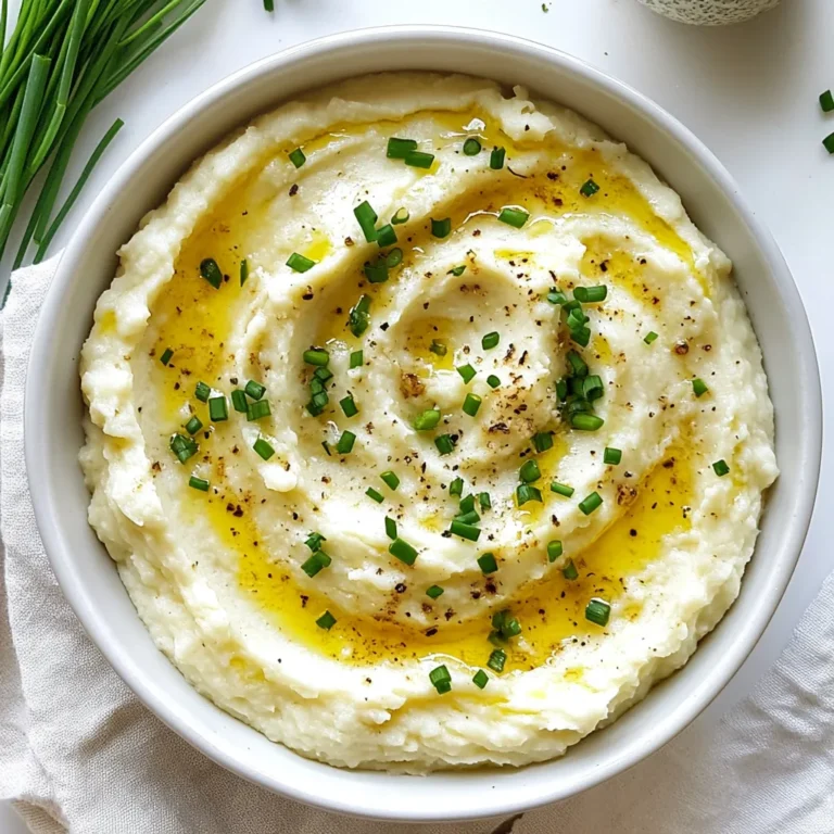 Um dieses leckere Püree zu machen, brauchen Sie: - 1 mittelgroßer Blumenkohl, in Röschen zerteilt - 6 Knoblauchzehen, ungeschält - 2 Esslöffel Olivenöl - 1/2 Tasse Frischkäse, zimmerwarm - 1/4 Tasse Milch (oder pflanzliche Milch) - 1/4 Teelöffel Muskatnuss - Salz und Pfeffer nach Geschmack - Schnittlauch oder Petersilie, gehackt zur Garnitur Sie können einige Zutaten nach Ihrem Geschmack anpassen. Hier sind einige Ideen: - Ersetzen Sie den Frischkäse durch veganen Frischkäse für eine pflanzliche Option. - Verwenden Sie Mandelmilch oder Hafermilch, wenn Sie eine milchfreie Variante suchen. - Fügen Sie geröstete Nüsse oder Samen hinzu, um mehr Textur zu erreichen. - Experimentieren Sie mit verschiedenen Kräutern wie Thymian oder Rosmarin für einen anderen Geschmack. Die Qualität der Zutaten macht einen großen Unterschied. Achten Sie auf Folgendes: - Wählen Sie frischen Blumenkohl. Er sollte fest und ohne braune Flecken sein. - Achten Sie darauf, dass die Knoblauchzehen fest und trocken sind. - Verwenden Sie kaltgepresstes Olivenöl für den besten Geschmack. - Frischkäse sollte zimmerwarm sein, damit er sich besser im Püree vermischt. - Achten Sie bei der Milch auf eine Sorte, die Sie gut vertragen. {{ingredient_image_2}} Heizen Sie Ihren Ofen auf 200°C vor. Dies hilft, das Gemüse gleichmäßig zu garen. Während der Ofen vorheizt, zerteilen Sie den Blumenkohl in kleine Röschen. So garen sie schneller und gleichmäßiger. Nehmen Sie auch 6 ungeschälte Knoblauchzehen. Legen Sie die Röschen und die Knoblauchzehen auf ein Backblech. Träufeln Sie 2 Esslöffel Olivenöl darüber. Fügen Sie Salz und Pfeffer nach Geschmack hinzu. Mischen Sie alles gut, sodass das Gemüse gleichmäßig mit dem Öl bedeckt ist. Schieben Sie das Backblech in den vorgeheizten Ofen. Rösten Sie das Gemüse für etwa 25-30 Minuten. Der Blumenkohl sollte zart sein. Der Knoblauch wird weich und leicht goldbraun. Das Rösten bringt die Aromen hervor und macht das Püree besonders lecker. Nehmen Sie das Blech nach der Zeit aus dem Ofen. Lassen Sie das Gemüse kurz abkühlen. Drücken Sie nun die gerösteten Knoblauchzehen aus ihrer Haut in eine Schüssel. Geben Sie den gerösteten Blumenkohl und den Knoblauch in eine Küchenmaschine. Fügen Sie 1/2 Tasse zimmerwarmen Frischkäse und 1/4 Tasse Milch hinzu. Streuen Sie 1/4 Teelöffel Muskatnuss dazu. Schmecken Sie das Püree mit einer Prise Salz und Pfeffer ab. Pürieren Sie alles, bis die Mischung glatt und cremig ist. Falls das Püree zu dick ist, fügen Sie mehr Milch hinzu. Probieren Sie das Püree und justieren Sie die Würze nach Ihrem Geschmack. Füllen Sie das Püree in eine Servierschüssel und garnieren Sie es mit gehacktem Schnittlauch oder Petersilie. Um das Püree cremig zu machen, pürieren Sie es gut. Fügen Sie nach Bedarf mehr Milch hinzu. Wenn es zu dick ist, hilft ein Schuss Milch. Wenn es zu dünn ist, können Sie mehr Blumenkohl hinzufügen. Jeder Mixer ist anders, also passen Sie die Zeit an. Ein häufiger Fehler ist, den Knoblauch nicht richtig zu rösten. Achten Sie darauf, dass er weich und leicht goldbraun wird. Wenn der Blumenkohl zu lange im Ofen bleibt, wird er matschig. Überprüfen Sie ihn nach 25 Minuten. Zu viel Muskatnuss kann den Geschmack überwältigen. Fügen Sie es schrittweise hinzu und probieren Sie es. Dieses Püree passt gut zu vielen Gerichten. Servieren Sie es zu gebratenem Hähnchen oder Steak. Es ergänzt auch Gemüsegerichte toll. Garnieren Sie es mit frischem Schnittlauch oder Petersilie für mehr Farbe. Für einen besonderen Touch können Sie geröstete Nüsse oder Käse darüber streuen. Pro Tipps Blumenkohl richtig rösten: Stellen Sie sicher, dass die Blumenkohlröschen gleichmäßig auf dem Backblech verteilt sind, damit sie gleichmäßig rösten und nicht dampfen. Knoblauch vorbereiten: Rösten Sie die Knoblauchzehen ungeschält, um einen milden und süßen Geschmack zu erzielen. Die Schale schützt den Knoblauch während des Röstens. Konsistenz anpassen: Wenn das Püree zu dick ist, fügen Sie nach und nach mehr Milch hinzu, während Sie pürieren, um die gewünschte Cremigkeit zu erreichen. Variationen ausprobieren: Experimentieren Sie mit verschiedenen Kräutern oder Gewürzen, wie Thymian oder Paprika, um dem Püree eine persönliche Note zu verleihen. {{image_4}} Für eine vegane Version verwenden Sie anstelle von Frischkäse pflanzlichen Frischkäse. Nutzen Sie auch pflanzliche Milch. So bleibt das Püree cremig und lecker. Sie können auch ein wenig Cashewcreme hinzufügen. Das gibt extra Geschmack und Cremigkeit. Wenn Sie die Kohlenhydrate reduzieren wollen, lassen Sie die Milch weg. Sie können auch Blumenkohl anstelle von Kartoffeln verwenden. Das Püree bleibt trotzdem lecker und sättigend. Fügen Sie etwas mehr Olivenöl hinzu, um die Textur zu verbessern. Seien Sie kreativ mit den Aromen! Fügen Sie geröstete Zwiebeln oder frische Kräuter hinzu. Auch Gewürze wie Chili oder Curry können das Püree aufpeppen. Experimentieren Sie mit verschiedenen Käsesorten für mehr Tiefe im Geschmack. Frisch geriebener Parmesan passt hervorragend. Um Ihr cremiges geröstetes Knoblauch-Blumenkohl-Püree frisch zu halten, nutzen Sie einen luftdichten Behälter. Achten Sie darauf, dass das Püree vollständig abgekühlt ist, bevor Sie es einlagern. So vermeiden Sie Kondenswasser, das die Textur beeinträchtigen kann. Wenn Sie das Püree in Portionen aufteilen, ist es leichter, nur das zu entnehmen, was Sie brauchen. Im Kühlschrank hält sich das Püree etwa drei bis vier Tage. Achten Sie darauf, es gut abzudecken, um Gerüche zu vermeiden. Wenn Sie es länger aufbewahren möchten, frieren Sie es ein. In einem gefrierfesten Behälter hält es sich bis zu drei Monate. Denken Sie daran, das Püree vor dem Einfrieren ebenfalls abzukühlen. Um das Püree aufzuwärmen, geben Sie es in einen Topf bei schwacher Hitze. Fügen Sie einen Schuss Milch hinzu, um die Cremigkeit zu erhalten. Rühren Sie das Püree regelmäßig um, damit es gleichmäßig warm wird. Sie können auch die Mikrowelle verwenden. Stellen Sie sicher, dass Sie es in kurzen Intervallen erhitzen und zwischendurch umrühren. So bleibt die Textur schön glatt. Ja, du kannst frischen Knoblauch benutzen. Allerdings wird der Geschmack anders sein. Frischer Knoblauch hat einen schärferen und intensiveren Geschmack. Wenn du frischen Knoblauch verwendest, empfehle ich, ihn zu dünsten oder zu kochen, bis er weich ist. So wird das Püree nicht zu scharf und bleibt cremig. Das Püree hält sich im Kühlschrank etwa 3 bis 5 Tage. Achte darauf, es in einem luftdichten Behälter zu lagern. Du kannst das Püree auch einfrieren. Im Gefrierfach bleibt es bis zu 3 Monate frisch. Wenn du es wieder aufwärmen möchtest, lass es langsam im Kühlschrank auftauen und erwärme es dann in der Mikrowelle oder auf dem Herd. Ja, dieses Gericht ist glutenfrei. Alle Zutaten, die du verwendest, enthalten kein Gluten. Du kannst das Püree also bedenkenlos genießen, auch wenn du eine glutenfreie Diät befolgst. Achte darauf, dass alle verwendeten Produkte auch als glutenfrei gekennzeichnet sind, besonders bei der Milch oder pflanzlicher Milch. Das cremige geröstete Knoblauch-Blumenkohl-Püree ist einfach zuzubereiten. Wir haben die besten Zutaten, Schritte und Tipps besprochen. Über Variationen wie vegane Optionen und Lagerung haben wir auch gesprochen. Denke daran, dass frischer Knoblauch nicht die gleiche Tiefe hat wie gerösteter. Und prüfe die Lagerungstipps, um Reste frisch zu halten. Genieß dein Püree und probiere die verschiedenen Variationen aus!