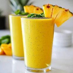 - 1 reife Mango, geschält und gewürfelt - 1 Tasse frische Ananasstücke - 1 Tasse Babyspinat - 1 mittlere Banane (gefrostet für Cremigkeit) - 1 Tasse Kokoswasser Die Hauptzutaten bieten eine Mischung aus süßen und gesunden Aromen. Mango und Ananas sorgen für einen tropischen Geschmack. Babyspinat bringt Vitamine und Mineralien. Die gefrorene Banane macht den Smoothie schön cremig. Kokoswasser fügt eine natürliche Süße hinzu und macht den Smoothie erfrischend. - 1 Esslöffel Chiasamen - 1 Teelöffel frischer Ingwer, gerieben - Ein Spritzer Limettensaft - Eiswürfel (optional für eine extra Kühligkeit) Zusätzliche Zutaten bringen noch mehr Geschmack und Nährstoffe. Chiasamen sind reich an Ballaststoffen. Ingwer gibt eine würzige Note, die gut zur Süße passt. Limettensaft sorgt für Frische, und Eiswürfel können den Smoothie kühler machen. - Mango: 1 Stück (ca. 200g) - Ananas: 1 Tasse (ca. 150g) - Babyspinat: 1 Tasse (ca. 30g) - Banane: 1 Stück (ca. 100g) - Kokoswasser: 1 Tasse (ca. 240ml) - Chiasamen: 1 Esslöffel (ca. 15g) - Ingwer: 1 Teelöffel (ca. 5g) - Limettensaft: 1 Spritzer - Eiswürfel: nach Bedarf Diese Mengen sorgen für einen geschmackvollen und nahrhaften Smoothie. Du kannst die Zutaten nach deinem Geschmack anpassen. {{ingredient_image_2}} Um deinen Mango Pineapple Green Smoothie zuzubereiten, beginne mit den Zutaten. Du brauchst: - 1 reife Mango, geschält und gewürfelt - 1 Tasse frische Ananasstücke - 1 mittlere Banane, gefroren für Cremigkeit - 1 Tasse Babyspinat, gewaschen Schneide die Mango in kleine Stücke. Achte darauf, die Schale zu entfernen. Die Ananas kannst du ebenfalls in Stücke schneiden. Wenn du gefrorene Banane verwendest, schneide sie vorher in Scheiben. Wasche den Babyspinat gründlich. Er sollte frei von Schmutz sein. Jetzt ist es Zeit, die Zutaten in den Mixer zu geben. Gib die Mango, Ananas, gefrorene Banane und den Babyspinat in den Mixer. Füge eine Tasse Kokoswasser hinzu. Du kannst auch einfaches Wasser verwenden. Mix die Mischung auf hoher Stufe. Achte darauf, dass alles gut vermischt ist. Dieser Schritt dauert etwa 30 bis 60 Sekunden. Du möchtest eine glatte und cremige Konsistenz erreichen. Probier den Smoothie nach dem Mixen. Ist er dir zu sauer? Du kannst die Süße anpassen. Verwende einen Esslöffel Honig oder Agavendicksaft für zusätzliche Süße. Rühre die Süße gut ein. So erhältst du einen köstlichen, erfrischenden Geschmack. - Gefrorene Banane für Cremigkeit: Eine gefrorene Banane macht den Smoothie schön cremig. Sie sorgt für eine reichhaltige Textur und süßen Geschmack. Achte darauf, die Banane vorher zu schälen und in Stücke zu schneiden. So lässt sie sich leichter mixen. - Verwendung von Eiswürfeln: Möchtest du einen extra kühlen Smoothie? Füge einige Eiswürfel hinzu. Sie geben Frische und eine erfrischende Textur. Diese Option ist besonders gut an heißen Tagen. - Hochgeschwindigkeitsmixen für optimale Glattheit: Nutze einen Hochgeschwindigkeitsmixer. Dieser sorgt dafür, dass alle Zutaten perfekt vermischt werden. Mixe mindestens 30 Sekunden lang. So erhältst du einen glatten und gleichmäßigen Smoothie. Wenn du ein paar Stücke magst, mixe weniger lange. - Zutaten nicht richtig mischen oder abmessen: Miss die Zutaten genau ab. Das sorgt für den besten Geschmack. Wenn du zu viel Spinat nimmst, kann der Smoothie bitter werden. Achte auch darauf, die Zutaten gut zu mixen. Klumpen sind nicht lecker. Ein gleichmäßiger Mix ist der Schlüssel zu einem perfekten Smoothie. Pro Tips Frische Zutaten: Verwende frische, reife Früchte für den besten Geschmack und die beste Nährstoffdichte. Überprüfe immer das Aroma der Mango und Ananas, um die optimale Süße zu garantieren. Variationen mit Gemüse: Experimentiere mit verschiedenen grünen Blattgemüsen wie Grünkohl oder Rucola, um den Nährwert zu erhöhen und neue Geschmäcker zu entdecken. Extra Cremigkeit: Nutze gefrorene Bananen oder füge griechischen Joghurt hinzu, um eine noch cremigere Textur zu erreichen, die den Smoothie sämiger macht. Schichtung der Zutaten: Schichte die Zutaten im Mixer, indem du zuerst die flüssigen Zutaten und dann die festen hinzufügst. Dies hilft, ein gleichmäßiges Mixen zu gewährleisten und verhindert ein Verklumpen. {{image_4}} Wenn du diesen Mango Pineapple Green Smoothie variieren willst, gibt es viele Optionen. Du kannst andere grüne Blattgemüse verwenden, wie Grünkohl oder Rucola. Diese geben dem Smoothie einen anderen, aber leckeren Geschmack. Statt Kokoswasser kannst du einfaches Wasser oder Mandelmilch nutzen. Diese Alternativen ändern die Konsistenz und den Geschmack leicht, bleiben aber frisch und gesund. Um den Smoothie aufregender zu machen, kannst du weitere Früchte hinzufügen. Beeren wie Himbeeren oder Blaubeeren passen perfekt. Sie bringen eine süß-säuerliche Note, die gut mit Mango und Ananas harmoniert. Du kannst auch etwas Avocado für mehr Cremigkeit einfügen. Das macht den Smoothie noch gesünder und sättigender. Dieser Smoothie ist von Natur aus vegan und glutenfrei. Achte darauf, dass alle Zutaten diätgerecht sind. Wenn du zum Beispiel Chiasamen oder andere Zutaten kaufst, überprüfe die Etiketten. So stellst du sicher, dass sie keine tierischen Produkte oder Gluten enthalten. Das macht diesen Smoothie ideal für alle, die eine spezielle Diät einhalten. Wie lange bleibt der Smoothie frisch? Der Mango-Pineapple-Green-Smoothie bleibt im Kühlschrank bis zu 24 Stunden frisch. Du solltest ihn in einem luftdichten Behälter aufbewahren. So bleibt die Farbe und der Geschmack erhalten. Nach dieser Zeit kann der Smoothie trüb werden und an Geschmack verlieren. Tipps für die Zubereitung von Portionsgrößen. Wenn du mehr Smoothie machen möchtest, friere ihn in Portionen ein. Verwende Eiswürfelformen oder kleine Behälter. So kannst du immer eine Portion bereit haben. Um den Smoothie später zu genießen, lasse ihn einfach im Kühlschrank auftauen. Du kannst ihn auch kurz in den Mixer geben, um die Konsistenz zu verbessern. Ideen, um übrig gebliebene Zutaten zu nutzen. Hast du noch Mango oder Ananas übrig? Nutze sie für einen Obstsalat oder als Topping auf Haferbrei. Übrige Chiasamen kannst du in Joghurt oder Müsli mischen. Babyspinat passt gut in einen Salat oder eine Suppe. So verschwenden wir keine Lebensmittel und genießen leckere Gerichte. Der Mango Ananas Grün Smoothie ist sehr gesund. Er enthält viele Nährstoffe, die gut für deinen Körper sind. - Mango: Sie ist reich an Vitamin C und A. Diese Vitamine stärken dein Immunsystem und deine Haut. - Ananas: Sie hat Enzyme, die die Verdauung fördern. Zudem enthält sie Antioxidantien. - Babyspinat: Er bietet viele Vitamine wie K und A. Spinat ist auch gut für die Knochen. - Banane: Sie gibt dir Energie und ist reich an Kalium, was gut für dein Herz ist. - Kokoswasser: Es ist hydratisierend und enthält Elektrolyte, die deinen Flüssigkeitshaushalt unterstützen. - Chiasamen: Sie sind voll mit Ballaststoffen und Omega-3-Fettsäuren. Diese sind wichtig für die Gesundheit des Herzens. Ja, du kannst den Smoothie vorbereiten und aufbewahren. Das ist sehr praktisch für einen schnellen Snack. - Im Kühlschrank: Bewahre den Smoothie in einem luftdichten Behälter auf. So bleibt er bis zu 24 Stunden frisch. - Einfrieren: Du kannst den Smoothie auch einfrieren. Fülle ihn in Eiswürfelformen, um kleine Portionen zu haben. So bleibt er bis zu einem Monat haltbar. Es gibt viele einfache Möglichkeiten, den Smoothie proteinreicher zu machen. - Joghurt: Du kannst griechischen Joghurt hinzufügen. Er macht den Smoothie cremig und gibt dir zusätzliches Protein. - Proteinpulver: Füge eine Portion deines Lieblings-Protein-Pulvers hinzu. So kannst du den Nährwert im Handumdrehen erhöhen. - Nüsse oder Samen: Mandeln oder Erdnüsse sind auch tolle Optionen. Sie liefern gesunde Fette und Protein. In diesem Artikel haben wir einen leckeren Mango-Ananas-Grün-Smoothie erstellt. Wir haben die Hauptzutaten wie Mango, Ananas und Babyspinat besprochen. Auch zusätzliche Zutaten, Tipps zur Zubereitung und Variationen wurden behandelt. Nutze diese Anleitung für einen gesunden und erfrischenden Smoothie. Experimentiere mit den Zutaten und finde deine eigene perfekte Mischung. Mit den richtigen Techniken wird dein Smoothie immer lecker sein. Viel Spaß beim Mixen und Genießen!