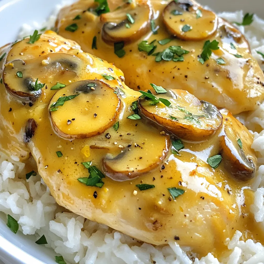 - 4 Hähnchenbrustfilets, ohne Knochen und Haut - 2 Tassen Champignons, in Scheiben geschnitten - 4 Knoblauchzehen, fein gehackt - 1 Tasse Schlagsahne - 1 Tasse Hühnerbrühe - 2 Esslöffel Olivenöl - 1 Teelöffel getrockneter Thymian - 1 Teelöffel getrocknete Petersilie - Salz und Pfeffer nach Geschmack - Frische Petersilie, gehackt (zum Garnieren) Ich liebe es, einfache und leckere Gerichte zu kochen. Die Zutaten für cremiges Knoblauch-Pilz-Hühnchen sind frisch und leicht zu finden. Beginne mit den Hähnchenbrustfilets. Wähle die besten Stücke ohne Knochen und Haut. So wird das Gericht zart und saftig. Die Champignons sind der nächste Star. Du kannst Cremini oder weiße Champignons nehmen. Beide geben Geschmack und eine tolle Textur. Knoblauch darf nicht fehlen. Er bringt eine tiefe, aromatische Note. Hacke ihn fein, damit er gut verteilt ist. Die Schlagsahne sorgt für die cremige Konsistenz. Sie macht die Sauce reichhaltig und vollmundig. Hühnerbrühe bringt noch mehr Geschmack ins Spiel. Sie ist die Basis für die Sauce. Die Gewürze und Kräuter sind wichtig, um das Gericht abzurunden. Thymian und Petersilie geben einen frischen Geschmack. Vergiss nicht Salz und Pfeffer. Sie bringen alles zum Leben. Für das Braten der Hähnchenfilets brauchst du gutes Olivenöl. Es ist gesund und hat einen feinen Geschmack. Mit diesen Zutaten bereitest du ein Gericht zu, das einfach lecker ist. {{ingredient_image_2}} Zuerst würze die Hähnchenbrustfilets mit Salz und Pfeffer. Das gibt Geschmack. Du kannst die Gewürze nach deinem Geschmack anpassen. Danach erhitze das Olivenöl in einer großen Pfanne. Achte darauf, dass das Öl heiß ist, bevor du das Hähnchen hinzufügst. Brate die Hähnchenbrustfilets auf hoher Hitze. Lasse sie etwa 5-7 Minuten auf jeder Seite braten. Sie sollten goldbraun und gut durchgegart sein. Nimm das Hähnchen dann aus der Pfanne und lege es beiseite. So bleibt das Hähnchen saftig. In der gleichen Pfanne füge die geschnittenen Champignons hinzu. Brate sie 4-5 Minuten an, bis sie zart sind. Dann kommt der gehackte Knoblauch dazu. Brate ihn 1-2 Minuten, bis er aromatisch riecht. Gieße nun die Hühnerbrühe hinein. Kratze dabei den Boden der Pfanne ab. Das bringt viel Geschmack. Lass die Mischung 3 Minuten köcheln. Reduziere die Hitze und rühre die Schlagsahne, den Thymian und die Petersilie ein. Mische alles gut und lasse es 4-5 Minuten köcheln. Die Sauce sollte leicht eingedickt sein. Lege das Hähnchen zurück in die Pfanne. Löffele die cremige Pilzsauce darüber und lasse alles 2 Minuten köcheln, damit das Hähnchen warm wird. Passen die Gewürze nach Wunsch an. Füge bei Bedarf mehr Salz oder Pfeffer hinzu. Um das Hähnchen perfekt zuzubereiten, achte auf die Garzeit. Brate die Hähnchenbrustfilets 5-7 Minuten auf jeder Seite. Sie sollten goldbraun und durchgegart sein. Verwende ein Fleischthermometer. Die Innentemperatur sollte 75 °C erreichen. So bleibt das Hähnchen saftig und lecker. Du kannst die Sauce nach deinem Geschmack anpassen. Füge zum Beispiel frische Kräuter wie Basilikum oder Oregano hinzu. Diese geben der Sauce eine neue Note. Auch Gewürze wie Paprika oder Curry können spannend sein. Probiere verschiedene Kombinationen aus, um deinen perfekten Geschmack zu finden. Für eine cremige Sauce ist die richtige Konsistenz wichtig. Wenn die Sauce zu dick ist, füge etwas mehr Hühnerbrühe oder Sahne hinzu. Möchtest du sie dicker? Lass sie einfach länger köcheln. Rühre gut um, damit sich alles gut vermischt. So erhältst du die perfekte cremige Sauce für dein Gericht. Pro Tipps Hähnchen marinieren: Marinieren Sie das Hähnchen einige Stunden oder über Nacht in einer Mischung aus Olivenöl, Zitronensaft und Gewürzen, um mehr Geschmack und Zartheit zu erreichen. Frische Kräuter: Verwenden Sie frische Kräuter anstelle von getrockneten Kräutern, wenn möglich, um einen intensiveren und frischeren Geschmack zu erzielen. Sauce anpassen: Passen Sie die Dicke der Sauce an, indem Sie mehr Schlagsahne oder Hühnerbrühe hinzufügen, je nach persönlichem Geschmack und Vorliebe. Beilage variieren: Experimentieren Sie mit verschiedenen Beilagen wie Quinoa, Polenta oder Zucchininudeln, um das Gericht nach Ihrem Geschmack zu variieren. {{image_4}} Um dieses Gericht vegetarisch zu machen, tauschen Sie die Hähnchenbrust gegen Tofustücke oder mehr Pilze aus. Tofu nimmt die Aromen gut auf und bleibt zart. Nehmen Sie festen Tofu, schneiden Sie ihn in Würfel und braten Sie ihn goldbraun an. Champignons bringen zusätzlich Geschmack und Textur. Für eine vollwertige Mahlzeit, fügen Sie auch Gemüse wie Spinat oder Brokkoli hinzu. Sie können die Gewürze nach Ihrem Geschmack ändern. Verwenden Sie frische Kräuter wie Thymian oder Rosmarin für mehr Aroma. Diese frischen Kräuter geben dem Gericht eine lebendige Note. Auch eine Prise Paprika oder Chili kann für etwas Schärfe sorgen. Experimentieren Sie ruhig mit verschiedenen Geschmäckern und finden Sie Ihre Lieblingskombination. Gemüse ist eine tolle Ergänzung zur Sauce. Fügen Sie Erbsen, Karotten oder Zucchini hinzu. Das bringt nicht nur Farbe, sondern auch Nährstoffe in Ihr Gericht. Braten Sie das Gemüse zusammen mit den Champignons an, um den besten Geschmack zu erzielen. So wird Ihr cremiges Knoblauch-Pilz-Hühnchen noch reichhaltiger und gesünder. Um die Reste des cremigen Knoblauch-Pilz-Hühnchens richtig zu lagern, sollten Sie das Gericht zuerst abkühlen lassen. Danach geben Sie die Reste in einen luftdichten Behälter. So bleibt das Gericht frisch. Sie können es bis zu drei Tage im Kühlschrank aufbewahren. Die beste Methode, um das Gericht wieder aufzuwärmen, ist die Mikrowelle oder eine Pfanne. Wenn Sie die Pfanne wählen, erhitzen Sie sie bei niedriger Hitze. Fügen Sie etwas Hühnerbrühe hinzu, um die Sauce cremig zu halten. Rühren Sie das Gericht häufig, damit es gleichmäßig warm wird. Das cremige Knoblauch-Pilz-Hühnchen bleibt bis zu drei Tage im Kühlschrank frisch. Wenn Sie es einfrieren, kann es bis zu drei Monate haltbar sein. Achten Sie darauf, es gut zu verpacken, um Gefrierbrand zu vermeiden. Zum Auftauen legen Sie es einfach über Nacht in den Kühlschrank. Ja, du kannst das Gericht im Voraus zubereiten. Koche das Hähnchen und die Sauce wie gewohnt. Lass beides abkühlen und lagere es in einem luftdichten Behälter im Kühlschrank. Du kannst es bis zu zwei Tage im Voraus machen. Um es wieder aufzuwärmen, erhitze es in einer Pfanne bei niedriger Hitze. Füge etwas Hühnerbrühe hinzu, um die Sauce geschmeidig zu halten. Du hast viele Optionen für Beilagen. Hier sind einige meiner Favoriten: - Lockeren Reis - Cremiges Kartoffelpüree - Gedämpftes Gemüse, wie Brokkoli oder Karotten - Knuspriges Baguette zum Dippen in die Sauce Diese Beilagen ergänzen das Gericht perfekt. Sie bringen zusätzliche Textur und Geschmack. Ja, du kannst die Sauce leichter machen. Hier sind einige Tipps: - Verwende fettarme Sahne oder Joghurt anstelle von Schlagsahne. - Ersetze die Hühnerbrühe durch eine kalorienarme Brühe. - Reduziere die Menge an Öl beim Anbraten des Hähnchens. Diese Anpassungen helfen, die Kalorienzahl zu senken, ohne den Geschmack zu verlieren. In diesem Blogpost haben wir die Schritte zur Zubereitung einer köstlichen Hähnchen-Pilz-Sauce behandelt. Wir haben die Zutaten aufgelistet, die beste Zubereitung erklärt und nützliche Tipps gegeben. Denken Sie daran: Variationen sind möglich und bieten neue Geschmackserlebnisse. Lagern Sie Reste richtig, und genießen Sie diese Mahlzeit auch später. Mit einfachen Anpassungen können Sie die Sauce auf Ihre Vorlieben abstimmen. Kochen kann Spaß machen und ist einfach, wenn man der Anleitung folgt. Viel Freude beim Ausprobieren!