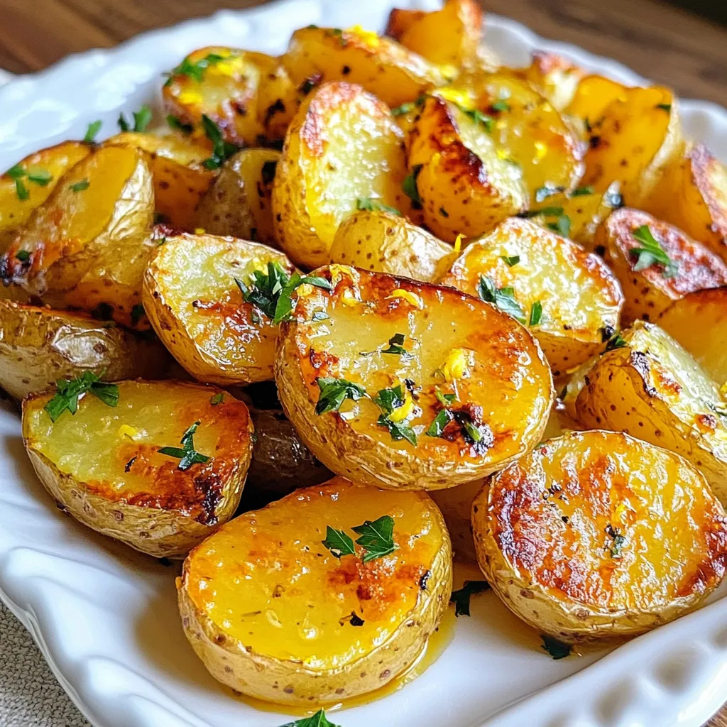 - 900 g Baby-Kartoffeln, halbiert - 60 ml Olivenöl - 4 Knoblauchzehen, fein gehackt - Abrieb von 1 Zitrone - 30 ml frischer Zitronensaft - 1 Teelöffel getrockneter Thymian - 1 Teelöffel Paprika - Salz und Pfeffer nach Geschmack - Frische Petersilie, gehackt (zum Garnieren) Die Zutaten für die Zitronen-Knoblauch-Gerösteten Kartoffeln sind einfach und frisch. Ich liebe, wie die Baby-Kartoffeln in der Kombination mit Knoblauch und Zitrone strahlen. Die Hauptzutaten sind wichtig. Die Baby-Kartoffeln sind klein und zart. Das Olivenöl sorgt für einen schönen Glanz. Der Knoblauch bringt viel Geschmack. Die Gewürze und Aromen machen das Gericht besonders. Der Zitronenabrieb gibt einen frischen Kick. Der frische Zitronensaft macht die Kartoffeln lebendig. Getrockneter Thymian fügt einen erdigen Geschmack hinzu. Zusätzliche Zutaten wie Paprika bringen eine sanfte Schärfe. Salz und Pfeffer sind wichtig, um den Geschmack zu heben. Frische Petersilie ist ein schöner Farbklecks und rundet das Gericht ab. Jede Zutat spielt eine Rolle. Wenn man sie zusammenbringt, entsteht ein tolles Gericht, das einfach und lecker ist. {{ingredient_image_2}} Heize deinen Ofen auf 220 °C vor. Das sorgt für eine schöne Röstung. Nimm die Baby-Kartoffeln und schneide sie in zwei Hälften. So verbessern sie die Garzeit und den Geschmack. Nimm eine große Schüssel und gebe das Olivenöl, den fein gehackten Knoblauch, den Zitronenabrieb und den frischen Zitronensaft hinein. Mische alles gut. Füge dann den getrockneten Thymian, Paprika sowie Salz und Pfeffer hinzu. Rühre alles, bis die Kartoffeln gut bedeckt sind. Verteile die Kartoffeln gleichmäßig auf einem Backblech. Achte darauf, dass sie genug Platz haben. Das fördert eine gleichmäßige Röstung. Röste die Kartoffeln für 25-30 Minuten, bis sie goldbraun sind. Wende die Kartoffeln nach 15 Minuten. So garen sie gleichmäßig und werden knusprig. - Halte genügend Abstand zwischen den Kartoffeln. So können sie gleichmäßig bräunen. - Wende die Kartoffeln während des Röstens. Das sorgt für eine schöne Kruste. - Verwende frische Kräuter wie Rosmarin oder Thymian. Diese geben mehr Aroma. - Probiere verschiedene Gewürze aus. Etwas Chili oder Kreuzkümmel kann spannend sein. Pro Tipps Die richtigen Kartoffeln wählen: Verwenden Sie kleine, feste Kartoffeln, da sie gleichmäßig garen und eine schöne Textur behalten. Für mehr Geschmack marinieren: Lassen Sie die Kartoffeln vor dem Rösten mindestens 30 Minuten in der Marinade ziehen, um den Geschmack zu intensivieren. Ofen nicht überladen: Achten Sie darauf, dass die Kartoffeln in einer einzigen Schicht auf dem Backblech liegen, damit sie gleichmäßig rösten und knusprig werden. Variationen ausprobieren: Experimentieren Sie mit verschiedenen Kräutern wie Rosmarin oder Oregano, um den Geschmack zu variieren und anzupassen. {{image_4}} Sie können die Baby-Kartoffeln mit anderen Gemüsesorten kombinieren. Karotten sind eine tolle Wahl. Sie bringen eine süße Note. Zucchini sind auch gut. Ihre zarte Textur passt gut zu den Kartoffeln. Schneiden Sie die Karotten und Zucchini in gleich große Stücke. Mischen Sie sie mit der Marinade. So erhalten Sie ein buntes, schmackhaftes Gericht. Für vegane oder glutenfreie Varianten nutzen Sie nur glutenfreie Gewürze. Die Hauptzutaten sind bereits vegan und glutenfrei. Achten Sie darauf, dass das Olivenöl und die Gewürze keine Zusätze haben. So bleibt das Gericht für alle geeignet. Sie können auch mehr frische Kräuter hinzufügen. Das steigert den Geschmack und die Frische. Ein Airfryer ist eine spannende Option für die Zubereitung. Er kann die Kartoffeln knusprig machen, ohne viel Öl. Schneiden Sie die Kartoffeln wie gewohnt. Mischen Sie sie mit der Marinade. Dann legen Sie sie in den Airfryer. Stellen Sie die Temperatur auf 200 °C ein und garen Sie sie etwa 20 Minuten. So sparen Sie Zeit und erhalten ein tolles Ergebnis. Die Reste von Zitronen-Knoblauch-Gerösteten Kartoffeln kannst du gut aufbewahren. Kühl sie einfach in luftdichten Behältern. So bleiben sie frisch und lecker. Stelle sicher, dass die Behälter gut verschlossen sind. So vermeidest du, dass andere Gerüche in die Kartoffeln eindringen. Im Kühlschrank halten die Röstkartoffeln etwa drei bis fünf Tage. Das ist perfekt für Meal Prep oder wenn du die Portionen aufteilen möchtest. Wenn du die Kartoffeln länger aufbewahren willst, kannst du sie auch einfrieren. Beachte jedoch, dass die Textur beim Auftauen etwas anders wird. Um die Kartoffeln wieder aufzuwärmen, benutze am besten den Ofen. Heize ihn auf 180 °C vor. Lege die Kartoffeln auf ein Backblech und erwärme sie für etwa 10 bis 15 Minuten. Dadurch werden sie wieder knusprig. Du kannst sie auch in einer Pfanne auf dem Herd erwärmen. Füge etwas Olivenöl hinzu, um die Röstung zu verbessern. So schmecken die Kartoffeln fast wie frisch aus dem Ofen. Röstkartoffeln bleiben im Kühlschrank etwa 3 bis 5 Tage frisch. Lagern Sie sie in einem luftdichten Behälter. So bleiben sie lecker und sicher zu essen. Ja, Sie können andere Kartoffelsorten nutzen. Festkochende Sorten wie Yukon Gold oder rote Kartoffeln eignen sich gut. Sie behalten ihre Form und liefern einen köstlichen Geschmack. Mehlige Kartoffeln sind weniger ideal, da sie beim Rösten zerfallen können. Diese Kartoffeln passen hervorragend zu vielen Gerichten. Servieren Sie sie mit gegrilltem Hähnchen oder Fisch für eine gesunde Mahlzeit. Sie sind auch eine tolle Beilage zu Gemüsegerichten oder Salaten. Fügen Sie einige Zitronenscheiben hinzu, um das Gericht aufzupeppen. Diese Röstkartoffeln mit Zitronen-Knoblauch sind einfach und lecker. Mit Baby-Kartoffeln, frischen Aromen und tollen Gewürzen kannst du sie ganz schnell zubereiten. Ich habe auch Tipps für variierte Zutaten und Aufbewahrung gegeben. Denke daran, die Kartoffeln beim Rösten zu wenden, damit sie gleichmäßig garen. Du kannst unterschiedliche Gemüse oder Zubereitungsmethoden ausprobieren. Diese Rezeptur ist flexibel und ideal für jeden Anlass. Probier es aus und mache diese Röstkartoffeln zu deinem neuen Lieblingsgericht!