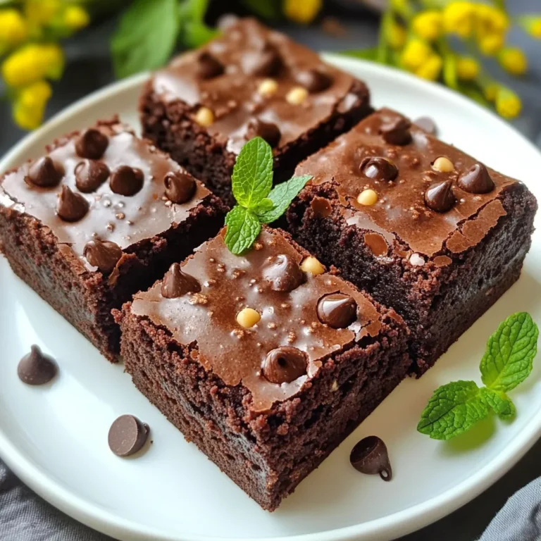 Für diese leckeren Brownies brauchst du folgende Hauptzutaten: - 240 g ungesalzene Butter, geschmolzen - 200 g Zucker - 220 g brauner Zucker, fest gepackt - 4 große Eier - 2 Teelöffel Vanilleextrakt - 130 g Weizenmehl - 100 g ungesüßtes Kakaopulver - 1/2 Teelöffel Backpulver - 1/2 Teelöffel Salz - 175 g Zartbitterschokoladenstückchen - 2 Teelöffel Pfefferminzextrakt - 125 g frische Minzblätter, gehackt (optional) - Extra Schokoladenstückchen zum Bestreuen Diese Zutaten machen die Brownies so schokoladig und mintig. Die Kombination aus Zucker und Kakaopulver gibt den Brownies die perfekte Süße und den intensiven Schokoladengeschmack. Achte darauf, dass die Butter ungesalzen ist. Gesalzene Butter kann den Geschmack der Brownies verändern. Frische Minzblätter sind optional, aber sie bringen frische Aromen. Verwende sie, wenn du den Minzgeschmack intensiver möchtest. Die Eier sollten Zimmertemperatur haben. Das hilft, eine gleichmäßige Mischung zu erzielen. Das Weizenmehl und das Kakaopulver sollten gut gesiebt sein. So bleibt die Textur der Brownies schön leicht und fluffig. Falls du keine frischen Minzblätter hast, kannst du sie weglassen. Der Pfefferminzextrakt sorgt trotzdem für den gewünschten Geschmack. Für eine glutenfreie Version nutze glutenfreies Mehl. Du kannst auch Zartbitterschokolade durch Milchschokolade ersetzen, wenn du es süßer magst. Für vegane Brownies verwende pflanzliche Butter und Ei-Ersatzprodukte. So bleiben die Brownies lecker und anpassbar für jeden. {{ingredient_image_2}} Heize deinen Ofen auf 175°C vor. Einfetten kannst du eine 23x33 cm große Backform oder lege sie mit Backpapier aus. So bleibt der Teig nicht kleben. Diese Schritte sind wichtig für perfekte Brownies. In einer großen Schüssel vermischst du die geschmolzene Butter mit Zucker und braunem Zucker. Rühre alles gut um, bis die Masse glatt ist. Dann füge die Eier einzeln hinzu. Rühre nach jeder Zugabe gut um. Jetzt kommen Vanille- und Pfefferminzextrakt dazu. So entsteht der tolle Geschmack. In einer anderen Schüssel vermengst du das Weizenmehl, Kakaopulver, Backpulver und Salz. Diese trockenen Zutaten sind wichtig für die Struktur der Brownies. Mische sie gut, damit alles gleichmäßig verteilt ist. Gieße die Mischung der trockenen Zutaten nach und nach in die feuchte Mischung. Rühre vorsichtig, damit du nicht übermixst. Jetzt kommen die Zartbitterschokoladenstückchen und die gehackten Minzblätter dazu. Mische alles gut. Gieße den Teig in die vorbereitete Backform. Streue extra Schokoladenstückchen oben drauf. Backe die Brownies für 25-30 Minuten. Ein Zahnstocher sollte mit wenigen feuchten Krümeln herauskommen. Nimm die Brownies aus dem Ofen und lasse sie 15 Minuten in der Form abkühlen. Danach lege sie auf ein Kuchengitter. Lass sie vollständig abkühlen. Schneide die Brownies in Quadrate. Genieße jeden Bissen! Um die perfekte Konsistenz zu erreichen, achte auf das Mischen. Du solltest die trockenen Zutaten nur so lange mixen, bis sie feucht sind. Übermixen macht die Brownies hart. Wenn du die Mischung in die Form gießt, sollte der Teig schön dick sein. Das führt zu einem saftigen Ergebnis. Du kannst die Brownies nach deinem Geschmack anpassen. Füge Nüsse, wie Walnüsse oder Pekannüsse, für einen Crunch hinzu. Möchtest du ein wenig mehr Frische? Probiere, frische Himbeeren oder Limettenschale einzufügen. Wenn du es schokoladiger magst, benutze mehr Zartbitterschokoladenstückchen. Diese Variationen bringen Abwechslung und Freude in dein Backerlebnis. Die Ruhezeit nach dem Backen ist wichtig. Lass die Brownies nach dem Backen 15 Minuten in der Form abkühlen. Dies hilft, die Feuchtigkeit zu bewahren. Danach solltest du sie auf ein Kuchengitter legen. So können sie vollständig abkühlen. Dies sorgt dafür, dass sie fest und einfach zu schneiden sind. Pro Tipps Die richtige Konsistenz: Achte darauf, den Teig nicht zu übermixen, um die fudgy Textur der Brownies zu bewahren. Rühre nur so lange, bis die trockenen Zutaten gerade so eingearbeitet sind. Schokoladenstückchen schmelzen: Für einen intensiveren Schokoladengeschmack kannst du einen Teil der Zartbitterschokoladenstückchen schmelzen und unter den Teig rühren, bevor du die restlichen Stückchen hinzufügst. Minze frisch halten: Wenn du frische Minzblätter verwendest, achte darauf, sie erst kurz vor dem Backen hinzuzufügen, damit sie ihren frischen Geschmack und ihre Farbe behalten. Abkühlzeit beachten: Lass die Brownies nach dem Backen in der Form abkühlen, bevor du sie auf ein Kuchengitter transferierst. Dies hilft, die Struktur zu festigen und ein Zerbröckeln zu verhindern. {{image_4}} Wenn du Butter nicht magst oder sie nicht hast, gibt es Alternativen. Du kannst die Butter durch Apfelmus ersetzen. Das macht die Brownies saftig und leicht. Nimm einfach 120 g Apfelmus für 240 g Butter. Achte darauf, dass du die anderen Zutaten gleich hältst. Der Geschmack bleibt toll und frisch. Möchtest du glutenfreie Brownies? Das ist einfach! Ersetze das Weizenmehl durch eine glutenfreie Mischung. Ich empfehle eine Mischung aus Reismehl und Mandelmehl. Nutze 130 g dieser Mischung. Die anderen Zutaten bleiben gleich. Deine Brownies werden lecker und klebrig, genau wie die klassischen. Wenn du ein veganes Rezept suchst, ist das auch möglich. Verwende 4 Esslöffel Leinsamenmehl mit 12 Esslöffeln Wasser statt der Eier. Lass die Mischung einige Minuten quellen. Für die Butter nimmst du Kokosöl. Achte darauf, dass die Schokolade vegan ist. So hast du eine tolle vegane Version der Mint Chocolate Chip Brownies. Sie schmecken einfach himmlisch! Um die frischen Aromen der Minzige Schokoladentraum-Brownies zu bewahren, lagere sie in einem luftdichten Behälter. Diese Behälter halten die Feuchtigkeit und verhindern, dass die Brownies austrocknen. Du kannst die Brownies auch mit Frischhaltefolie abdecken. Stelle sicher, dass sie vollständig abgekühlt sind, bevor du sie lagerst. So bleibt die Konsistenz perfekt. Ja, du kannst die Brownies einfrieren! Schneide sie in Stücke und lege sie in einen gefrierfesten Beutel. Achte darauf, dass die Luft gut herausgedrückt wird. So bleibt der Geschmack erhalten. Du kannst sie bis zu drei Monate im Gefrierfach aufbewahren. Zum Auftauen lege die Brownies einfach für einige Stunden in den Kühlschrank oder bei Raumtemperatur. Die Brownies sind bei richtiger Lagerung bis zu einer Woche frisch. Wenn du sie im Kühlschrank aufbewahrst, können sie sogar etwas länger halten. Achte aber darauf, dass sie nicht länger als eine Woche stehen. So schmecken sie am besten. Bei eingefrorenen Brownies ist die Haltbarkeit wie gesagt bis zu drei Monate. Du kannst die Brownies bis zu einer Woche aufbewahren. Lagere sie in einem luftdichten Behälter. So bleiben sie frisch und lecker. Für längere Haltbarkeit kannst du sie auch einfrieren. In einem guten Gefrierbeutel halten sie bis zu drei Monate. Ja, du kannst die frischen Minzblätter weglassen. Die Brownies haben trotzdem einen tollen Minzgeschmack durch den Pfefferminzextrakt. Wenn du die Blätter nicht magst, ist das kein Problem. Sie sind auch ohne sie sehr lecker. Nach dem Backen kannst du die Brownies einfach mit geschmolzener Schokolade dekorieren. Träufle die Schokolade über die Brownies für einen schönen Look. Du kannst auch zusätzliche Schokoladenstückchen oder frische Minzblätter verwenden. Dies gibt den Brownies eine besondere Note. Ja, du kannst andere Schokoladensorten verwenden. Milchschokolade oder weiße Schokolade passen gut dazu. Sie geben den Brownies einen anderen Geschmack. Experimentiere ruhig mit verschiedenen Schokoladensorten, um deinen Favoriten zu finden! Wenn die Brownies trocken sind, kann das verschiedene Gründe haben. Du hast sie vielleicht zu lange gebacken. Achte darauf, die Backzeit genau zu überprüfen. Um sie weicher zu machen, kannst du etwas geschmolzene Butter hinzufügen, wenn du sie aufwärmst. Das hilft, sie saftiger zu machen. Die Minzige Schokoladentraum-Brownies sind einfach zu machen. Wir haben die Hauptzutaten besprochen und ihre Alternativen erkundet. Mit der Schritt-für-Schritt-Anleitung klappt das Backen spielend leicht. Tipps helfen, die Konsistenz zu perfektionieren. Variationen bieten dir viele Möglichkeiten, jeden Geschmack zu treffen. Schließlich sind die Lagerungshinweise wichtig, damit deine Brownies frisch bleiben. Machen diese köstlichen Brownies dein Leben ein bisschen süßer. Viel Spaß beim Ausprobieren!