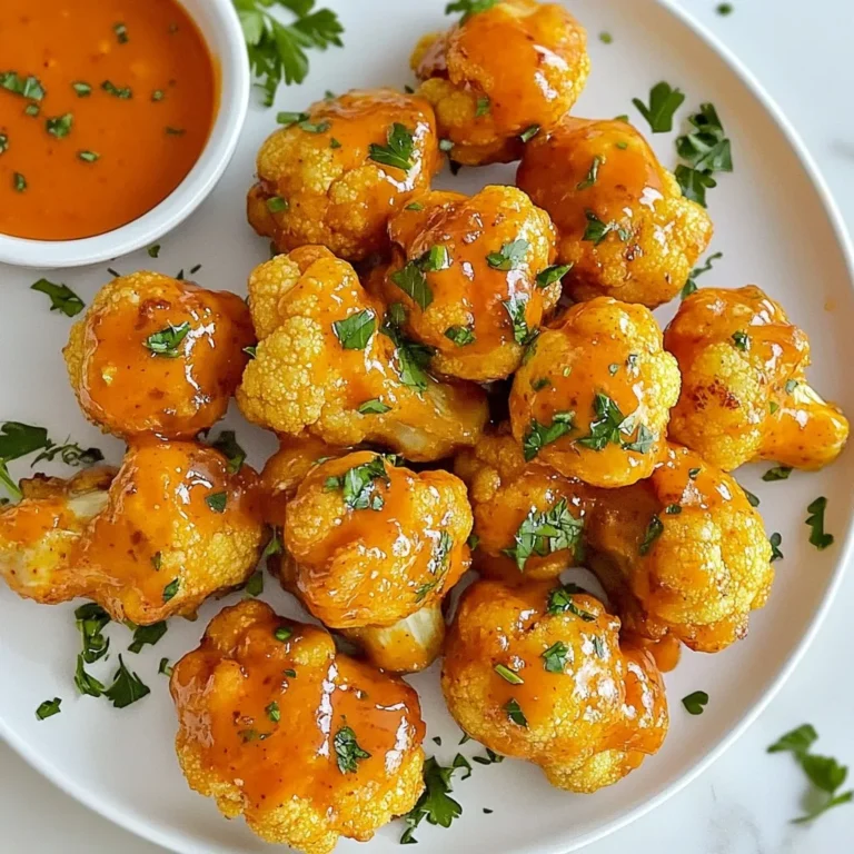 Um leckere Blumenkohl Buffalo Wings zu machen, brauchst du einige wichtige Zutaten: - 1 großer Kopf Blumenkohl, in mundgerechte Röschen geschnitten - 250 g Allzweckmehl (oder glutenfreies Mehl) - 240 ml pflanzliche Milch (ungesüßt) - 1 Teelöffel Knoblauchpulver - 1 Teelöffel Zwiebelpulver - 1 Teelöffel geräuchertes Paprika - Salz und Pfeffer nach Geschmack - 240 ml Buffalo-Sauce (gekauft oder selbstgemacht) - 2 Esslöffel Olivenöl - Frische Petersilie, gehackt (zum Garnieren) Blumenkohl ist der Star dieses Gerichts. Er hat eine tolle Textur. Der Teig macht die Röschen knusprig. Die Gewürze geben viel Geschmack. Die Buffalo-Sauce sorgt für die richtige Schärfe. Wenn du glutenfrei kochen möchtest, gibt es gute Alternativen. Du kannst Mandelmehl oder Kichererbsenmehl verwenden. Diese Mehle haben einen anderen Geschmack, aber sie funktionieren gut. Auch Reismehl ist eine tolle Option. Es gibt dir die gewünschte Knusprigkeit. Die Buffalo-Sauce macht den Unterschied. Achte darauf, dass sie vegan ist. Du kannst eine fertige Sauce kaufen oder selbst eine machen. Ein Rezept für hausgemachte Sauce ist einfach. Mische scharfe Sauce mit etwas veganer Butter. So bekommst du die perfekte Balance aus Schärfe und Geschmack. Probiere verschiedene Marken, um deine Lieblingssauce zu finden. {{ingredient_image_2}} Heize deinen Ofen auf 230°C vor. Das sorgt dafür, dass die Blumenkohl Wings schön knusprig werden. Lege ein Backblech mit Backpapier aus. Das Papier hilft, dass die Röschen nicht ankleben. Nimm eine große Rührschüssel. Gib das Allzweckmehl, die pflanzliche Milch, Knoblauchpulver, Zwiebelpulver, geräuchertes Paprika, Salz und Pfeffer hinein. Mische alles gut, bis der Teig glatt ist. Er sollte nicht zu dick oder dünn sein. Schneide den Blumenkohl in kleine Röschen. Tauche jedes Röschen in den Teig, sodass es gut bedeckt ist. Lege die Röschen auf das Backblech. Backe sie 20-25 Minuten. Sie sollten goldbraun und knusprig sein. Während die Röschen backen, mische die Buffalo-Sauce mit Olivenöl in einer großen Schüssel. Wenn die Röschen fertig sind, nimm sie aus dem Ofen. Mische sie vorsichtig in der Sauce, bis sie ganz bedeckt sind. Lege sie zurück auf das Backblech und backe sie 10 Minuten länger. Garniere die Wings mit frischer Petersilie. Sie sind jetzt bereit zum Servieren! Um die Blumenkohl Buffalo Wings richtig knusprig zu machen, gibt es einige Tricks. Erstens, verwende kaltes Wasser für den Teig. Kalte Flüssigkeit hilft, dass der Teig beim Backen knuspriger wird. Zweitens, achte darauf, dass du die Röschen gut in den Teig tauchst. Sie sollten gleichmäßig bedeckt sein. Drittens, backe die Wings auf einem mit Backpapier ausgelegten Blech. Dadurch bleibt die Unterseite knusprig. Schließlich, lass die Wings nach dem ersten Backen nicht zu lange in der Sauce liegen. Sie verlieren sonst ihre Knusprigkeit. Dieses Rezept ist sehr anpassbar. Du kannst verschiedene Gewürze hinzufügen, um den Geschmack zu verändern. Zum Beispiel, füge etwas Cayennepfeffer hinzu, wenn du es schärfer magst. Oder mische Kräuter wie Oregano oder Thymian in den Teig. Wenn du eine milde Sauce bevorzugst, wähle eine milde Buffalo-Sauce oder mische sie mit etwas pflanzlicher Joghurt. So kannst du die Schärfe ganz nach deinem Geschmack anpassen. Zu Blumenkohl Buffalo Wings passen viele Beilagen gut. Eine klassische Wahl sind Selleriestangen und Karotten. Diese bringen einen knackigen und frischen Geschmack. Du kannst auch einen veganen Ranch-Dip zubereiten. Dieser Dip ergänzt die scharfen Wings perfekt. Eine andere tolle Beilage ist ein einfacher grüner Salat. Er bringt Farbe und Frische auf den Tisch. Probiere auch guacamole oder einen cremigen Avocado-Dip. Diese Beilagen machen dein Gericht noch leckerer und runder. Profi-Tipps Röschen gleichmäßig schneiden: Achte darauf, die Blumenkohlröschen gleichmäßig groß zu schneiden, damit sie gleichmäßig garen und knusprig werden. Teigkonsistenz prüfen: Der Teig sollte dickflüssig genug sein, um die Röschen gut zu umhüllen. Füge bei Bedarf mehr Mehl oder pflanzliche Milch hinzu. Buffalo-Sauce anpassen: Experimentiere mit der Schärfe der Buffalo-Sauce, indem du mehr oder weniger scharfe Zutaten hinzufügst, je nach deinem Geschmack. Serviertipps: Serviere die Buffalo Wings mit einem veganen Ranch-Dip und frischem Gemüse, um ein ausgewogenes und köstliches Gericht zu kreieren. {{image_4}} Die Buffalo-Sauce kann echt scharf oder mild sein. Für eine scharfe Sauce nutze mehr Chili oder Cayenne-Pfeffer. Wenn du es mild magst, reduziere die Schärfe oder wähle eine milde Sauce. Du kannst auch eine Mischung aus beiden machen. So passt die Sauce perfekt zu deinem Geschmack. Experimentiere mit Gewürzen, um verschiedene Aromen zu entdecken. Dips machen das Essen noch besser. Veganer Käse-Dip ist eine tolle Wahl. Er schmeckt cremig und passt gut zu den Buffalo Wings. Hummus ist eine weitere gute Option. Er ist gesund und hat einen tollen Geschmack. Du kannst ihn einfach selber machen oder im Laden kaufen. Beide Dips ergänzen die Würze der Wings und sorgen für eine schöne Abwechslung. Blumenkohl ist toll, aber du kannst auch andere Gemüsesorten nutzen. Karotten, Zucchini oder Brokkoli können genauso lecker sein. Schneide sie in Stücke und tauche sie in den Teig. Das Backen bleibt gleich. So hast du viele Farben und Geschmäcker auf dem Teller. Es wird auch eine gesunde Wahl sein und deinen Gästen gefallen. Die Blumenkohl Buffalo Wings sind am besten frisch. Wenn du Reste hast, lass sie zuerst abkühlen. Lege die Wings in einen luftdichten Behälter. Eine gute Lagerung hilft, die Knusprigkeit zu bewahren. Du kannst sie bis zu drei Tage im Kühlschrank aufbewahren. Um die Wings wieder knusprig zu machen, heize den Ofen auf 190°C (375°F) vor. Lege die Röschen auf ein Backblech. Backe sie für etwa 10-15 Minuten, bis sie warm sind. Du kannst auch eine Pfanne verwenden. Das gibt ihnen eine schöne Textur. Im Kühlschrank halten die Blumenkohl Buffalo Wings bis zu drei Tage. Wenn du sie länger aufbewahren möchtest, friere sie ein. In einem luftdichten Behälter bleiben sie bis zu drei Monate frisch. Achte darauf, sie gut zu verpacken, um Gefrierbrand zu vermeiden. Ja, Blumenkohl Buffalo Wings sind eine gesunde Wahl. Sie enthalten wenig Fett und viele Nährstoffe. Blumenkohl ist reich an Vitaminen und Ballaststoffen. Diese Wings sind eine leckere, pflanzliche Alternative zu traditionellen Hühnerflügeln. Du bekommst den gleichen würzigen Geschmack, ohne tierische Produkte. Wenn du sie im Ofen backst, sind sie auch kalorienärmer als frittierte Varianten. Ja, du kannst das Rezept im Airfryer zubereiten! Der Airfryer gibt den Wings eine tolle Knusprigkeit. Heize den Airfryer auf 200°C vor. Bereite die Blumenkohlröschen wie im Rezept vor. Lege sie in den Korb und backe sie für 15 bis 20 Minuten. Schüttle den Korb während des Garens, um eine gleichmäßige Bräunung zu erreichen. So werden die Wings knusprig und lecker. Um die Wings veganer zu machen, kannst du einfach pflanzliche Milch verwenden. Du kannst auch glutenfreies Mehl für das Rezept wählen. Viele Marken bieten glutenfreies Mehl an, das gut funktioniert. Achte darauf, die Buffalo-Sauce ebenfalls zu überprüfen. Einige Saucen enthalten tierische Produkte. Du kannst auch eine hausgemachte Sauce aus pflanzlichen Zutaten herstellen, um sicherzugehen, dass sie vegan ist. Blumenkohl Buffalo Wings sind lecker und einfach zu machen. Wir haben die besten Zutaten, einfache Schritte und nützliche Tipps besprochen. Egal, ob du sie scharf oder mild magst, es gibt Variationen für jeden. Zudem hast du gelernt, wie du sie richtig lagerst und wieder aufwärmst. Diese Wings sind nicht nur gesund, sondern vielseitig und ideal für viele Anlässe. Probiere das Rezept aus und kreiere deinen eigenen knusprigen Snack!