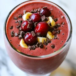 Für den Schokoladenüberzogenen Kirsch-Smoothie brauchst du: - 1 Tasse gefrorene Kirschen - 1 Banane, gefroren - 1 Tasse Mandelmilch (oder Milch nach Wahl) - 2 Esslöffel Kakaopulver - 1 Esslöffel Chiasamen - 1-2 Esslöffel Honig oder Ahornsirup (nach Geschmack) - 1 Teelöffel Vanilleextrakt - ¼ Tasse griechischer Joghurt (optional für zusätzliche Cremigkeit) - Schokoladenspäne oder Kakaonibs zum Garnieren Dieser Smoothie ist nicht nur lecker, sondern auch nahrhaft. Gefrorene Kirschen sind reich an Antioxidantien. Sie fördern die Gesundheit und stärken das Immunsystem. Die Banane sorgt für einen natürlichen Süßstoff und liefert Kalium. Mandelmilch ist kalorienarm und eine gute Quelle für gesunde Fette. Kakaopulver bringt nicht nur den Schokoladengeschmack, sondern auch Magnesium. Chiasamen fügen Ballaststoffe und Omega-3-Fette hinzu. Honig oder Ahornsirup sind natürliche Süßstoffe, die den Smoothie anpassen. Wenn du griechischen Joghurt hinzufügst, erhältst du zusätzliches Protein und Cremigkeit. Wenn du Allergien hast, gibt es einfache Ersatzstoffe: - Verwende Hafermilch oder Sojamilch anstelle von Mandelmilch. - Statt griechischem Joghurt kannst du Kokosjoghurt nutzen. - Bei einer Fructoseintoleranz, nutze Stevia als Süßstoff. - Falls du keine Kirschen magst, probiere gefrorene Erdbeeren oder Himbeeren. Diese Alternativen machen den Smoothie für jeden genießbar. {{ingredient_image_2}} Zuerst sammeln wir alle nötigen Zutaten. Du brauchst: - 1 Tasse gefrorene Kirschen - 1 gefrorene Banane - 1 Tasse Mandelmilch oder andere Milch - 2 Esslöffel Kakaopulver - 1 Esslöffel Chiasamen - 1-2 Esslöffel Honig oder Ahornsirup - 1 Teelöffel Vanilleextrakt - ¼ Tasse griechischer Joghurt (optional) - Schokoladenspäne oder Kakaonibs zum Garnieren Stelle sicher, dass die Kirschen und die Banane gefroren sind. So wird der Smoothie schön kalt und cremig. Jetzt ist es Zeit, alles in den Mixer zu geben. Füge die gefrorenen Kirschen, die Banane, die Mandelmilch, das Kakaopulver, die Chiasamen, den Honig oder Ahornsirup und den Vanilleextrakt in den Mixer. Wenn du griechischen Joghurt verwenden möchtest, füge ihn jetzt hinzu. Mixe alles bei hoher Geschwindigkeit. Achte darauf, dass die Mischung glatt ist. Wenn du Klumpen siehst, stoppe den Mixer. Kratze die Seiten ab und mixe erneut. Probiere den Smoothie, um die Süße zu testen. Wenn du mehr Süße magst, füge mehr Honig oder Ahornsirup hinzu. Mixe dann alles gut durch. Gieße den Smoothie in Gläser. Garniere ihn mit Schokoladenspänen oder Kakaonibs für einen leckeren Crunch. Jetzt hast du einen tollen Schokoladenüberzogene Kirschen Smoothie! Um deinen Smoothie extra cremig zu machen, kannst du griechischen Joghurt hinzufügen. Diese Zutat sorgt für eine tolle Textur. Auch eine gefrorene Banane hilft, den Smoothie dick und reichhaltig zu machen. Wenn du mehr Cremigkeit willst, füge einfach mehr Joghurt hinzu. Die Konsistenz deines Smoothies ist wichtig. Wenn er zu dick ist, kannst du mehr Mandelmilch hinzufügen. Wenn er zu dünn ist, füge mehr gefrorene Kirschen oder Banane hinzu. Achte darauf, die Zutaten gut zu mixen, damit alles gleichmäßig vermischt ist. Ein Hochleistungsmixer hilft, die perfekte Textur zu erreichen. Für den besten Geschmack wähle reife, süße Kirschen. Gefrorene Kirschen sind ideal, da sie den Smoothie kühl halten. Verwende hochwertige Schokolade oder Kakaopulver, um den besten Schokoladengeschmack zu erzielen. Dunkle Schokolade hat weniger Zucker und mehr Antioxidantien. Probiere verschiedene Schokoladensorten aus, um deine perfekte Kombination zu finden. Pro Tipps Verwenden Sie frische Zutaten: Wenn möglich, verwenden Sie frische Kirschen anstelle von gefrorenen, um den Geschmack zu intensivieren und eine bessere Textur zu erzielen. Experimentieren Sie mit Toppings: Neben Schokoladenspänen können Sie auch Nüsse, Kokosraspeln oder frische Früchte hinzufügen, um zusätzliche Texturen und Aromen zu schaffen. Protein Boost: Um den Smoothie noch nahrhafter zu machen, können Sie zusätzlich Proteinpulver oder Erdnussbutter hinzufügen. Perfekte Konsistenz: Wenn der Smoothie zu dick ist, fügen Sie etwas mehr Mandelmilch hinzu, um die gewünschte Konsistenz zu erreichen. {{image_4}} Um den Schokoladenüberzogenen Kirsch-Smoothie spannend zu halten, können Sie viele Zutaten hinzufügen. Ein paar frische Minzblätter geben einen coolen Geschmack. Eine Prise Zimt bringt Wärme ins Spiel. Auch Erdnussbutter oder Mandelbutter passen gut. Diese Zutaten fügen extra Geschmack und Nährstoffe hinzu. Experimentieren Sie nach Lust und Laune! Wenn Sie eine vegane Variante suchen, lassen Sie einfach den Honig weg oder ersetzen Sie ihn durch Ahornsirup. Alle anderen Zutaten sind bereits vegan. Für glutenfreie Optionen verwenden Sie glutenfreies Kakaopulver. So genießen Sie den Smoothie ohne Bedenken. Die Mandelmilch ist eine gute Wahl, aber Sie können auch andere Pflanzenmilch verwenden. Soja-, Hafer- oder Kokosmilch sind ebenfalls lecker. Jede Milch hat ihren eigenen Geschmack und Nährstoffgehalt. Testen Sie verschiedene Sorten, um Ihren Favoriten zu finden. Wenn du Reste deines Schokoladenüberzogenen Kirsch-Smoothies hast, bewahre sie in einem luftdichten Behälter auf. Stelle sicher, dass der Behälter gut verschlossen ist, um Luft und Feuchtigkeit fernzuhalten. Du kannst den Smoothie im Kühlschrank für bis zu zwei Tage lagern. Vor dem Trinken schüttelst du den Behälter gut durch, um die Zutaten zu vermischen. Wenn du nicht alles auf einmal trinkst, kannst du den restlichen Smoothie kreativ verwenden. Gieße ihn in Eiswürfelformen und friere ihn ein. Diese Smoothie-Eiswürfel sind perfekt für deinen nächsten Shake oder als erfrischender Snack. Du kannst sie auch in Joghurt oder Haferflocken mischen, um einen fruchtigen Kick zu erhalten. Der Smoothie bleibt frisch, wenn du ihn gut aufbewahrst. Im Kühlschrank hält er zwei Tage. Wenn du ihn länger lagern möchtest, friere ihn ein. Gieße den Smoothie in einen gefrierfesten Behälter und lasse etwas Platz oben, da sich die Flüssigkeit beim Gefrieren ausdehnt. So bleibt dein Smoothie bis zu drei Monate haltbar. Um ihn zu genießen, lasse ihn einfach über Nacht im Kühlschrank auftauen oder mixe ihn direkt gefroren für einen kalten Genuss. Ja, du kannst diesen Smoothie am Vortag zubereiten. Mixe einfach alle Zutaten und fülle ihn in eine Flasche. Stelle die Flasche dann in den Kühlschrank. Der Smoothie bleibt frisch für den nächsten Tag. Rühre ihn vor dem Trinken gut um. Um die Kalorien des Smoothies zu reduzieren, kannst du einige Änderungen vornehmen: - Verwende weniger Honig oder Ahornsirup. - Lass den griechischen Joghurt weg. - Nutze ungesüßte Mandelmilch. Diese Schritte helfen, den Smoothie leichter zu machen, ohne den Geschmack zu verlieren. Dieser Smoothie hat viele gesundheitliche Vorteile: - Kirschen sind reich an Antioxidantien. - Bananen bieten Kalium und Ballaststoffe. - Chiasamen enthalten Omega-3-Fettsäuren und Proteine. - Mandelmilch ist eine gute Milchalternative mit weniger Kalorien. Diese Zutaten machen den Smoothie zu einem nahrhaften und leckeren Snack. Dieser Artikel hat dir gezeigt, wie du den perfekten Smoothie zubereitest. Wir haben Zutaten besprochen, Tipps zur Konsistenz gegeben und Variationen erkundet. Du weißt jetzt, wie du Reste aufbewahrst und wie lange sie haltbar sind. Denke daran, kreativ zu sein und deine eigenen Lieblingszutaten auszuprobieren. Experimentiere mit verschiedenen Geschmäckern und finde heraus, was dir am besten schmeckt. Viel Spaß beim Mixen!