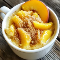 Für diesen schnellen Mug Cake benötigen wir frische und einfache Zutaten. Hier sind die Hauptzutaten: - 1 mittelgroßer reifer Pfirsich, gewürfelt - 3 Esslöffel Weizenmehl - 2 Esslöffel Kristallzucker - 1/4 Teelöffel Backpulver - Eine Prise Salz - 1 Esslöffel Milch (tierisch oder pflanzlich) - 1 Esslöffel Pflanzenöl - 1/2 Teelöffel Vanilleextrakt - 1 Esslöffel brauner Zucker (zum Bestreuen) - 1/4 Teelöffel Zimt (optional) Diese Zutaten sind leicht zu finden und machen den Kuchen lecker. Wenn du keine frischen Pfirsiche hast, kannst du auch Dosenpfirsiche oder gefrorene Pfirsiche verwenden. Das Mehl kann durch glutenfreies Mehl ersetzt werden. Du kannst auch Honig oder Agavensirup anstelle von Kristallzucker verwenden. Diese Alternativen bieten dir viele Möglichkeiten, den Geschmack zu variieren. Der reife Pfirsich bringt Süße und Saftigkeit. Das Backpulver hilft dem Kuchen, gut aufzugehen. Milch und Öl sorgen für eine weiche Textur. Vanilleextrakt gibt einen feinen Geschmack, der alles abrundet. Wenn du Zimt hinzufügst, erhält der Kuchen eine warme Note. Diese Kombination macht den Mug Cake besonders köstlich. {{ingredient_image_2}} Um deinen Pfirsich-Cobbler-Mug-Kuchen zu machen, brauchst du nur einige frische Zutaten. Hier ist, was du benötigst: - 1 mittelgroßer reifer Pfirsich, gewürfelt - 3 Esslöffel Weizenmehl - 2 Esslöffel Kristallzucker - 1/4 Teelöffel Backpulver - Eine Prise Salz - 1 Esslöffel Milch (tierisch oder pflanzlich) - 1 Esslöffel Pflanzenöl - 1/2 Teelöffel Vanilleextrakt - 1 Esslöffel brauner Zucker (zum Bestreuen) - 1/4 Teelöffel Zimt (optional) Sammle alle Zutaten und lege sie bereit. Das macht die Zubereitung schnell und einfach. Nimm einen mikrowellengeeigneten Becher. Füge die gewürfelten Pfirsiche, das Mehl, den Kristallzucker, das Backpulver und das Salz hinein. Rühre gut um. Die trockenen Zutaten müssen sich gleichmäßig um die Pfirsiche verteilen. Jetzt fügst du die Milch, das Pflanzenöl und den Vanilleextrakt hinzu. Rühre sanft, bis die Mischung glatt ist und keine Klumpen mehr vorhanden sind. Wenn du Zimt magst, streue ihn jetzt dazu und rühre ihn unter. Streue den braunen Zucker gleichmäßig über die Mischung. Das gibt eine tolle, süße Kruste. Stelle den Becher in die Mikrowelle und erhitze ihn für etwa 1 Minute und 30 Sekunden. Achte darauf, dass der Kuchen aufgeht und sich fest anfühlt. Die Garzeit kann variieren, je nach Mikrowelle. Nach 1 Minute und 30 Sekunden solltest du den Kuchen überprüfen. Wenn er noch zu feucht ist, erhitze ihn in 10-Sekunden-Intervallen weiter. Lass den Mug Cake einige Minuten abkühlen. Er wird sehr heiß sein. Wenn du ihn warm servierst, schmeckt er einfach besser. Du kannst ihn mit Schlagsahne oder einer Kugel Eis garnieren. So wird dein Pfirsich-Cobbler-Mug-Kuchen perfekt! Um die beste Konsistenz für deinen Mug Cake zu erhalten, achte auf die Mischung. Rühre die trockenen Zutaten gut mit den Pfirsichen. So verteilen sich die Aromen gleichmäßig. Wenn du die Milch und das Öl hinzufügst, mische alles sanft. Klumpen sind nicht schön und können die Textur stören. Ein häufiger Fehler ist, zu viel Mehl zu verwenden. Halte dich genau an die Menge von 3 Esslöffeln. Zu wenig Flüssigkeit führt zu einem trockenen Kuchen. Ein weiterer Fehler ist, den Kuchen zu lange zu kochen. Überprüfe nach 1 Minute und 30 Sekunden. Jede Mikrowelle ist anders, also bleib aufmerksam. Um Überkochen zu verhindern, benutze einen großen Becher. Der Teig kann beim Kochen aufgehen. Wenn der Teig den Rand des Bechers berührt, lass ihn kurz stehen. Warte einige Sekunden, bevor du ihn herausnimmst. So fängt er an zu sinken und bleibt in Form. Pro Tipps Frische Pfirsiche verwenden: Je reifer und frischer die Pfirsiche, desto saftiger und aromatischer wird Ihr Mug Cake. Achten Sie darauf, die Pfirsiche vor der Verwendung gut zu waschen. Variationen ausprobieren: Fühlen Sie sich frei, andere Früchte wie Mango oder Himbeeren anstelle von Pfirsichen zu verwenden. Dies verleiht Ihrem Mug Cake eine neue Geschmacksrichtung. Konsistenz anpassen: Wenn der Teig zu dick erscheint, fügen Sie ein wenig mehr Milch hinzu. Für einen dickeren Teig können Sie die Mehlmenge leicht erhöhen. Vor dem Servieren abkühlen lassen: Lassen Sie den Mug Cake einige Minuten abkühlen, um Verbrennungen zu vermeiden. Er kann direkt aus dem Becher serviert oder auf einen Teller gestürzt werden. {{image_4}} Wenn du eine vegane Version machen willst, ersetze die Milch durch Pflanzenmilch. Mandelmilch oder Hafermilch funktionieren gut. Für glutenfreie Optionen kannst du das Weizenmehl durch Mandelmehl oder glutenfreies Mehl ersetzen. Diese Änderungen machen das Dessert für viele Menschen zugänglich. Du kannst deinen Mug Cake leicht anpassen. Probiere, gewürfelte Äpfel, Beeren oder sogar Ananas hinzuzufügen. Diese Früchte bringen frischen Geschmack und süße Noten. Außerdem kannst du etwas Zitronensaft hinzufügen, um die Frische zu betonen. Gewürze geben deinem Mug Cake einen besonderen Kick. Zimt ist eine beliebte Wahl. Aber auch Muskatnuss oder Ingwer können gut passen. Experimentiere mit einer kleinen Menge, um deinen perfekten Geschmack zu finden. Eine Prise Nussmus zusammen mit dem Vanilleextrakt kann ebenfalls für zusätzlichen Genuss sorgen. Um Reste des Pfirsich-Cobbler-Mug-Kuchens zu lagern, lassen Sie ihn zuerst abkühlen. Dann decken Sie den Becher mit Frischhaltefolie ab oder übertragen Sie den Kuchen in einen luftdichten Behälter. So bleiben die Aromen frisch. Lagern Sie ihn im Kühlschrank, um die Frische zu erhalten. Wenn Sie den Mug Cake wieder aufwärmen möchten, nutzen Sie die Mikrowelle. Stellen Sie die Leistung auf niedrig und erhitzen Sie den Kuchen in kurzen Intervallen von 10 bis 15 Sekunden. Überprüfen Sie nach jedem Intervall, um ein Überkochen zu vermeiden. Ein kleiner Spritzer Milch kann helfen, die Feuchtigkeit zu erhalten. Der Pfirsich-Cobbler-Mug-Kuchen bleibt im Kühlschrank etwa 2 bis 3 Tage gut. Nach dieser Zeit kann er trocken werden oder an Geschmack verlieren. Es ist am besten, ihn frisch zu genießen, aber Reste können im Kühlschrank aufbewahrt werden, wenn nötig. Ja, du kannst den Mug Cake auch im Ofen backen. Heize den Ofen auf 180 Grad vor. Fülle die Mischung in eine kleine, ofenfeste Form. Backe den Kuchen für 15 bis 20 Minuten. Achte darauf, dass er fest wird. So erhältst du eine schöne, goldene Kruste. Ja, du kannst die trockenen Zutaten im Voraus mischen. Bewahre sie in einem luftdichten Behälter auf. Wenn du bereit bist zu genießen, füge die feuchten Zutaten hinzu und koche ihn sofort. So bleibt der Kuchen frisch und lecker. Der Pfirsich-Cobbler-Mug-Kuchen schmeckt toll mit verschiedenen Beilagen. Hier sind einige Ideen: - Ein Klecks Schlagsahne - Eine Kugel Vanilleeis - Frische Pfirsichscheiben - Ein Hauch von Zimt Diese Beilagen machen den Kuchen noch besser. Sie bringen neue Geschmäcker ins Spiel und machen das Dessert zum Highlight! Der Pfirsich-Cobbler-Mug-Kuchen ist einfach, schnell und lecker. Wir haben die wichtigsten Zutaten und die besten Tipps für die Zubereitung besprochen. Denke daran, die Garzeit genau zu prüfen, um die perfekte Konsistenz zu erreichen. Du kannst auch Variationen ausprobieren, um den Kuchen nach deinem Geschmack zu ändern. Mit den richtigen Aufbewahrungstipps bleibt er frisch. Mit diesen Ideen und Fragen bist du bestens gerüstet, um diesen Genuss zu machen. Viel Spaß beim Backen und Genießen!