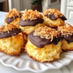 Für die perfekten Kokosmakronen benötigst du: - 2 ¾ Tassen gesüßte, geraspelte Kokosnuss - ⅓ Tasse Kristallzucker - 2 große Eiweiße - 1 Teelöffel reiner Vanilleextrakt - ½ Teelöffel Mandelextrakt - ¼ Teelöffel Salz Diese Zutaten sind einfach zu finden. Die geraspelte Kokosnuss sorgt für den typischen Geschmack. Die Eiweiße geben der Mischung eine schöne Bindung. Zum Dippen brauchst du: - 170 g halbsüße Schokoladenstückchen - 1 Esslöffel Kokosnussöl Die Schokolade macht alles besser. Das Kokosnussöl sorgt dafür, dass die Schokolade schön glänzt und leicht schmilzt. So bleibt die Schokolade beim Dippen perfekt. Wenn du etwas Abwechslung suchst, probiere diese Optionen: - Verwende ungesüßte Kokosnuss für weniger Süße. - Füge andere Extrakte wie Mandel oder Zitrone hinzu. - Nutze Zartbitterschokolade für einen intensiveren Geschmack. Diese Optionen geben deinen Kokosmakronen einen neuen Twist. Sei kreativ und finde deinen eigenen Lieblingsgeschmack! {{ingredient_image_2}} Heize deinen Ofen auf 160 °C vor. Nimm ein Backblech und lege es mit Backpapier aus. Das Backpapier hilft, die Makronen nicht festzukleben. So bleibt alles einfach und sauber. In einer großen Schüssel vermischst du die gesüßte Kokosnuss, den Kristallzucker, die Eiweiße, den Vanilleextrakt, den Mandelextrakt und das Salz. Rühre die Mischung gut um. Achte darauf, dass die Kokosnuss gleichmäßig bedeckt ist. So bekommst du einen tollen Geschmack in jeder Makrone. Jetzt forme kleine Häufchen aus der Kokosmasse. Du kannst deine Hände oder einen kleinen Löffel nutzen. Setze die Häufchen auf das Backblech und lasse etwas Platz zwischen ihnen. Backe die Makronen für 20 bis 25 Minuten. Sie sollten goldbraun werden. Achte darauf, dass sie nicht zu dunkel sind. Nehme das Blech aus dem Ofen und lasse die Makronen ganz auskühlen. Während sie abkühlen, schmelze die Schokoladenstückchen mit dem Kokosnussöl. Nutze dafür eine mikrowellengeeignete Schüssel. Erwärme die Mischung in 30-Sekunden-Intervallen. Rühre zwischendurch um, bis die Schokolade glatt ist. Tauche die abgekühlten Makronen in die geschmolzene Schokolade. Achte darauf, dass der Boden komplett bedeckt ist. Lass die überschüssige Schokolade abtropfen und setze die Makronen wieder auf das Backblech. Wenn du magst, streue etwas geraspelte Kokosnuss auf die noch weiche Schokolade. So sieht es toll aus und schmeckt klasse! Stelle die Makronen für etwa 30 Minuten in den Kühlschrank. So härtet die Schokolade gut aus. Nach dieser Zeit sind deine köstlichen Schokoladendippte Kokosmakronen bereit zum Genießen! Um die beste Konsistenz für Ihre Kokosmakronen zu erreichen, wählen Sie gesüßte, geraspelte Kokosnuss. Diese sorgt für die richtige Süße und Textur. Achten Sie darauf, die Eiweiße gut zu schlagen. Dies hilft den Makronen, ihre Form zu halten. Mischen Sie alle Zutaten vorsichtig, damit die Kokosnuss gleichmäßig verteilt ist. Übermixen Sie die Masse nicht, um eine zarte Textur zu erhalten. Backen Sie die Makronen bei 160 °C für 20 bis 25 Minuten. Behalten Sie die Farbe im Auge. Die Ränder sollten goldbraun sein, aber nicht zu dunkel. Wenn Sie die Makronen zu lange backen, werden sie trocken. Nehmen Sie sie aus dem Ofen, wenn die Ränder goldbraun sind und die Oberseite leicht fest ist. Lassen Sie die Makronen auf dem Blech abkühlen, damit sie nicht zerfallen. Um das Überlaufen der Schokolade zu verhindern, verwenden Sie eine kleine Schüssel zum Schmelzen. Schmelzen Sie die Schokolade in kurzen Intervallen von 30 Sekunden. Rühren Sie die Schokolade nach jedem Intervall um. Das hilft, die Schokolade gleichmäßig zu schmelzen. Tauchen Sie die Makronen nur bis zur Hälfte in die Schokolade. Lassen Sie überschüssige Schokolade abtropfen, bevor Sie die Makronen auf das Blech setzen. So bleibt die Schokolade schön und gleichmäßig. Pro Tipps Frische Zutaten verwenden: Verwenden Sie frische und hochwertige Zutaten, um den besten Geschmack und die beste Textur in Ihren Makronen zu erzielen. Variationen ausprobieren: Fügen Sie verschiedene Aromen wie Zimt oder Kakaopulver hinzu, um Ihre Makronen zu variieren und neue Geschmäcker zu entdecken. Schokolade temperieren: Wenn Sie die Schokolade temperieren, erhalten Sie einen schönen Glanz und eine knackige Textur, die die Makronen aufwertet. Perfekte Konsistenz: Achten Sie darauf, dass die Kokosmasse gut vermischt ist und nicht zu trocken oder zu feucht ist. Dies sorgt für die richtige Form und das richtige Backergebnis. {{image_4}} Du kannst deine Schokoladendippten Kokosmakronen ganz leicht anpassen. Statt nur Kokosnuss zu verwenden, füge neue Nüsse hinzu. Mandeln oder Walnüsse sind tolle Optionen. Du kannst auch verschiedene Extrakte verwenden. Probiere Zitronen- oder Orangenextrakt für eine frische Note. Diese kleinen Änderungen machen einen großen Unterschied im Geschmack. Mach deine Makronen noch schöner! Du kannst geraspelte Kokosnuss auf die geschmolzene Schokolade streuen. Oder versuche, die Makronen mit bunten Streuseln zu dekorieren. Ein wenig Meersalz oben drauf gibt einen tollen Kontrast zur Süße. Sei kreativ und finde dein perfektes Topping. Wenn du neue Geschmäcker ausprobieren möchtest, sind die Möglichkeiten endlos. Füge etwas Zitronenschale für einen fruchtigen Kick hinzu. Kaffee- oder Espressopulver geben deinen Makronen einen reichen, tiefen Geschmack. Du kannst sogar eine Kombination von Geschmäckern machen. Denke an Schokolade mit einer Prise Zimt oder Chili für eine überraschende Wendung. Um die Frische der Schokoladendippte Kokosmakronen zu bewahren, ist die Lagerung wichtig. Legen Sie die Makronen in einen luftdichten Behälter. Verwenden Sie Wachspapier zwischen den Schichten, damit sie nicht aneinander kleben. Stellen Sie den Behälter an einen kühlen, trockenen Ort. Im Kühlschrank bleiben die Makronen etwa eine Woche frisch. Im Gefrierschrank halten sie bis zu drei Monate. Achten Sie darauf, die Makronen gut zu verpacken, um Gefrierbrand zu vermeiden. Lassen Sie sie vor dem Essen bei Raumtemperatur auftauen. Wenn die Makronen etwas trocken sind, können Sie sie leicht auffrischen. Legen Sie ein Stück frisches Brot in den Behälter. Das Brot gibt Feuchtigkeit ab, und die Makronen werden wieder weich. Eine andere Methode ist, die Makronen kurz in der Mikrowelle zu erwärmen. Machen Sie das für 5-10 Sekunden, damit sie warm und weich werden. Dieses Rezept ergibt etwa 12 Kokosmakronen. Die genaue Anzahl kann leicht variieren. Es hängt von der Größe der Häufchen ab, die Sie formen. Ja, diese Makronen sind von Natur aus glutenfrei. Sie verwenden keine Weizenprodukte. Achten Sie nur darauf, dass alle Zutaten glutenfrei sind. Die Kokosmakronen halten sich gut. Sie bleiben etwa 1 Woche frisch in einem luftdichten Behälter. Lagern Sie sie an einem kühlen, trockenen Ort. Ich empfehle halbsüße Schokolade für das Dippen. Sie hat einen tollen Geschmack, der gut mit der Süße der Kokosnüsse harmoniert. Dunkle Schokolade ist auch eine gute Wahl. Ja, Sie können die Makronen ohne Schokolade zubereiten. Sie schmecken auch pur köstlich. Die Kokosnüsse sind der Star des Rezepts! Kokosmakronen sind einfach und lecker. Wir haben die Hauptzutaten und Alternativen betrachtet. Ich habe eine Schritt-für-Schritt-Anleitung gegeben, um dir das Backen zu erleichtern. Tipps helfen dir, die perfekte Konsistenz zu erreichen. Verschiedene Variationen und Lagerungshinweise bieten dir viele Möglichkeiten. Jetzt kannst du köstliche Kokosmakronen selbst machen. Experimentiere mit Toppings und Geschmäckern. Viel Spaß beim Backen und Genießen deiner Kreationen!