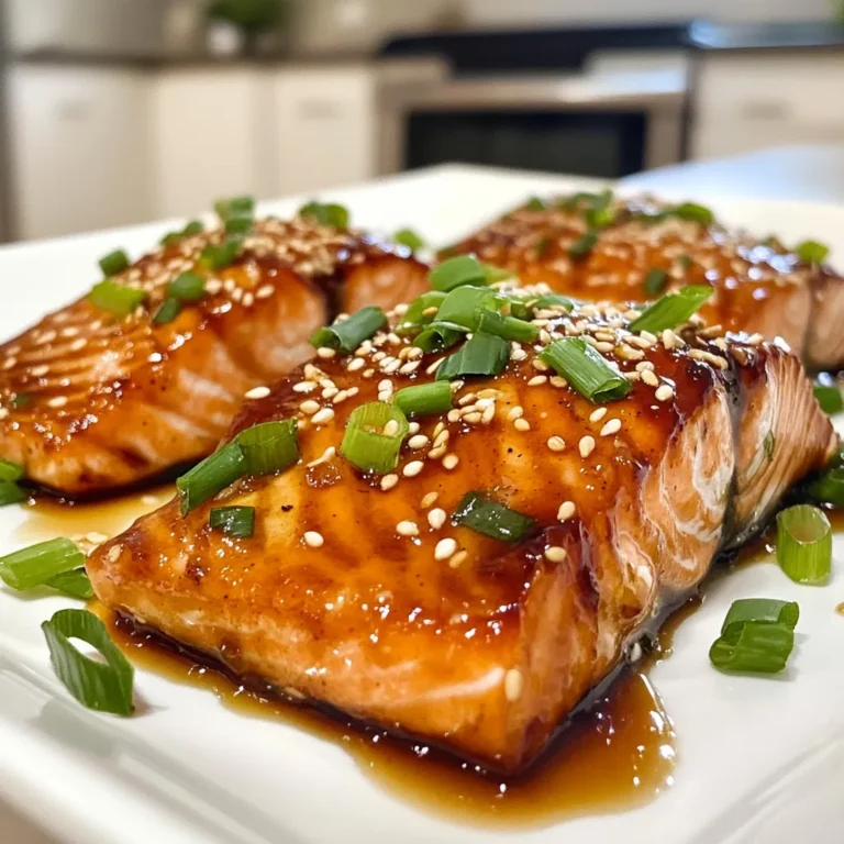 Für dieses köstliche Gericht benötigen Sie: - 4 Lachsfilets (je etwa 170 g) - 60 ml Sojasauce (am besten mit niedrigem Natriumgehalt) - 30 ml Honig oder Ahornsirup - 30 ml Reisessig - 10 ml Sesamöl - 1 Esslöffel frischer Ingwer, gerieben - 2 Knoblauchzehen, zerdrückt - 1 Esslöffel Maisstärke - 15 ml Wasser - 1 Esslöffel Sesamsamen (zum Garnieren) - Gehackte Frühlingszwiebeln (zum Garnieren) Um Teriyaki Glasierten Lachs zuzubereiten, brauchen Sie: - Eine große Schüssel - Einen Schneebesen - Ein Backblech - Backpapier - Ein kleiner Topf - Eine separate Schüssel für die Maisstärke Um den besten Geschmack zu erzielen, beachten Sie folgende Punkte: - Wählen Sie frische Lachsfilets, die fest und glänzend sind. - Verwenden Sie Sojasauce mit niedrigem Natriumgehalt, um den Salzgehalt zu reduzieren. - Achten Sie darauf, frischen Ingwer und Knoblauch zu verwenden. Sie geben mehr Aroma als getrocknete Varianten. - Sesamöl sollte von guter Qualität sein, da es das Gericht bereichert. - Wenn Sie Honig verwenden, wählen Sie eine Sorte ohne Zusatzstoffe, um die Reinheit zu gewährleisten. Mit diesen Zutaten und Tipps wird Ihr Teriyaki Glasierten Lachs ein Hit! {{ingredient_image_2}} Um den Lachs richtig zu marinieren, mische zuerst die Zutaten. Nimm eine Schüssel und gebe die Sojasauce, den Honig oder Ahornsirup, den Reisessig, das Sesamöl, den geriebenen Ingwer und den zerdrückten Knoblauch hinein. Rühre alles gut mit einem Schneebesen. Lege die Lachsfilets in eine flache Schale. Gieße die Marinade gleichmäßig über die Filets. Decke die Schale ab und stelle sie für mindestens 30 Minuten in den Kühlschrank. So nimmt der Lachs die köstlichen Aromen auf. Heize deinen Ofen auf 200 °C vor. Während der Ofen aufheizt, nimm die Lachsfilets aus der Marinade. Gieße die restliche Marinade in einen kleinen Topf und bringe sie bei mittlerer Hitze zum Kochen. In einer separaten Schüssel rühre die Maisstärke mit Wasser glatt. Gib diese Mischung in die kochende Marinade, um sie zu verdicken. Koche alles 1-2 Minuten weiter, bis die Marinade die Rückseite eines Löffels überzieht. Lege die Lachsfilets mit der Hautseite nach unten auf ein mit Backpapier ausgelegtes Blech. Bestreiche die Filets großzügig mit der eingedickten Marinade. Backe den Lachs 12-15 Minuten lang. Der Lachs ist fertig, wenn er sich leicht mit einer Gabel zerteilen lässt. Schalte in den letzten 2 Minuten den Grill ein. So erhält der Lachs eine schöne Glasur. Achte darauf, dass er nicht verbrennt. Nimm den Lachs aus dem Ofen und träufle die restliche Marinade darüber. Garniere den Lachs mit Sesamsamen und gehackten Frühlingszwiebeln. Um den perfekten Lachs zu garen, achte auf die Zeit und die Temperatur. Der ideale Garpunkt liegt bei 55 bis 60 °C. Dies ergibt einen saftigen und zarten Lachs. Nutze ein Fleischthermometer, um das zu testen. Bei 200 °C backen Lachsfilets etwa 12 bis 15 Minuten. Sie sollten sich leicht mit einer Gabel zerteilen lassen. Ein häufiger Fehler ist das Übermarinieren. Lasse den Lachs nicht länger als 30 Minuten in der Marinade. Dadurch wird der Fisch zu salzig. Ein anderer Fehler ist das Ignorieren der Haut. Lass die Haut beim Backen dran. So bleibt der Lachs saftig. Achte auch darauf, dass der Lachs nicht zu nah am Grillrost ist. Das kann dazu führen, dass er verbrennt. Du kannst die Marinade leicht anpassen. Füge mehr Honig hinzu, wenn du es süßer magst. Frischer Zitronensaft sorgt für eine frische Note. Probiere auch andere Öle wie Erdnussöl. Das gibt einen neuen Geschmack. Für mehr Schärfe kannst du ein wenig Chili oder Sriracha hinzufügen. Experimentiere ruhig mit verschiedenen Zutaten, um deine perfekte Marinade zu finden. Pro Tipps Frische Zutaten verwenden: Achten Sie darauf, frischen Lachs und frische Gewürze zu verwenden, um den besten Geschmack zu erzielen. Marinierzeit verlängern: Marinieren Sie den Lachs länger als 30 Minuten, um ein intensiveres Aroma zu erhalten. Übernacht im Kühlschrank ist ideal. Ofentemperatur überprüfen: Jeder Ofen ist anders. Achten Sie darauf, den Lachs im Auge zu behalten, um sicherzustellen, dass er nicht übergart wird. Variationen ausprobieren: Fügen Sie andere Gewürze oder Zutaten wie Chili oder Zitrusfrüchte zur Marinade hinzu, um den Geschmack zu variieren. {{image_4}} Eine tolle Idee ist, den Teriyaki-glasierten Lachs mit Gemüse zu kombinieren. Du kannst zum Beispiel Brokkoli, Paprika und Karotten verwenden. Diese Gemüse sind bunt und gesund. Einfach die Gemüse in einer Pfanne mit etwas Öl anbraten, bis sie weich sind. Dann kannst du sie zusammen mit dem Lachs servieren. Die Aromen der Marinade passen perfekt zu den frischen Gemüsesorten. Wenn du eine vegetarische Option suchst, probiere Tofu oder Tempeh. Diese sind großartige Proteinquellen. Marinier sie einfach wie den Lachs. Die Marinade aus Sojasauce, Honig und Ingwer funktioniert auch hier gut. Brate den Tofu oder Tempeh in einer Pfanne an. So wird er schön knusprig. Du kannst auch Gemüsebrühe anstelle von Sojasauce verwenden, um den Geschmack zu variieren. Serviere den Lachs auf einem Bett aus Reis oder Quinoa. Beides passt hervorragend zu den süßen Noten der Teriyaki-Soße. Du kannst auch einen frischen Salat dazu reichen. Ein einfacher grüner Salat mit Gurken und Avocado ist eine gute Wahl. Das sorgt für einen frischen Kontrast. Du wirst die Kombination lieben! Um übrig gebliebenen Lachs frisch zu halten, lege ihn in einen luftdichten Behälter. So bleibt der Geschmack erhalten. Stelle sicher, dass der Lachs abgekühlt ist, bevor du ihn lagerst. Du kannst ihn im Kühlschrank für bis zu drei Tage aufbewahren. Wenn du ihn länger aufbewahren möchtest, ist das Einfrieren die beste Option. Um Teriyaki Glasierten Lachs einzufrieren, lasse ihn zuerst abkühlen. Wickele die Filets fest in Frischhaltefolie und lege sie dann in einen Gefrierbeutel. Achte darauf, so viel Luft wie möglich zu entfernen. So bleibt der Lachs bis zu drei Monate frisch. Wenn du ihn auftauen möchtest, lege ihn über Nacht in den Kühlschrank. Wenn du deinen Lachs wieder aufwärmen möchtest, mache das sanft. Heize deinen Ofen auf 150 °C vor. Lege den Lachs in eine Auflaufform und decke ihn mit Alufolie ab. Erhitze ihn etwa 10 bis 15 Minuten lang. So bleibt der Lachs saftig und zart. Du kannst auch die Mikrowelle nutzen, aber achte darauf, ihn nicht zu überhitzen. Marinieren Sie den Lachs mindestens 30 Minuten. So nimmt der Fisch die Aromen gut auf. Länger marinieren macht den Geschmack noch tiefer. Aber 4 Stunden sind das Maximum. Dann wird der Fisch zu salzig. Ja, Sie können andere Fischsorten nutzen. Forelle oder Makrele passen gut. Diese Fische haben einen ähnlichen Geschmack. Aber denken Sie daran, die Garzeit kann variieren. Achten Sie darauf, den Fisch nicht zu lange zu backen. Anstelle von Sojasauce können Sie Tamari verwenden. Tamari ist glutenfrei und hat einen ähnlichen Geschmack. Eine andere Option ist Kokosnussaminos. Diese sind süßer und milder. Experimentieren Sie mit diesen Alternativen, um neue Aromen zu entdecken. Teriyaki-glasierten Lachs zuzubereiten ist einfach. Du brauchst nur die richtigen Zutaten, die passenden Geräte und ein paar Tipps. Wir haben besprochen, wie du den Lachs marinierst, backst und grillst. Außerdem haben wir die besten Garpunkte und Fehler erörtert, die du vermeiden solltest. Variationen und Aufbewahrungstipps helfen dir, das Gericht zu genießen. Du kannst auch andere Fischsorten verwenden oder die Marinade anpassen. Mit diesen Ideen wird dein Gericht immer ein Hit. Probier es aus und genieße jeden Bissen!
