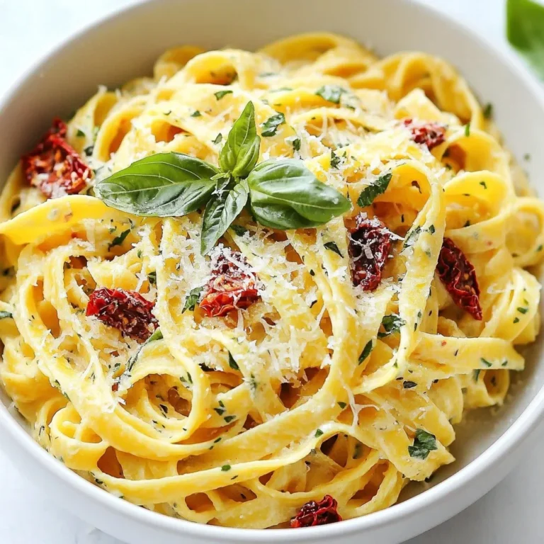 Für dieses einfache Rezept benötigst du folgende Hauptzutaten: - 225 g Pasta (Fettuccine oder Penne) - 250 ml in Öl eingelegte getrocknete Tomaten, abgetropft und grob gehackt - 250 ml Schlagsahne - 50 g frisch geriebener Parmesan - 2 Knoblauchzehen, fein gehackt - 1 Teelöffel italienische Kräuter - Salz und Pfeffer nach Geschmack - 2 Esslöffel Olivenöl - Frische Basilikumblätter zur Garnitur Die Pasta ist die Basis und gibt dem Gericht seinen Charakter. Die getrockneten Tomaten bringen viel Geschmack. Die Schlagsahne macht die Sauce schön cremig. Du kannst einige optionale Zutaten hinzufügen, um das Gericht zu verfeinern: - Chili-Flocken für einen scharfen Kick - Geröstete Pinienkerne für Crunch - Spinat für zusätzliche Frische - Oliven für eine salzige Note Diese Zutaten bringen neue Geschmäcker und Texturen in dein Gericht. Sie machen die Pasta noch spannender. Wenn du einige Zutaten nicht hast, gibt es Alternativen: - Anstelle von Schlagsahne kannst du auch Kokosmilch verwenden. - Parmesan kann durch einen anderen Hartkäse ersetzt werden. - Für glutenfreie Varianten nutze glutenfreie Pasta. Diese Alternativen passen gut zu deinem Gericht. Sie helfen dir, das Rezept nach deinem Geschmack anzupassen. {{ingredient_image_2}} Um die Pasta zu kochen, bringe zuerst einen großen Topf mit gesalzenem Wasser zum Kochen. Füge dann 225 g Pasta, wie Fettuccine oder Penne, hinzu. Koche die Pasta nach der Packungsanleitung bis sie al dente ist. Achte darauf, 120 ml vom Nudelwasser aufzuheben, bevor du die Pasta abgießt. Lass die Pasta kurz beiseite. Erhitze 2 Esslöffel Olivenöl in einer großen Pfanne bei mittlerer Hitze. Füge 2 fein gehackte Knoblauchzehen hinzu und brate sie für etwa 1 Minute an, bis sie duften. Jetzt kommt der spannende Teil: Rühre 250 ml grob gehackte, in Öl eingelegte getrocknete Tomaten ein. Brate alles für weitere 2 bis 3 Minuten, bis sich die Aromen gut verbinden. Reduziere die Hitze und gieße 250 ml Schlagsahne in die Pfanne. Rühre ständig, bis die Sahne anfängt zu köcheln. Nun füge 50 g frisch geriebenen Parmesan und 1 Teelöffel italienische Kräuter hinzu. Lass alles unter Rühren schmelzen, bis die Sauce eindickt, das dauert etwa 3 bis 5 Minuten. Ist die Sauce zu dick? Dann kannst du etwas vom reservierten Nudelwasser hinzufügen, um die perfekte Konsistenz zu erreichen. Um die perfekte Konsistenz der Sauce zu erreichen, ist es wichtig, die Sahne langsam zu erhitzen. Gießen Sie die Schlagsahne in die Pfanne und rühren Sie ständig um. So vermeiden Sie, dass die Sauce zu dick wird. Wenn die Sauce zu dick ist, fügen Sie etwas vom reservierten Nudelwasser hinzu. Das Wasser gibt der Sauce einen schönen Glanz und hilft, die Textur zu verbessern. - Do: Kochen Sie die Pasta in gut gesalzenem Wasser. Salz verbessert den Geschmack der Pasta. - Do: Achten Sie darauf, die Pasta al dente zu kochen. So hat sie einen schönen Biss. - Don't: Lassen Sie die Pasta nicht zu lange kochen. Sie wird matschig und verliert ihren Geschmack. - Don't: Spülen Sie die Pasta nicht nach dem Kochen ab. Das entfernt die Stärke, die die Sauce hält. Für dieses Rezept benötigen Sie einige wichtige Utensilien: - Ein großer Topf für die Pasta - Eine große Pfanne für die Sauce - Ein Schneidebrett zum Hacken der Zutaten - Ein scharfes Messer für den Knoblauch und die Tomaten - Eine Kelle oder Zange, um die Pasta zu servieren Mit diesen Tipps und Tricks wird Ihre cremige Sun-Dried Tomato Pasta zu einem echten Genuss! Pro Tipps Wassertemperatur beachten: Stellen Sie sicher, dass das Wasser zum Kochen kommt, bevor Sie die Pasta hinzufügen. So bleibt die Pasta schön al dente. Frische Zutaten verwenden: Für noch mehr Geschmack können Sie frische Tomaten anstelle von getrockneten verwenden. Diese bringen zusätzliche Frische in das Gericht. Variieren Sie die Kräuter: Experimentieren Sie mit verschiedenen Kräutern wie frischem Oregano oder Thymian, um den Geschmack nach Ihrem Belieben anzupassen. Sauce richtig abschmecken: Warten Sie mit dem Würzen der Sauce, bis Sie die Pasta hinzugefügt haben. So können Sie die Aromen besser anpassen. {{image_4}} Für eine vegane Version der cremigen Pasta können Sie die Schlagsahne durch Kokosmilch ersetzen. Sie gibt einen leichten, süßen Geschmack. Für den Käse verwenden Sie eine vegane Käsealternative. Achten Sie darauf, dass auch die getrockneten Tomaten ohne tierische Produkte sind. Diese Anpassungen machen das Gericht für Veganer lecker und befriedigend. Wenn Sie etwas mehr Kick möchten, fügen Sie Chili-Flocken oder frische, gehackte Chilis hinzu. Starten Sie mit einer kleinen Menge und probieren Sie es aus. Sie können den Schärfegrad leicht anpassen. Ein Spritzer Zitronensaft kann ebenfalls helfen, die Aromen zu entfalten und das Gericht aufzupeppen. Sie können das Rezept leicht anpassen. Fügen Sie Spinat oder Erbsen für mehr Farbe und Nährstoffe hinzu. Wenn Sie glutenfrei essen, verwenden Sie glutenfreie Pasta. Für eine Proteinquelle können Sie gebratene Hähnchenstücke oder Garnelen hinzufügen. Diese Variationen machen das Gericht vielseitig und anpassbar an viele Diäten. Um die Reste deiner cremigen Pasta mit getrockneten Tomaten gut zu lagern, starte mit einem luftdichten Behälter. Lass die Pasta zuerst auf Raumtemperatur abkühlen. Fülle dann den Behälter und schließe ihn gut. So bleibt die Pasta frisch und lecker. Wenn du die Pasta wieder aufwärmen möchtest, nutze eine Pfanne. Füge etwas Olivenöl oder Butter hinzu. Erhitze die Pasta bei mittlerer Hitze. Rühre oft um, damit sie gleichmäßig warm wird. Du kannst auch etwas Sahne oder Nudelwasser hinzufügen, um die Sauce wieder cremig zu machen. Im Kühlschrank hält sich die Pasta etwa 3 bis 4 Tage. Achte darauf, sie gut zu lagern. Im Gefrierfach kann die Pasta bis zu 3 Monate bleiben. Stelle sicher, dass du sie in einem geeigneten Behälter aufbewahrst. Wenn du die Reste aufwärmst, achte darauf, dass sie gut durchgeheizt werden. Die Zubereitung dauert etwa 25 Minuten. Die Pasta selbst braucht etwa 10 Minuten zum Kochen. In der Zwischenzeit kannst du die Sauce zubereiten. Das macht alles schnell und einfach. Du hast in kurzer Zeit ein leckeres Gericht. Ja, du kannst frische Tomaten verwenden. Frische Tomaten bringen einen anderen Geschmack. Du solltest sie jedoch vorher blanchieren und schälen. Das ist wichtig, damit sie gut in die Sauce passen. Denke daran, die frischen Tomaten gut zu würzen. Zu dieser Pasta passen viele Beilagen. Hier sind einige Ideen: - Ein frischer grüner Salat - Geröstetes Gemüse - Knoblauchbrot - Ein leichter Weißwein Diese Beilagen ergänzen die cremige Pasta perfekt. Sie bringen mehr Geschmack auf den Tisch. Cremige Pasta ist einfach zuzubereiten und macht viel Spaß. Wir haben die besten Zutaten, eine Schritt-für-Schritt-Anleitung und wertvolle Tipps besprochen. Du kannst Variationen für jeden Geschmack ausprobieren. Reste lassen sich gut lagern und schnell wieder aufwärmen. Ich hoffe, diese Tipps helfen dir, deine Pasta-Gerichte zu verbessern und frisch zu halten. Koche, genieße und experimentiere!