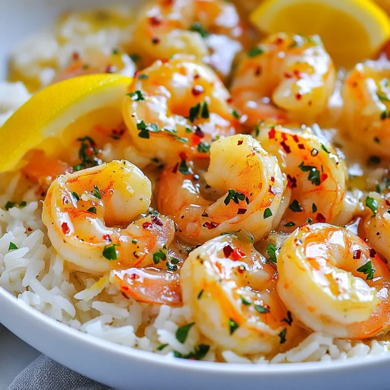 Für dein Zitronen-Knoblauch-Butter-Shrimps-Gericht brauchst du folgende Hauptzutaten: - 450 g große Shrimps, geschält und entdarmt - 60 g ungesalzene Butter - 4 Zehen Knoblauch, fein gehackt - Schale und Saft von 1 Zitrone - 1 Teelöffel rote Pfefferflocken (nach Geschmack anpassen) Diese Zutaten bilden die Basis für einen tollen Geschmack. Achte darauf, frische Shrimps zu wählen. Sie sind saftiger und haben einen besseren Geschmack als tiefgefrorene. Um das Gericht abzurunden, verwende diese Gewürze und Kräuter: - Salz und schwarzer Pfeffer nach Geschmack - 1/4 Tasse frische Petersilie, gehackt - 1/2 Teelöffel geräuchertes Paprikapulver (optional) Die Petersilie sorgt für frische und Farbe. Das geräucherte Paprikapulver bringt ein wenig Tiefe in den Geschmack. Du kannst die Zitronen-Knoblauch-Butter-Shrimps mit gekochtem Reis oder Pasta servieren. Beide Optionen sind lecker und passen gut zu der sauce. Reis ist eine leichtere Wahl, während Pasta mehr Fülle gibt. Wähle das, was dir besser gefällt! {{ingredient_image_2}} Zuerst bereiten wir die Shrimps vor. Verwende große, frische Shrimps. Diese sind saftiger. Du musst die Schale entfernen und den Darm herausnehmen. Spüle die Shrimps dann unter kaltem Wasser ab. Trockne sie mit einem Küchentuch. So bleibt das Gericht nicht zu wässrig. Jetzt kommen Butter und Knoblauch. Nimm eine große Pfanne und schmelze 30 g der Butter bei mittlerer Hitze. Füge die fein gehackten Knoblauchzehen hinzu. Brate sie 1-2 Minuten lang an. Du willst, dass der Knoblauch duftet, aber nicht verbrennt. Wenn er bräunlich wird, schmeckt es bitter. Erhöhe die Hitze auf mittelhoch. Gib die vorbereiteten Shrimps in die Pfanne. Würze sie mit Salz, Pfeffer und optionalem Paprikapulver. Achte darauf, die roten Pfefferflocken nach deinem Geschmack anzupassen. Gar die Shrimps 2-3 Minuten auf einer Seite. Sie sollten rosa werden und leicht krümelig aussehen. Wende die Shrimps dann und füge die Zitronenschale und den Zitronensaft hinzu. Zum Schluss gib die restliche Butter in die Pfanne. Rühre sanft um, um die Aromen zu kombinieren. Gar die Shrimps 1-2 Minuten weiter. Sie sind fertig, wenn sie durchgegart sind und die Sauce sie umhüllt. Nimm die Pfanne vom Herd. Mische die gehackte Petersilie unter. Diese bringt Frische ins Gericht. Serviere die Shrimps über gekochtem Reis oder Pasta. Träufle die restliche Sauce darüber. Um zu verhindern, dass der Knoblauch verbrennt, gilt es, auf die Hitze zu achten. Ich empfehle, die Pfanne auf mittlerer Hitze zu verwenden. Schmelzen Sie die Butter langsam und fügen Sie den Knoblauch hinzu, sobald die Butter geschmolzen ist. Rühren Sie den Knoblauch ständig um und achten Sie darauf, dass er nicht zu dunkel wird. Ein guter Trick ist, den Knoblauch nur etwa 1-2 Minuten zu braten, bis er duftet. Wenn er goldbraun ist, ist er perfekt! Um die Shrimps zart und saftig zu halten, ist Timing wichtig. Überkochen Sie die Shrimps nicht! Kochen Sie sie nur 2-3 Minuten auf einer Seite, bis sie rosa werden. Wenden Sie sie vorsichtig und fügen Sie dann die Zitronenbutter hinzu. Die Resthitze sorgt dafür, dass die Shrimps zart bleiben. Wenn Sie frische Shrimps verwenden, sind sie meist saftiger. Achten Sie darauf, die Shrimps nicht länger als nötig zu garen. Fügen Sie frische Kräuter wie Basilikum oder Oregano hinzu, um mehr Geschmack zu erhalten. Sie können auch ein wenig Weißwein in die Pfanne geben, nachdem der Knoblauch gebraten ist. Dies verleiht der Sauce eine zusätzliche Tiefe. Wenn Sie es schärfer mögen, probieren Sie mehr rote Pfefferflocken oder frische Chilis. Gemüse wie Spargel oder Paprika passen auch gut dazu und bringen Farbe auf den Teller. Pro Tipps Frische Shrimps: Verwenden Sie immer frische oder tiefgefrorene Shrimps, um den besten Geschmack zu erzielen. Achten Sie darauf, dass sie gut geschält und entdarmt sind. Knoblauch nicht verbrennen: Braten Sie den Knoblauch nur kurz an, bis er duftet. Übermäßiges Braten kann ihn bitter machen und den gesamten Geschmack des Gerichts beeinträchtigen. Würze anpassen: Passen Sie die Menge der roten Pfefferflocken an Ihren persönlichen Schärfewunsch an. Beginnen Sie mit weniger und fügen Sie nach Bedarf mehr hinzu. Sauce nicht reduzieren: Stellen Sie sicher, dass Sie die Shrimps nur so lange garen, bis sie rosa und fest sind. Überkochen macht sie zäh und die Sauce bleibt cremig. {{image_4}} Für eine mediterrane Note kannst du frische Tomaten und Oliven hinzufügen. Diese Zutaten bringen Farbe und Geschmack. Du kannst auch etwas Weißwein in die Pfanne geben. Das gibt der Sauce mehr Tiefe. Vergiss nicht, die Zitrone und den Knoblauch beizubehalten. Sie sind die Stars des Gerichts. Wenn du die Shrimps ersetzen möchtest, sind Blumenkohl und Pilze tolle Optionen. Blumenkohl hat eine feste Textur und nimmt die Aromen gut auf. Pilze bringen einen herzhaften Geschmack. Du kannst beide Zutaten einfach in der Pfanne anbraten. Folge dem gleichen Rezept und genieße die neue Variante. Für schärfere Shrimps kannst du die Menge der roten Pfefferflocken erhöhen. Probiere es mit frischen Chilis für zusätzlichen Kick. Wenn du es milder magst, reduziere die Pfefferflocken. So kannst du das Gericht an deinen Geschmack anpassen. Schärfe macht das Essen aufregender! Es ist wichtig, die Shrimps richtig zu lagern. Lassen Sie die Reste zuerst abkühlen. Dann legen Sie die Shrimps in einen luftdichten Behälter. Sie können sie im Kühlschrank aufbewahren. Achten Sie darauf, sie innerhalb von zwei Tagen zu essen. Zum Aufwärmen können Sie die Shrimps in einer Pfanne auf mittlerer Hitze erhitzen. Fügen Sie ein wenig Butter oder Öl hinzu. So bleibt der Geschmack frisch. Um den Geschmack der Reste zu erhalten, vermeiden Sie direkte Hitze. Erwärmen Sie die Shrimps sanft, um Trockenheit zu verhindern. Eine weitere Möglichkeit ist, einen Spritzer Zitronensaft hinzuzufügen. Das bringt den frischen Geschmack zurück. Wenn möglich, halten Sie die Sauce separat. So bleibt alles saftig und lecker. Die Shrimps sind im Kühlschrank für maximal zwei Tage gut. Nach dieser Zeit können sie verderben. Achten Sie darauf, dass sie nicht unangenehm riechen oder eine andere Farbe haben. Wenn Sie die Shrimps länger aufbewahren möchten, können Sie sie einfrieren. So halten sie sich bis zu drei Monate. Achten Sie darauf, sie in einem gefrierfesten Behälter zu lagern. Das Garen der Shrimps dauert nur etwa 5 Minuten. Zuerst braten Sie sie 2-3 Minuten auf einer Seite. Dann drehen Sie sie um und fügen Zitronensaft und Butter hinzu. Lassen Sie sie weitere 1-2 Minuten garen, bis sie rosa und fest sind. So werden die Shrimps zart und saftig. Ja, gefrorene Shrimps sind eine gute Wahl. Lassen Sie sie vorher auftauen. Am besten legen Sie sie über Nacht in den Kühlschrank. Wenn Sie es eilig haben, können Sie sie kurz in kaltem Wasser auftauen. Achten Sie darauf, die Shrimps gut abzutrocknen, bevor Sie sie in die Pfanne geben. Wenn Sie keine Butter verwenden möchten, probieren Sie Olivenöl oder Margarine. Diese Optionen geben dem Gericht einen anderen Geschmack, aber sie funktionieren gut. Sie können auch Kokosöl verwenden, um eine neue Note zu erreichen. Wählen Sie das, was Ihnen am besten schmeckt! Zitronen-Knoblauch-Butter-Shrimps sind einfach und lecker. Wir haben die Hauptzutaten, Gewürze und die besten Servieroptionen besprochen. Die Schritt-für-Schritt-Anleitung macht das Kochen leicht. Tipps und Tricks helfen dir, perfekte Shrimps zu bekommen. Du kannst Variationen ausprobieren, um neue Geschmäcker zu erleben. Denk daran, die Reste richtig zu lagern, damit sie frisch bleiben. Mit diesem Wissen bist du bereit, ein köstliches Gericht zu zaubern, das jedem schmeckt. Viel Spaß beim Kochen!