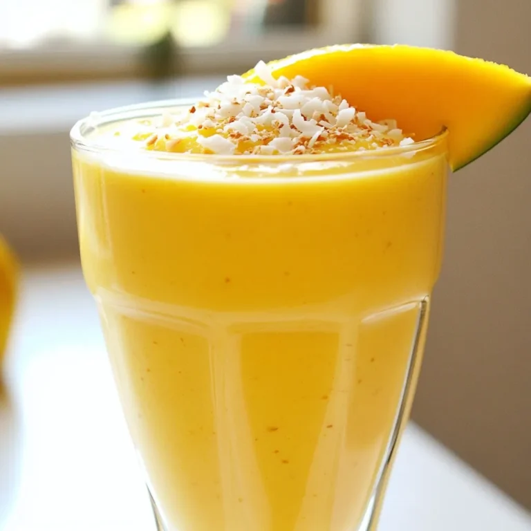 Für einen köstlichen Mango Coconut Smoothie benötigen Sie: - 1 reife Mango, geschält und gewürfelt - 120 ml Kokosmilch - 120 g griechischer Joghurt - 1/2 reife Banane - 30 g ungesüßte Kokosflocken - 120 g Eiswürfel Diese Zutaten sind die Basis für einen cremigen und erfrischenden Smoothie. Die Mango bringt Süße und Tropenflair. Kokosmilch macht den Smoothie schön cremig. Der griechische Joghurt sorgt für einen tollen Geschmack und gibt zusätzlich Protein. Die Banane hilft, die Konsistenz perfekt zu machen. Eiswürfel machen ihn kühl und erfrischend. Um Ihren Smoothie noch besser zu machen, können Sie hinzufügen: - 1 Esslöffel Honig oder Agavensirup (optional) - Eine Prise Zimt (optional) Honig oder Agavensirup gibt dem Smoothie mehr Süße. Wenn Sie Zimt hinzufügen, gibt das einen warmen, tollen Geschmack. Diese Zutaten sind nicht notwendig, aber sie können das Erlebnis verbessern. Die Nährwerte können variieren, aber hier sind einige allgemeine Informationen: - Mango: Reich an Vitaminen A und C - Kokosmilch: Bietet gesunde Fette - Griechischer Joghurt: Hoch in Protein - Banane: Enthält Ballaststoffe und Kalium - Kokosflocken: Gut für Ballaststoffe und Mineralien Diese Zutaten machen den Smoothie nicht nur lecker, sondern auch nahrhaft. Sie können ihn als Snack oder sogar als Frühstück genießen. {{ingredient_image_2}} Um einen köstlichen Mango Coconut Smoothie zu machen, beginne ich mit der Vorbereitung. Ich nehme eine reife Mango und schäle sie. Danach würfle ich die Mango in kleine Stücke. Diese Frucht gibt dem Smoothie eine süße und fruchtige Basis. Ich hole mir auch eine halbe Banane. Diese Banane sorgt für eine extra Cremigkeit. Dann messe ich 120 ml Kokosmilch und 120 g griechischen Joghurt ab. Diese Zutaten sorgen für einen reichhaltigen Geschmack. Ich füge auch 30 g ungesüßte Kokosflocken hinzu. Diese Flocken bringen einen tollen Biss. Zum Schluss nehme ich 120 g Eiswürfel, um den Smoothie schön kühl zu halten. Jetzt geht es ans Mixen! Ich gebe die gewürfelte Mango, Kokosmilch, griechischen Joghurt und die halbe Banane in den Mixer. Wenn ich es süßer mag, füge ich 1 Esslöffel Honig oder Agavensirup hinzu. Dann kommen die Kokosflocken und die Eiswürfel dazu. Ich schalte den Mixer an und lasse ihn bei hoher Geschwindigkeit laufen. Nach 30 bis 45 Sekunden sollte die Mischung gleichmäßig und cremig sein. Wenn die Mischung zu dick ist, gebe ich etwas mehr Kokosmilch hinzu. Das sorgt für die perfekte Konsistenz. Nach dem Mixen probiere ich den Smoothie und passe die Süße an. Manchmal gebe ich eine Prise Zimt dazu, um den Geschmack zu verbessern. Wenn der Smoothie zu dick ist, ist das kein Problem! Ich empfehle, einfach mehr Kokosmilch hinzuzufügen. Ein weiterer Trick ist, etwas Wasser oder mehr Eis hinzuzufügen. Das macht den Smoothie dünner und erfrischender. Wenn ich einen dickeren Smoothie möchte, kann ich weniger Flüssigkeit verwenden. Es ist wichtig, die Konsistenz nach meinem persönlichen Geschmack anzupassen. So wird jeder Schluck perfekt! Um den besten Geschmack zu erzielen, wählen Sie eine reife Mango. Sie sollte weich sein und einen süßen Duft haben. Die Banane sollte ebenfalls reif sein. Eine leicht braune Schale zeigt an, dass sie süß ist. Diese reifen Früchte geben dem Smoothie die perfekte Süße und Cremigkeit. Gefrorene Früchte machen den Smoothie kalt und erfrischend. Sie sind auch praktisch, wenn frische Früchte nicht verfügbar sind. Verwenden Sie gefrorene Mangostücke und Bananen. Sie sorgen für eine dicke und cremige Textur. Achten Sie darauf, die Menge der Eiswürfel zu reduzieren, wenn Sie gefrorene Früchte nutzen. Sie können verschiedene Zutaten hinzufügen, um den Nährwert zu steigern. Probieren Sie Spinat oder Grünkohl für mehr Vitamine. Chiasamen sind eine gute Quelle für Ballaststoffe und Omega-3-Fettsäuren. Für einen proteinreichen Smoothie fügen Sie Erdnussbutter oder Proteinpulver hinzu. Diese Variationen machen den Smoothie nicht nur gesünder, sondern auch abwechslungsreicher. Pro Tipps Frische Zutaten verwenden: Achten Sie darauf, eine reife Mango und frische Bananen zu wählen, um den besten Geschmack und die beste Konsistenz zu erzielen. Kokosmilch variieren: Experimentieren Sie mit verschiedenen Marken von Kokosmilch, da die Cremigkeit und der Geschmack variieren können. Zusätzliche Nährstoffe hinzufügen: Fügen Sie einen Löffel Chiasamen oder Leinsamen hinzu, um zusätzliche Ballaststoffe und Omega-3-Fettsäuren zu integrieren. Vorkühlen für den perfekten Genuss: Kühlen Sie die Gläser vor, um sicherzustellen, dass der Smoothie schön kalt serviert wird und länger frisch bleibt. {{image_4}} Du kannst deinen Mangosmoothie aufpeppen, indem du andere Früchte hinzufügst. Probiere zum Beispiel Ananas oder Erdbeeren. Diese Früchte bringen neue Geschmäcker und Farben. Eine Mischung aus Mango und Ananas gibt einen tropischen Flair. Erdbeeren fügen eine süße Note hinzu. Du kannst auch Kiwi verwenden, um eine frische Säure zu erhalten. Achte darauf, die Menge der anderen Früchte anzupassen, damit der Smoothie cremig bleibt. Wenn du eine vegane Version möchtest, kannst du den griechischen Joghurt durch eine pflanzliche Alternative ersetzen. Kokosjoghurt oder Mandeljoghurt sind gute Optionen. Diese Alternativen geben deinem Smoothie einen tollen Geschmack und sind zugleich vegan. Du kannst auch den Honig durch Agavensirup oder Ahornsirup ersetzen. So bleibt der Smoothie vegan und lecker. Um deinen Smoothie proteinreicher zu machen, kannst du einige einfache Zutaten hinzufügen. Zum Beispiel eignet sich proteinreiches Pulver gut. Eine kleine Menge kann den Smoothie füllender machen. Du kannst auch Nüsse oder Samen wie Chiasamen oder Hanfsamen hinzufügen. Diese Zutaten geben dir nicht nur Protein, sondern auch gesunde Fette. So wird dein Mangosmoothie noch nahrhafter und sättigender. Wenn du deinen Mango Coconut Smoothie im Kühlschrank lagern möchtest, fülle ihn in einen luftdichten Behälter. So bleibt er frisch und lecker. Du kannst ihn bis zu 24 Stunden im Kühlschrank aufbewahren. Rühre den Smoothie vor dem Trinken gut um, da sich die Zutaten setzen können. Für die Freeze-Option fülle den Smoothie in Eiswürfelformen oder in einen gefrierfesten Behälter. So kannst du ihn bis zu einem Monat aufbewahren. Wenn du ihn später genießen möchtest, lass den Smoothie einfach über Nacht im Kühlschrank auftauen. Du kannst ihn auch direkt im Mixer mit etwas zusätzlicher Kokosmilch vermischen. Die Haltbarkeit des Smoothies hängt von den verwendeten Zutaten ab. Reife Mangos und Bananen halten sich nicht lange. Frische Zutaten sind am besten. Verwende die Mango und Banane innerhalb von zwei bis drei Tagen nach dem Kauf. Kokosmilch und griechischer Joghurt sind im Kühlschrank länger haltbar, oft bis zu einer Woche. Achte immer auf das Verfallsdatum. Um einen Mango Coconut Smoothie ohne Joghurt zu machen, können Sie die folgenden Schritte befolgen: - Verwenden Sie 1 reife Mango, geschält und gewürfelt. - Fügen Sie 120 ml Kokosmilch hinzu. - Ersetzen Sie den Joghurt durch eine zusätzliche Banane oder mehr Kokosmilch. - Mixen Sie die Zutaten gut. Ohne Joghurt wird der Smoothie etwas weniger cremig, aber immer noch lecker. Ja, Sie können sowohl frische als auch gefrorene Mangos verwenden. - Frische Mangos geben einen saftigen Geschmack. - Gefrorene Mangos sorgen für eine kühlere, dickere Konsistenz. Wenn Sie gefrorene Mangos verwenden, brauchen Sie weniger Eiswürfel. Ein Mango Coconut Smoothie hat etwa 250 bis 300 Kalorien pro Portion. Die genauen Kalorien hängen von den Zutaten ab, die Sie wählen. Wenn Sie Honig oder Agavensirup hinzufügen, kann es mehr Kalorien haben. Ein Smoothie mit weniger Zutaten hat weniger Kalorien. Ein Mango Coconut Smoothie ist einfach zuzubereiten und lecker. Du brauchst frische Zutaten und ein paar Tipps zur Zubereitung. Ich habe dir die besten Haupt- und optionale Zutaten vorgestellt und erklärt, wie man die Konsistenz anpassen kann. Auch die Lagerung und Haltbarkeit sind wichtig. Beachte meine Vorschläge für Variationen und gesunde Ergänzungen. Probiere deinen eigenen Smoothie aus und passe ihn nach deinem Geschmack an. So wird jeder Schluck zum Genuss!