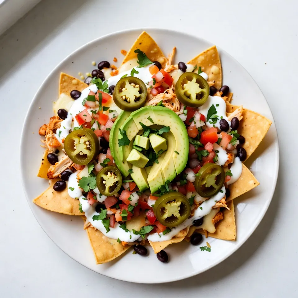 Für leckere Loaded Chicken Nachos brauchst du folgende Hauptzutaten: - 2 Tassen gekochtes Hähnchen, zerrupft - 1 Tüte (340 g) Tortilla-Chips - 1 Tasse schwarze Bohnen, gründlich abgespült und abgetropft - 1 Tasse geriebener Käse (Cheddar oder eine Mischung) - 1 Jalapeño, in Scheiben geschnitten (optional) - 1 Avocado, gewürfelt - 1 Tasse Pico de Gallo - ½ Tasse saure Sahne - 1 Esslöffel Olivenöl Jede Zutat spielt eine wichtige Rolle. Das zerrupfte Hähnchen sorgt für den Hauptgeschmack. Die Tortilla-Chips geben den Crunch. Die Bohnen und der Käse machen es reichhaltig und sättigend. Die richtigen Gewürze helfen, den Geschmack zu verbessern. Hier sind die Gewürze, die du brauchst: - 1 Teelöffel Chilipulver - ½ Teelöffel Knoblauchpulver - Salz und Pfeffer nach Geschmack - Frischer Koriander zur Dekoration Die Gewürze bringen Wärme und Tiefe in deine Nachos. Chilipulver macht sie würzig, während Knoblauchpulver für einen tollen Geschmack sorgt. Frischer Koriander gibt einen frischen Touch. Wähle frische Zutaten für das beste Ergebnis. Hier sind einige Tipps: - Achte darauf, dass das Hähnchen zart und gut gewürzt ist. - Verwende frische Tortilla-Chips. Sie sollten knusprig sein. - Kaufe reife Avocados, die leicht drücken, aber nicht matschig sind. - Wähle hochwertigen Käse, um eine schöne, schmelzende Textur zu erreichen. Mit diesen Zutaten wird dein Gericht unwiderstehlich. Frische und Qualität machen einen großen Unterschied. Experimentiere, um deine perfekte Mischung zu finden! {{ingredient_image_2}} Heizen Sie zuerst den Ofen auf 190 °C vor. Das ist wichtig, um die Nachos gleichmäßig zu backen. In einer Schüssel mischen Sie das zerrupfte Hähnchen mit 1 Esslöffel Olivenöl, 1 Teelöffel Chilipulver, ½ Teelöffel Knoblauchpulver, Salz und Pfeffer. Rühren Sie alles gut um. So wird das Hähnchen lecker gewürzt und bekommt viel Geschmack. Nehmen Sie ein großes Backblech oder eine ofenfeste Platte. Legen Sie die Tortilla-Chips gleichmäßig darauf. Verteilen Sie dann das gewürzte Hähnchen über die Chips. Danach streuen Sie 1 Tasse schwarze Bohnen und 1 Tasse geriebenen Käse darüber. Wenn Sie es scharf mögen, fügen Sie die Jalapeño-Scheiben obenauf hinzu. Diese Schritte machen die Nachos bunt und lecker. Nun ist es Zeit, die Nachos in den Ofen zu schieben. Backen Sie sie für etwa 10 bis 15 Minuten. Der Käse sollte schmelzen und blubbern. Achten Sie darauf, dass sie nicht zu lange im Ofen bleiben, sonst werden sie trocken. Nehmen Sie die Nachos vorsichtig heraus. Jetzt können Sie die gewürfelte Avocado und 1 Tasse Pico de Gallo darübergeben. Träufeln Sie ½ Tasse saure Sahne darauf und garnieren Sie mit frischem Koriander. Servieren Sie die Nachos sofort, solange sie heiß und köstlich sind! Um die besten Loaded Chicken Nachos zu machen, hier sind meine besten Tipps: - Verwenden Sie frisches Hähnchen: Das macht einen großen Unterschied im Geschmack. - Wählen Sie eine gute Käsesorte: Cheddar oder eine Mischung sorgt für tollen Schmelz. - Fügen Sie Gewürze hinzu: Ein Hauch von Chilipulver und Knoblauchpulver hebt den Geschmack. Die Präsentation macht viel aus. Hier einige Ideen: - Direkt auf dem Backblech servieren: Das sieht gesellig aus und macht Spaß. - Zusätzliche Schalen: Bieten Sie saure Sahne und Pico de Gallo in Schalen an. - Frische Kräuter obenauf: Ein paar Blätter Koriander machen es bunt und lecker. Nichts ist schlimmer als matschige Nachos. Hier sind meine Tipps, um sie knusprig zu halten: - Die Chips gleichmäßig verteilen: Lassen Sie genug Platz zwischen den Chips. - Nur kurz backen: 10-15 Minuten reichen, um den Käse zu schmelzen. - Sofort servieren: Nachos verlieren schnell ihre Knusprigkeit. Servieren Sie sie heiß direkt aus dem Ofen. Pro Tipps Verwenden Sie frische Zutaten: Frisches Gemüse und Kräuter sorgen für mehr Geschmack und eine ansprechendere Präsentation. Variieren Sie den Käse: Eine Mischung aus verschiedenen Käsesorten wie Gouda oder Monterey Jack kann den Geschmack intensivieren und die Textur verbessern. Stellen Sie die Nachos richtig zusammen: Schichten Sie die Zutaten, um sicherzustellen, dass jede Chip gleichmäßig mit Toppings bedeckt ist und nicht einfach nur oben drauf liegt. Servieren Sie heiß: Nachos schmecken am besten, wenn sie direkt nach dem Backen serviert werden. Halten Sie sie im Ofen bei niedriger Temperatur, während Sie die restlichen Zutaten vorbereiten. {{image_4}} Für vegetarische Nachos kannst du das Hähnchen durch schwarze Bohnen oder Kichererbsen ersetzen. Diese Optionen sind proteinreich und lecker. Füge mehr Gemüse hinzu, wie Paprika, Zucchini oder Mais. Röste das Gemüse leicht, um den Geschmack zu intensivieren. So bekommst du eine bunte und gesunde Variante! Die Toppings machen Nachos besonders. Du kannst geriebenen Käse, Jalapeños oder Sauerrahm verwenden. Für einen anderen Geschmack probiere Guacamole oder einen frischen Salsa. Auch frische Kräuter wie Koriander oder Petersilie sind tolle Ergänzungen. Diese bringen Farbe und Geschmack auf deine Nachos. Für scharfe Nachos füge mehr Jalapeños oder eine scharfe Salsa hinzu. Du kannst auch scharfe Käse verwenden. Wenn du es süß magst, probiere nach dem Backen eine Schicht Honig oder süße Chilisauce. Diese Kombination aus süß und scharf macht deine Nachos einzigartig und spannend! Für die Aufbewahrung von Resten gibt es einfache Tipps. Legen Sie die Nachos in einen luftdichten Behälter. Trennen Sie die Nachos von den Toppings wie Avocado und saurer Sahne. So bleibt alles frisch. Lagern Sie die Reste im Kühlschrank. Sie sollten innerhalb von drei Tagen gegessen werden. Wenn Sie die Nachos aufwärmen, nutzen Sie den Ofen. Das gibt ihnen die beste Textur. Heizen Sie den Ofen auf 180 °C vor. Legen Sie die Nachos auf ein Backblech. Decken Sie sie leicht mit Alufolie ab. Backen Sie sie etwa 10 Minuten lang. So werden sie wieder warm und knusprig. Die Haltbarkeit der Nachos ist begrenzt. Im Kühlschrank halten sie drei Tage. Sie können die Nachos auch einfrieren. Legen Sie sie in einen gefrierfesten Behälter. So halten sie bis zu einem Monat. Um sie aufzutauen, lassen Sie sie über Nacht im Kühlschrank. Danach können Sie sie im Ofen aufwärmen. Um die Nachos schärfer zu machen, füge mehr Jalapeños hinzu. Du kannst auch frische Chilis verwenden. Eine andere Möglichkeit ist, scharfen Käse zu wählen. Außerdem kannst du etwas scharfe Sauce über die Nachos träufeln. Achte darauf, die Schärfe langsam zu steigern. So kannst du den Geschmack gut kontrollieren. Ja, du kannst die nachos im Voraus vorbereiten. Koche das Hähnchen und würze es vorab. Du kannst die Tortilla-Chips und die anderen Zutaten auch bereitstellen. Lege alles in Schalen. Wenn du dann bereit bist, kannst du die Nachos schnell zusammensetzen und backen. So sparst du Zeit beim Servieren. Zu Loaded Chicken Nachos passen viele Beilagen. Saure Sahne ist immer ein Hit. Guacamole bietet eine tolle cremige Textur. Auch frisches Pico de Gallo bringt Frische. Für einen Extra-Kick kannst du scharfe Saucen bereitstellen. Schließlich passt ein kaltes Getränk wie Limonade oder Bier hervorragend dazu. Die Zutaten für Loaded Chicken Nachos sind wichtig für den Geschmack. Wir haben die Hauptzutaten und Gewürze besprochen. Die Schritt-für-Schritt-Anleitung hilft dir beim perfekten Nacho-Gericht. Tipps und Tricks zeigen dir, wie du Nachos knusprig hältst und gut präsentierst. Variationen zeigen, dass es auch vegetarische Nachos gibt. Vergiss nicht, die Reste richtig aufzubewahren. Mit diesen Tipps bist du bereit, die besten Loaded Chicken Nachos zu machen, die jeder liebt. Probier es einfach aus!