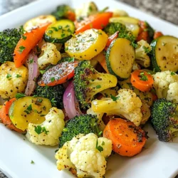 Für das Knoblauch Kräuter Röstgemüse Medley brauchen Sie: - 2 Tassen Brokkoliröschen - 1 Tasse Blumenkohlröschen - 1 Tasse Karotten, in Scheiben geschnitten - 1 rote Paprika, gewürfelt - 1 Zucchini, in Scheiben geschnitten - 1 rote Zwiebel, in Spalten geschnitten Diese Gemüse geben dem Gericht Farbe und Textur. Brokkoli und Blumenkohl sind knackig und gesund. Karotten bringen Süße, während Paprika Frische hinzufügt. Zucchini sorgt für eine zarte Konsistenz. Die rote Zwiebel gibt einen milden Zwiebelgeschmack. Für das perfekte Aroma benötigen Sie: - 5 Knoblauchzehen, fein gehackt - 3 Esslöffel Olivenöl - 1 Teelöffel getrockneter Thymian - 1 Teelöffel getrockneter Rosmarin - Salz und Pfeffer nach Geschmack Knoblauch ist der Star des Gerichts. Er sorgt für einen starken, herzhaften Geschmack. Olivenöl hilft beim Röstprozess und bringt gesunde Fette. Thymian und Rosmarin fügen Kräuternoten hinzu. Salz und Pfeffer runden die Aromen ab und machen das Gemüse schmackhaft. Wenn Sie möchten, können Sie das Gericht mit frischer Petersilie garnieren. - Frische Petersilie zum Garnieren Die Petersilie gibt einen frischen Farbklecks. Außerdem verstärkt sie den Geschmack. Es macht das Gericht noch ansprechender. Nehmen Sie Ihre Zeit beim Garnieren, denn das Auge isst mit! {{ingredient_image_2}} Erhitze deinen Ofen auf 220°C. Das sorgt für eine schöne Röstfarbe. Diese hohe Temperatur macht das Gemüse knusprig und lecker. Nimm eine große Schüssel und füge folgendes Gemüse hinzu: - 2 Tassen Brokkoliröschen - 1 Tasse Blumenkohlröschen - 1 Tasse Karotten, in Scheiben geschnitten - 1 rote Paprika, gewürfelt - 1 Zucchini, in Scheiben geschnitten - 1 rote Zwiebel, in Spalten geschnitten Mische das Gemüse gut. So verteilen sich die Aromen gleichmäßig. In einer kleinen Schüssel vermische: - 5 Knoblauchzehen, fein gehackt - 3 Esslöffel Olivenöl - 1 Teelöffel getrockneter Thymian - 1 Teelöffel getrockneter Rosmarin - Salz und Pfeffer nach Geschmack Rühre alles zusammen, bis es gut vermischt ist. Diese Mischung gibt dem Gemüse tollen Geschmack. Gieße die Knoblauch-Kräuter-Mischung über das Gemüse. Werfe alles vorsichtig um, bis das Gemüse gleichmäßig überzogen ist. Lege das Gemüse in einer Schicht auf ein Backblech mit Backpapier. Röste das Gemüse für 25-30 Minuten. Rühre es einmal um, um eine gleichmäßige Röstung zu erreichen. Nach dem Rösten lasse das Gemüse kurz abkühlen. Serviere es warm und garniere es mit frischer Petersilie, wenn du magst. Die Röstzeiten sind wichtig, um das Gemüse perfekt zuzubereiten. Hier sind einige Tipps: - Brokkoli und Blumenkohl brauchen etwa 25-30 Minuten. - Karotten und Zucchini rösten auch in dieser Zeit. - Paprika und Zwiebeln können 20-25 Minuten rösten. - Überprüfen Sie das Gemüse nach der Hälfte der Zeit. Rühren Sie es um, damit es gleichmäßig bräunt. Frische Kräuter bringen mehr Geschmack. Hier sind einige gute Optionen: - Petersilie passt gut und sieht toll aus. - Thymian und Rosmarin sind ideal für Röstgemüse. - Verwenden Sie bio-kontrollierte Kräuter, wenn möglich. - Kaufen Sie Kräuter, die frisch und grün sind. Das sorgt für einen besseren Geschmack. Einige Fehler können das Ergebnis ruinieren. Achten Sie auf Folgendes: - Überladen Sie das Backblech nicht. Das Gemüse braucht Platz zum Rösten. - Nutzen Sie Backpapier, um ein Ankleben zu verhindern. - Lassen Sie das Gemüse nicht zu lange im Ofen. Es kann anbrennen. - Vergessen Sie nicht, das Gemüse während des Röstens umzurühren. So wird es gleichmäßig gar. Pro Tipps Gemüse gleichmäßig schneiden: Achten Sie darauf, dass alle Gemüsestücke gleichmäßig groß sind, damit sie gleichmäßig garen und rösten. Öl nicht sparen: Verwenden Sie ausreichend Olivenöl, um das Gemüse gut zu beschichten. Dies fördert eine schöne Karamellisierung und verhindert, dass das Gemüse austrocknet. Variieren Sie die Gewürze: Experimentieren Sie mit verschiedenen Kräutern und Gewürzen, um dem Gericht eine persönliche Note zu verleihen. Frische Kräuter können ebenfalls verwendet werden. Röstdauer anpassen: Die Röstdauer kann je nach Ofen variieren. Behalten Sie das Gemüse im Auge und rühren Sie es regelmäßig um, um eine gleichmäßige Bräunung zu erreichen. {{image_4}} Sie können viele verschiedene Gemüsesorten für Ihr Röstgemüse verwenden. Brokkoli und Blumenkohl sind toll, aber probieren Sie auch grüne Bohnen oder Süßkartoffeln. Auch Auberginen und Spargel bringen einen neuen Geschmack. Mischungen machen das Gericht bunter und gesünder. Lassen Sie Ihrer Kreativität freien Lauf! Fügen Sie verschiedene Gewürze hinzu, um neue Aromen zu entdecken. Paprikapulver gibt eine süße Note. Kreuzkümmel sorgt für einen würzigen Kick. Wenn Sie es scharf mögen, können Sie auch etwas Cayennepfeffer verwenden. Experimentieren Sie mit frischen Kräutern wie Basilikum oder Koriander. Diese verleihen dem Gemüse einen frischen Geschmack. Möchten Sie das Gericht vegan halten? Fügen Sie Kichererbsen oder Linsen hinzu. Diese liefern viel Protein und machen das Gericht nahrhafter. Wenn Sie mehr Protein brauchen, probieren Sie Tofu oder Tempeh. Diese Optionen passen gut zu den Röstgemüsen und können leicht gewürzt werden. So haben Sie ein leckeres und gesundes Essen. Um dein Knoblauch Kräuter Röstgemüse frisch zu halten, lagere es in einem luftdichten Behälter. Das schützt das Gemüse vor Feuchtigkeit und Gerüchen. Achte darauf, dass das Gemüse vollständig abgekühlt ist, bevor du es verpackst. So bleibt es länger knackig und schmackhaft. Wenn du Röstgemüse aufwärmen möchtest, gibt es mehrere einfache Methoden. Du kannst es in der Mikrowelle erhitzen. Stelle die Mikrowelle auf eine mittlere Stufe ein und erwärme es für 1-2 Minuten. Eine andere tolle Option ist, das Gemüse in einer Pfanne mit etwas Olivenöl zu braten. So wird es wieder knusprig. Im Kühlschrank hält sich dein Röstgemüse etwa 3-5 Tage. Achte darauf, dass der Behälter gut verschlossen ist. Wenn du es länger aufbewahren möchtest, friere das Gemüse ein. In einem luftdichten Behälter oder Gefrierbeutel bleibt es bis zu 3 Monate frisch. Achte darauf, das Gemüse vorher zu portionieren, damit du nur das auftauen musst, was du brauchst. Die Zubereitung dauert insgesamt etwa 40 Minuten. Sie benötigen 15 Minuten, um das Gemüse vorzubereiten. Das Rösten im Ofen dauert dann 25 bis 30 Minuten. Während das Gemüse röstet, können Sie andere Dinge erledigen. Es ist einfach und schnell! Ja, gefrorenes Gemüse ist eine gute Option. Es ist praktisch und spart Zeit. Achten Sie darauf, das Gemüse vorher leicht aufzutauen. Dies hilft, gleichmäßiges Rösten zu erreichen. Gefrorenes Gemüse kann auch lecker schmecken, wenn Sie die Gewürze gut anpassen. Zu diesem Rezept passen viele Kräuter gut. Thymian und Rosmarin sind Klassiker. Sie geben viel Geschmack. Auch Oregano oder Basilikum können gut funktionieren. Frische Kräuter, wie Petersilie oder Schnittlauch, sind ebenfalls toll als Garnitur. Experimentieren Sie mit Ihren Favoriten! Röstgemüse ist einfach und lecker. Wir haben die Zutaten, Schritte und Tipps besprochen. Die richtige Lagerung hilft, das Gemüse frisch zu halten. Variationen machen das Gericht spannend. Experimentiere mit unterschiedlichen Kräutern und Gewürzen. So bleibt es immer interessant. Röstgemüse ist gesund und schmackhaft. Genieße es frisch aus dem Ofen oder als Restgericht. Jetzt bist du bereit, dein eigenes köstliches Röstgemüse zu zaubern!