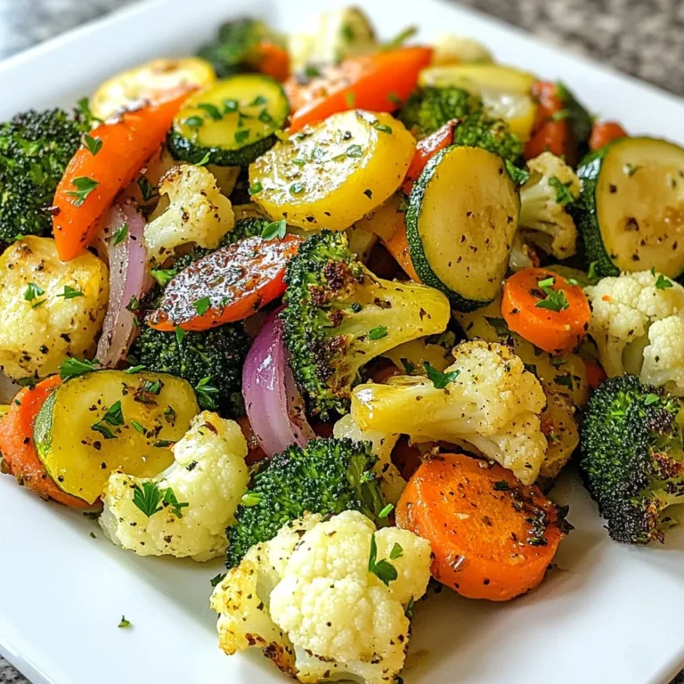 Für das Knoblauch Kräuter Röstgemüse Medley brauchen Sie: - 2 Tassen Brokkoliröschen - 1 Tasse Blumenkohlröschen - 1 Tasse Karotten, in Scheiben geschnitten - 1 rote Paprika, gewürfelt - 1 Zucchini, in Scheiben geschnitten - 1 rote Zwiebel, in Spalten geschnitten Diese Gemüse geben dem Gericht Farbe und Textur. Brokkoli und Blumenkohl sind knackig und gesund. Karotten bringen Süße, während Paprika Frische hinzufügt. Zucchini sorgt für eine zarte Konsistenz. Die rote Zwiebel gibt einen milden Zwiebelgeschmack. Für das perfekte Aroma benötigen Sie: - 5 Knoblauchzehen, fein gehackt - 3 Esslöffel Olivenöl - 1 Teelöffel getrockneter Thymian - 1 Teelöffel getrockneter Rosmarin - Salz und Pfeffer nach Geschmack Knoblauch ist der Star des Gerichts. Er sorgt für einen starken, herzhaften Geschmack. Olivenöl hilft beim Röstprozess und bringt gesunde Fette. Thymian und Rosmarin fügen Kräuternoten hinzu. Salz und Pfeffer runden die Aromen ab und machen das Gemüse schmackhaft. Wenn Sie möchten, können Sie das Gericht mit frischer Petersilie garnieren. - Frische Petersilie zum Garnieren Die Petersilie gibt einen frischen Farbklecks. Außerdem verstärkt sie den Geschmack. Es macht das Gericht noch ansprechender. Nehmen Sie Ihre Zeit beim Garnieren, denn das Auge isst mit! {{ingredient_image_2}} Erhitze deinen Ofen auf 220°C. Das sorgt für eine schöne Röstfarbe. Diese hohe Temperatur macht das Gemüse knusprig und lecker. Nimm eine große Schüssel und füge folgendes Gemüse hinzu: - 2 Tassen Brokkoliröschen - 1 Tasse Blumenkohlröschen - 1 Tasse Karotten, in Scheiben geschnitten - 1 rote Paprika, gewürfelt - 1 Zucchini, in Scheiben geschnitten - 1 rote Zwiebel, in Spalten geschnitten Mische das Gemüse gut. So verteilen sich die Aromen gleichmäßig. In einer kleinen Schüssel vermische: - 5 Knoblauchzehen, fein gehackt - 3 Esslöffel Olivenöl - 1 Teelöffel getrockneter Thymian - 1 Teelöffel getrockneter Rosmarin - Salz und Pfeffer nach Geschmack Rühre alles zusammen, bis es gut vermischt ist. Diese Mischung gibt dem Gemüse tollen Geschmack. Gieße die Knoblauch-Kräuter-Mischung über das Gemüse. Werfe alles vorsichtig um, bis das Gemüse gleichmäßig überzogen ist. Lege das Gemüse in einer Schicht auf ein Backblech mit Backpapier. Röste das Gemüse für 25-30 Minuten. Rühre es einmal um, um eine gleichmäßige Röstung zu erreichen. Nach dem Rösten lasse das Gemüse kurz abkühlen. Serviere es warm und garniere es mit frischer Petersilie, wenn du magst. Die Röstzeiten sind wichtig, um das Gemüse perfekt zuzubereiten. Hier sind einige Tipps: - Brokkoli und Blumenkohl brauchen etwa 25-30 Minuten. - Karotten und Zucchini rösten auch in dieser Zeit. - Paprika und Zwiebeln können 20-25 Minuten rösten. - Überprüfen Sie das Gemüse nach der Hälfte der Zeit. Rühren Sie es um, damit es gleichmäßig bräunt. Frische Kräuter bringen mehr Geschmack. Hier sind einige gute Optionen: - Petersilie passt gut und sieht toll aus. - Thymian und Rosmarin sind ideal für Röstgemüse. - Verwenden Sie bio-kontrollierte Kräuter, wenn möglich. - Kaufen Sie Kräuter, die frisch und grün sind. Das sorgt für einen besseren Geschmack. Einige Fehler können das Ergebnis ruinieren. Achten Sie auf Folgendes: - Überladen Sie das Backblech nicht. Das Gemüse braucht Platz zum Rösten. - Nutzen Sie Backpapier, um ein Ankleben zu verhindern. - Lassen Sie das Gemüse nicht zu lange im Ofen. Es kann anbrennen. - Vergessen Sie nicht, das Gemüse während des Röstens umzurühren. So wird es gleichmäßig gar. Pro Tipps Gemüse gleichmäßig schneiden: Achten Sie darauf, dass alle Gemüsestücke gleichmäßig groß sind, damit sie gleichmäßig garen und rösten. Öl nicht sparen: Verwenden Sie ausreichend Olivenöl, um das Gemüse gut zu beschichten. Dies fördert eine schöne Karamellisierung und verhindert, dass das Gemüse austrocknet. Variieren Sie die Gewürze: Experimentieren Sie mit verschiedenen Kräutern und Gewürzen, um dem Gericht eine persönliche Note zu verleihen. Frische Kräuter können ebenfalls verwendet werden. Röstdauer anpassen: Die Röstdauer kann je nach Ofen variieren. Behalten Sie das Gemüse im Auge und rühren Sie es regelmäßig um, um eine gleichmäßige Bräunung zu erreichen. {{image_4}} Sie können viele verschiedene Gemüsesorten für Ihr Röstgemüse verwenden. Brokkoli und Blumenkohl sind toll, aber probieren Sie auch grüne Bohnen oder Süßkartoffeln. Auch Auberginen und Spargel bringen einen neuen Geschmack. Mischungen machen das Gericht bunter und gesünder. Lassen Sie Ihrer Kreativität freien Lauf! Fügen Sie verschiedene Gewürze hinzu, um neue Aromen zu entdecken. Paprikapulver gibt eine süße Note. Kreuzkümmel sorgt für einen würzigen Kick. Wenn Sie es scharf mögen, können Sie auch etwas Cayennepfeffer verwenden. Experimentieren Sie mit frischen Kräutern wie Basilikum oder Koriander. Diese verleihen dem Gemüse einen frischen Geschmack. Möchten Sie das Gericht vegan halten? Fügen Sie Kichererbsen oder Linsen hinzu. Diese liefern viel Protein und machen das Gericht nahrhafter. Wenn Sie mehr Protein brauchen, probieren Sie Tofu oder Tempeh. Diese Optionen passen gut zu den Röstgemüsen und können leicht gewürzt werden. So haben Sie ein leckeres und gesundes Essen. Um dein Knoblauch Kräuter Röstgemüse frisch zu halten, lagere es in einem luftdichten Behälter. Das schützt das Gemüse vor Feuchtigkeit und Gerüchen. Achte darauf, dass das Gemüse vollständig abgekühlt ist, bevor du es verpackst. So bleibt es länger knackig und schmackhaft. Wenn du Röstgemüse aufwärmen möchtest, gibt es mehrere einfache Methoden. Du kannst es in der Mikrowelle erhitzen. Stelle die Mikrowelle auf eine mittlere Stufe ein und erwärme es für 1-2 Minuten. Eine andere tolle Option ist, das Gemüse in einer Pfanne mit etwas Olivenöl zu braten. So wird es wieder knusprig. Im Kühlschrank hält sich dein Röstgemüse etwa 3-5 Tage. Achte darauf, dass der Behälter gut verschlossen ist. Wenn du es länger aufbewahren möchtest, friere das Gemüse ein. In einem luftdichten Behälter oder Gefrierbeutel bleibt es bis zu 3 Monate frisch. Achte darauf, das Gemüse vorher zu portionieren, damit du nur das auftauen musst, was du brauchst. Die Zubereitung dauert insgesamt etwa 40 Minuten. Sie benötigen 15 Minuten, um das Gemüse vorzubereiten. Das Rösten im Ofen dauert dann 25 bis 30 Minuten. Während das Gemüse röstet, können Sie andere Dinge erledigen. Es ist einfach und schnell! Ja, gefrorenes Gemüse ist eine gute Option. Es ist praktisch und spart Zeit. Achten Sie darauf, das Gemüse vorher leicht aufzutauen. Dies hilft, gleichmäßiges Rösten zu erreichen. Gefrorenes Gemüse kann auch lecker schmecken, wenn Sie die Gewürze gut anpassen. Zu diesem Rezept passen viele Kräuter gut. Thymian und Rosmarin sind Klassiker. Sie geben viel Geschmack. Auch Oregano oder Basilikum können gut funktionieren. Frische Kräuter, wie Petersilie oder Schnittlauch, sind ebenfalls toll als Garnitur. Experimentieren Sie mit Ihren Favoriten! Röstgemüse ist einfach und lecker. Wir haben die Zutaten, Schritte und Tipps besprochen. Die richtige Lagerung hilft, das Gemüse frisch zu halten. Variationen machen das Gericht spannend. Experimentiere mit unterschiedlichen Kräutern und Gewürzen. So bleibt es immer interessant. Röstgemüse ist gesund und schmackhaft. Genieße es frisch aus dem Ofen oder als Restgericht. Jetzt bist du bereit, dein eigenes köstliches Röstgemüse zu zaubern!